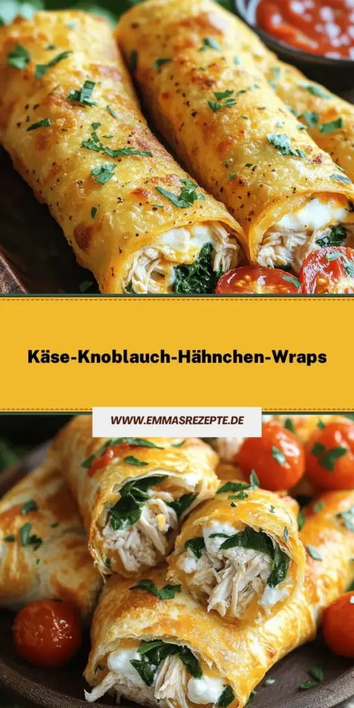 Entdecke die köstlichen Cheesy Garlic Chicken Wraps, die jedes Essen aufpeppen! Mit zartem Hähnchen, geschmolzenem Käse und aromatischem Knoblauch in einer knusprigen Tortilla sind diese Wraps perfekt für eine schnelle Mahlzeit oder eine gesellige Runde mit Freunden. Lass dich von einfachen Zubereitungsschritten und abwechslungsreichen Varianten inspirieren. Klicke hier, um das vollständige Rezept zu erfahren und deine Geschmacksnerven zu verwöhnen!