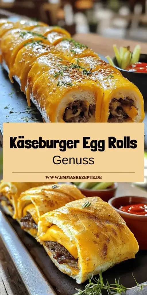 Entdecke, wie einfach und lecker Käseburger Egg Rolls sind! Diese köstlichen Snacks kombinieren den Geschmack eines Klassikers mit der knusprigen Textur von Teigrollen. In diesem Artikel findest du eine Schritt-für-Schritt-Anleitung, alle Zutaten und nützliche Tipps, um perfekte Egg Rolls zuzubereiten. Wage den nächsten Schritt und klicke hier, um deine eigenen Käseburger Egg Rolls zu kreieren und jeden bei deinem nächsten Snack zu beeindrucken!