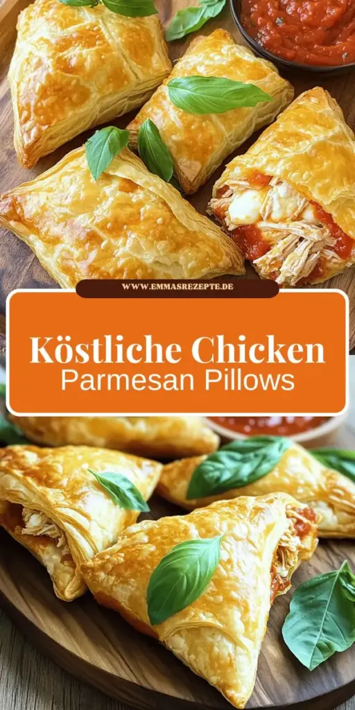 Entdecke die Welt der Chicken Parmesan Pillows mit diesem einfach zuzubereitenden Rezept! Diese köstlichen, gefüllten Teigtaschen kombinieren knusprigen Blätterteig mit einer würzigen Hähnchen-Käse-Füllung, die alle begeistern wird. Perfekt als Snack oder Hauptgericht für jede Gelegenheit! Lass dich inspirieren und finde heraus, wie du diese italienische Spezialität leicht selbst kreieren kannst. Klicke jetzt und genieße das Kochen!