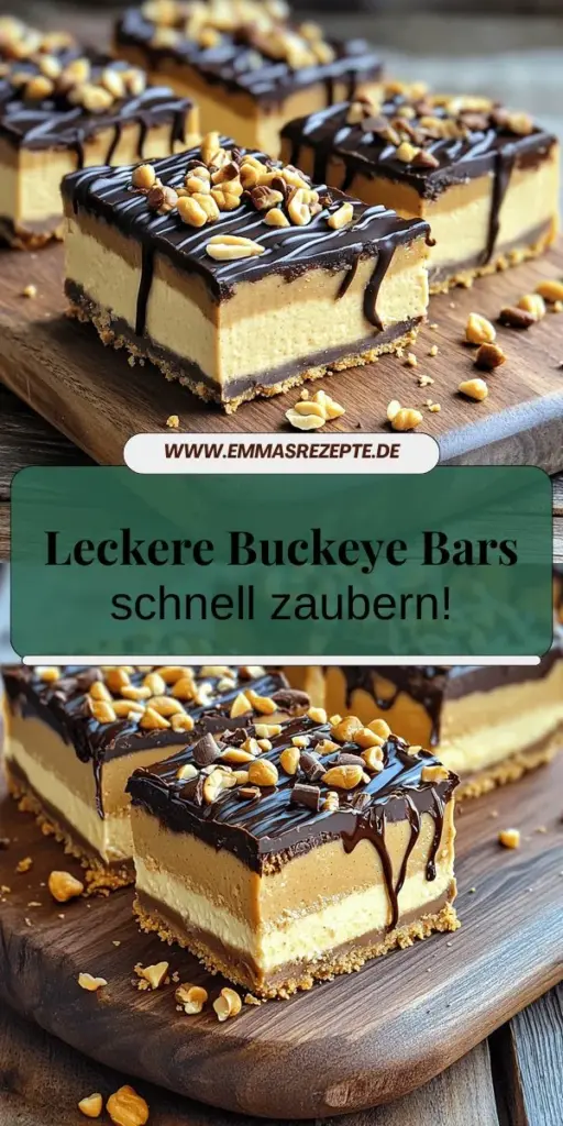 Entdecke das Rezept für No-Bake Buckeye Cheesecake Bars - ein schnelles und köstliches Dessert, das mit Erdnussbutter und Schokolade begeistert! Dieses einfache Rezept benötigt nur wenige Zutaten und ist perfekt für jeden Anlass. Schritt für Schritt erfährst du, wie du diese cremigen Bars zubereitest. Lass dir diese köstliche Versuchung nicht entgehen! Klicke durch, um das vollständige Rezept zu entdecken und gleich loszulegen!