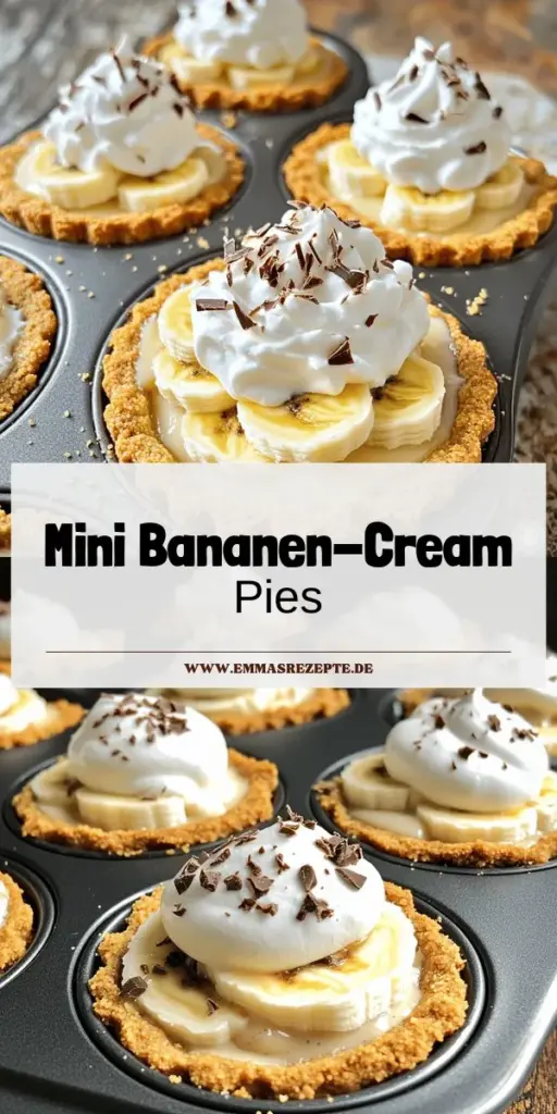 Entdecke das perfekte einfache Dessert mit meinem Rezept für No Bake Mini Banana Cream Pies! Diese kleinen Törtchen sind eine köstliche Mischung aus Bananen, Vanillepudding und einer knusprigen Keksbasis, die sich hervorragend für jede Gelegenheit eignen. In nur wenigen Schritten bereitest du diese süßen Leckerbissen zu. Klicke hier und erfahre, wie du sie ganz einfach selbst machen kannst – der Genuss wartet schon auf dich!