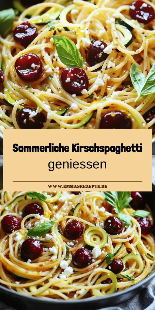 Entdecke das erfrischende Rezept für sommerliche Cherry Spaghetti! Diese Köstlichkeit kombiniert süße Kirschen mit zarter Pasta und bringt Farbe auf deinen Tisch. Lerne, wie du die perfekte Kirschsauce zubereitest und welche köstlichen Beilagen dazu passen. Verwandle deine Sommergerichte mit einfachen, gesunden Zutaten in wahre Genussmomente. Klicke jetzt, um dieses leckere Rezept auszuprobieren und deine Mahlzeiten aufzupeppen!