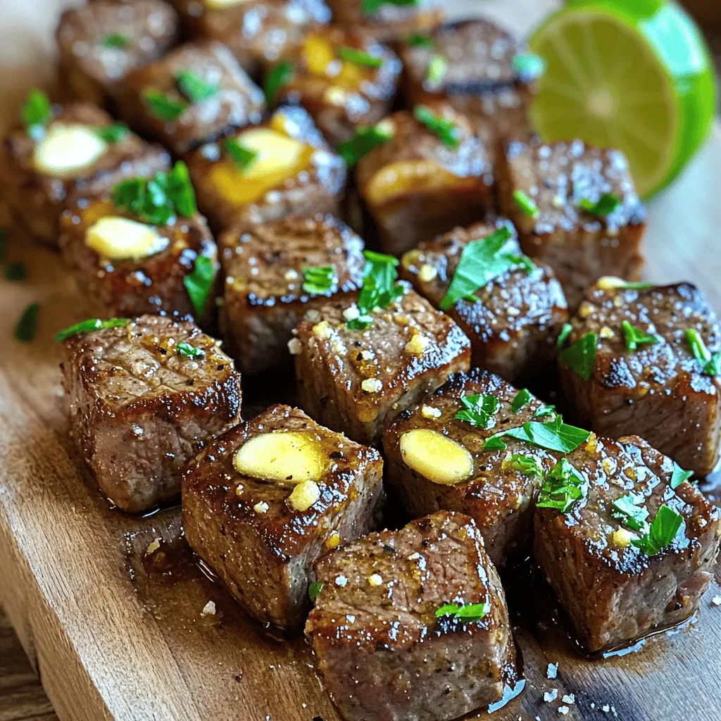 - 500g Rinderfilet, in kleine Würfel geschnitten - 3 Esslöffel Butter - 4 Knoblauchzehen, fein gehackt