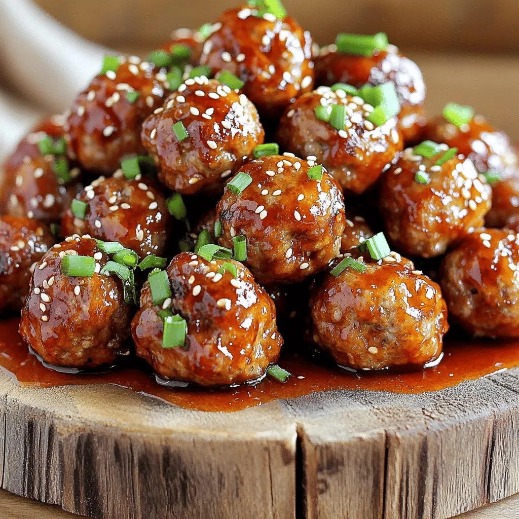 Um die besten Honig-Sriracha-Fleischbällchen zu machen, brauchst du folgende Hauptzutaten: - 450 g Rinderhackfleisch (oder Putenhackfleisch für eine leichtere Variante) - 120 g Paniermehl - 30 g frisch geriebener Parmesan - 60 g gehackte Frühlingszwiebeln (zuzüglich mehr zum Garnieren) - 1 großes Ei - 2 Knoblauchzehen, fein gehackt - 1 Teelöffel Ingwer, fein gehackt - Salz und Pfeffer nach Geschmack - 60 ml Honig - 60 ml Sriracha-Sauce - 15 ml Sojasauce Diese Zutaten geben den Fleischbällchen eine tolle Textur und einen großartigen Geschmack. Rinderhackfleisch ist reichhaltig, während Putenhackfleisch leichter ist. Um die Aromen zu verstärken, verwende frischen Knoblauch und Ingwer. Diese Zutaten sorgen für einen würzigen Kick. Salz und Pfeffer sind wichtig, um das Fleisch zu würzen. Sie helfen, die Aromen zu heben und die Fleischbällchen lecker zu machen. Die Kombination aus Honig und Sriracha bringt süße und scharfe Noten zusammen. Dies macht die Sauce besonders ansprechend. Die Sojasauce fügt eine salzige Tiefe hinzu. Diese Mischung sorgt für den perfekten Geschmack. Wenn du etwas Abwechslung willst, probiere alternative Zutaten. Anstelle von Rinderhack kannst du auch Lammhack verwenden. Das gibt den Fleischbällchen einen anderen Geschmack. Für eine glutenfreie Option nimm glutenfreies Paniermehl. Wenn du keine Sriracha-Sauce hast, kannst du auch andere scharfe Saucen verwenden. Chipotle-Sauce oder Tabasco sind gute Alternativen. Du kannst auch die Menge von Honig anpassen, um die Süße zu verändern. Wenn du nach einer pflanzlichen Variante suchst, nutze pflanzliches Hackfleisch. Kombiniere es mit denselben Gewürzen für einen tollen Geschmack. So kannst du die Fleischbällchen nach deinem Geschmack anpassen. Für die vollständige Rezeptur, siehe den Abschnitt "Full Recipe". Zuerst heizen Sie Ihren Ofen auf 200°C vor. Das hilft den Fleischbällchen, gleichmäßig zu garen. Legen Sie ein Backblech mit Backpapier aus. So bleibt nichts kleben, und die Reinigung wird einfacher. Diese einfachen Schritte sind wichtig, um ein gutes Ergebnis zu erzielen. Jetzt kommen wir zur Mischung der Zutaten. In einer großen Schüssel geben Sie das Hackfleisch, das Paniermehl, den Parmesan, die Frühlingszwiebeln, das Ei, den Knoblauch und den Ingwer. Vergessen Sie nicht, etwas Salz und Pfeffer hinzuzufügen. Mischen Sie alles gut mit den Händen. Achten Sie darauf, die Mischung nicht zu stark zu bearbeiten. Dadurch bleiben die Fleischbällchen zart und saftig. Jetzt formen Sie die Fleischbällchen. Nehmen Sie etwa einen Esslöffel der Mischung und rollen Sie sie zu etwa 2,5 cm großen Bällchen. Platzieren Sie die Bällchen auf dem Backblech. Lassen Sie dazwischen etwa 2,5 cm Platz. So garen sie gleichmäßig. Backen Sie die Fleischbällchen für 18 bis 20 Minuten, bis sie goldbraun sind. Während die Fleischbällchen backen, können Sie die Sauce zubereiten. In einer kleinen Schüssel mischen Sie den Honig, die Sriracha-Sauce und die Sojasauce. Rühren Sie, bis alles gut vermischt ist. Diese Sauce gibt den Fleischbällchen den besonderen Kick. Sobald die Fleischbällchen fertig sind, nehmen Sie sie aus dem Ofen. In einer großen Pfanne erhitzen Sie die Fleischbällchen mit der Honig-Sriracha-Sauce. Wenden Sie die Bällchen vorsichtig, sodass sie gleichmäßig glasiert werden. Lassen Sie sie 2 bis 3 Minuten in der Sauce erwärmen. Übertragen Sie die glasierten Fleischbällchen auf eine Servierplatte und garnieren Sie sie mit weiteren gehackten Frühlingszwiebeln. So sehen sie toll aus, und der Geschmack wird alle begeistern. Für die vollständige Zubereitung können Sie auch die [Full Recipe] beachten. Um zarte Fleischbällchen zu machen, achte auf die Mischung. Mische die Zutaten nur leicht. Zu viel Mischen macht die Fleischbällchen hart. Verwende frisches Hackfleisch. Das bringt mehr Geschmack und Saftigkeit. Die Honig-Sriracha-Sauce ist köstlich, aber du kannst sie anpassen. Füge mehr Honig hinzu für mehr Süße. Verwende Limettensaft für frische Säure. Ein Schuss Reisessig gibt der Sauce einen tollen Kick. Experimentiere mit verschiedenen scharfen Soßen, um deinen eigenen Twist zu finden. Serviere die Fleischbällchen mit Reis oder in Salatwraps. Das bringt Frische und eine schöne Textur. Du kannst auch Gemüse oder einen grünen Salat als Beilage wählen. Diese Beilagen ergänzen die Aromen perfekt. Wenn du mehr Sauce magst, serviere sie extra in einer kleinen Schüssel. Diese Ideen machen das Essen noch besser. Für das vollständige Rezept, sieh dir die [Full Recipe] an. {{image_4}} Wenn Sie eine vegetarische oder vegane Option wünschen, können Sie die Fleischbällchen leicht anpassen. Verwenden Sie stattdessen 450 g schwarze Bohnen oder Linsen. Diese sorgen für einen herzhaften Biss. Fügen Sie zusätzlich etwas Haferflocken oder gemahlene Mandeln hinzu, um die richtige Konsistenz zu erreichen. Die Honig-Sriracha-Sauce kann durch eine Mischung aus Ahornsirup und veganer Sriracha ersetzt werden. So bleibt der süße und scharfe Geschmack erhalten. Die Gewürze sind der Schlüssel zu tollen Fleischbällchen. Fühlen Sie sich frei, andere Kräuter und Gewürze hinzuzufügen. Zum Beispiel passen Kreuzkümmel und Koriander gut zu asiatischen Aromen. Für einen fruchtigen Kick können Sie auch Ananas oder Mango in die Sauce geben. Experimentieren Sie mit der Schärfe der Sriracha. Wählen Sie eine mildere Sauce für weniger Hitze oder fügen Sie mehr hinzu, wenn Sie es schärfer mögen. Für besondere Anlässe können Sie die Fleischbällchen auf einem großen Servierteller anrichten. Garnieren Sie sie mit frischen Kräutern und Sesamsamen. Servieren Sie sie mit kleinen Holzspießen, damit Ihre Gäste einfach zugreifen können. Diese Fleischbällchen sind perfekt für Feiern oder als Teil eines Buffets. Kombinieren Sie sie mit Reis oder einem knackigen Salat für ein komplettes Gericht. Nutzen Sie die [Full Recipe], um die genauen Schritte zur Zubereitung zu verfolgen. Nachdem Sie die Honig-Sriracha-Fleischbällchen zubereitet haben, sollten Sie sie richtig lagern. Lassen Sie die Fleischbällchen zuerst auf Raumtemperatur abkühlen. Dann legen Sie sie in einen luftdichten Behälter. So bleiben sie frisch und saftig. Achten Sie darauf, sie nicht übereinander zu stapeln. So vermeiden Sie, dass die Glasur zerkratzt. Um die Fleischbällchen einzufrieren, lassen Sie sie zuerst vollständig abkühlen. Legen Sie sie dann in einen Gefrierbeutel oder einen luftdichten Behälter. Sie können die Fleischbällchen bis zu drei Monate im Gefrierfach aufbewahren. Zum Wiedererwärmen nehmen Sie die benötigte Menge heraus und lassen sie im Kühlschrank auftauen. Erhitzen Sie die Fleischbällchen dann in der Mikrowelle oder in einem Ofen bei 180 Grad Celsius, bis sie warm sind. Für zusätzliche Frische können Sie etwas Honig-Sriracha-Sauce hinzufügen. Im Kühlschrank halten sich die Fleischbällchen etwa drei bis vier Tage. Stellen Sie sicher, dass sie gut verpackt sind, um Gerüche zu vermeiden. Wenn Sie die Fleischbällchen länger aufbewahren möchten, frieren Sie sie ein. So behalten Sie die beste Qualität. Verwenden Sie die Fleischbällchen in Salaten, Sandwiches oder als Snack. Sie sind vielseitig und schmecken immer gut! Die Zubereitung der Honig-Sriracha-Fleischbällchen dauert etwa 15 Minuten. Dann backen Sie sie für 18 bis 20 Minuten. Insgesamt benötigen Sie also etwa 35 Minuten. Das ist schnell, oder? Perfekt für ein einfaches Abendessen oder eine Party. Ja, Sie können diese Fleischbällchen im Airfryer zubereiten. Stellen Sie die Temperatur auf 180°C ein. Backen Sie die Fleischbällchen für etwa 12 bis 15 Minuten. Die Fleischbällchen werden knusprig und lecker. Verwenden Sie die Honig-Sriracha-Sauce wie im Ofen. Ja, Sie können die Fleischbällchen glutenfrei machen. Ersetzen Sie das Paniermehl durch glutenfreies Paniermehl oder gemahlene Haferflocken. Achten Sie darauf, glutenfreie Sojasauce zu verwenden. So bleibt der Geschmack perfekt und ohne Gluten. Zu Honig-Sriracha-Fleischbällchen passen viele Dips. Hier sind einige Vorschläge: - Erdnusssoße für eine nussige Note - Joghurt-Dip für Frische - Süß-saurer Dip für mehr Süße Diese Dips ergänzen den scharfen Geschmack und machen das Essen noch besser. Probieren Sie sie aus! Für das vollständige Rezept schauen Sie sich die Punkte in der Zutatenliste an. Honig-Sriracha-Fleischbällchen sind einfach und lecker. Wir haben die besten Zutaten untersucht und wie man sie zubereitet. Die Schritte sind klar und leicht zu folgen. Denke an Tipps, um die perfekten Fleischbällchen zu machen. Auch Alternativen lassen sich schnell umsetzen. Denke daran, wie du die Überreste lagerst oder einfrierst. Diese Rezepte machen jede Mahlzeit besonders. Experimentiere und finde deinen eigenen Geschmack. Bei Fragen stehe ich bereit. Viel Spaß beim Kochen!