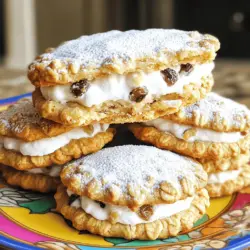 Für die perfekten Haferflocken-Creme-Kekse brauchen wir einige Hauptzutaten. Diese Zutaten bilden die Basis und sorgen für den leckeren Geschmack. Hier sind die Zutaten, die du benötigst: - 1 Tasse ungesalzene Butter, weich - 1 Tasse brauner Zucker, gepackt - 1/2 Tasse Kristallzucker - 2 große Eier - 1 Teelöffel Vanilleextrakt - 1 1/2 Tassen Allzweckmehl - 1 Teelöffel Backnatron - 1/2 Teelöffel Salz - 1 Teelöffel gemahlener Zimt - 3 Tassen zarte Haferflocken - 1 Tasse Rosinen oder Schokoladenstückchen Diese Zutaten sind wichtig. Sie geben den Keksen die richtige Textur und den tollen Geschmack. Die Haferflocken sorgen für ein weiches und zähes Gefühl im Mund. Zusätzlich zu den Hauptzutaten gibt es besondere Zutaten. Diese bringen den einzigartigen Geschmack in deine Kekse. Die Marshmallow-Creme ist hier der Star! Sie macht die Füllung extra süß und cremig. Auch der Zimt fügt einen warmen Geschmack hinzu. Du kannst auch andere Zutaten ausprobieren, wie: - Schokoladenstückchen für eine schokoladige Note - Kokosraspeln für einen tropischen Twist - Nüsse für zusätzlichen Crunch Diese besonderen Zutaten machen deine Kekse besonders. Sie bieten viele Möglichkeiten für kreatives Backen. Wenn du gesunde Alternativen suchst, gibt es einige einfache Optionen. Du kannst die Butter durch Kokosöl ersetzen. Das macht die Kekse leichter. Verwende auch Vollkornmehl statt Allzweckmehl. Das erhöht den Ballaststoffgehalt und macht die Kekse nahrhafter. Anstelle von Zucker kannst du Honig oder Ahornsirup verwenden. Diese Süßungsmittel sind natürlicher. Für eine kalorienärmere Füllung kannst du griechischen Joghurt mit etwas Honig mischen. So bleibt der cremige Geschmack, aber gesünder. Mit diesen Tipps kannst du die Haferflocken-Creme-Kekse an deine Bedürfnisse anpassen. Das macht das Backen noch mehr Spaß! Zuerst heize deinen Ofen auf 175°C vor. Lege Backbleche mit Backpapier aus. In einer großen Schüssel mischst du die weiche Butter mit braunem und Kristallzucker. Rühre sie für 3 bis 4 Minuten, bis die Masse hell ist. Füge dann die Eier einzeln hinzu und mische gut. Das Vanilleextrakt kommt jetzt dazu. In einer anderen Schüssel vermische das Mehl, Backnatron, Salz und Zimt. Füge die trockenen Zutaten schrittweise zu den feuchten Zutaten hinzu. Rühre nur kurz, bis alles vermischt ist. Jetzt kommen die zarten Haferflocken und die Rosinen (oder Schokoladenstückchen) dazu. Der Teig wird dick und klebrig sein. Verwende einen Esslöffel, um kleine Portionen des Teigs auf die Backbleche zu setzen. Lass genug Platz zwischen den Kugeln. Backe die Kekse im Ofen für 10 bis 12 Minuten. Die Ränder sollten leicht goldbraun sein, während die Mitte weich bleibt. Nach dem Backen nimm die Kekse aus dem Ofen. Lass sie 5 Minuten auf den Blech auskühlen und lege sie dann auf ein Kuchengitter. Während die Kekse abkühlen, bereite die Füllung vor. Nimm eine mittelgroße Schüssel und mische die Marshmallow-Creme mit dem Puderzucker. Rühre, bis die Mischung glatt ist. Wenn die Kekse abgekühlt sind, verteile die Cremefüllung auf die flache Seite eines Kekses. Setze einen anderen Keks darauf, um ein Sandwich zu bilden. Wiederhole das mit allen Keksen. Diese hausgemachten Haferflocken-Creme-Kekse sind einfach und lecker! Du kannst das komplette Rezept [Full Recipe] nachlesen. Um die perfekte Konsistenz der Kekse zu erreichen, achte auf die richtigen Zutaten. Verwende weiche Butter, nicht geschmolzene. Das sorgt für eine schöne Textur. Mische die trockenen und feuchten Zutaten nur kurz. Zu langes Rühren kann die Kekse hart machen. Achte darauf, den Teig leicht klebrig zu lassen. So werden die Kekse weich und chewy. Ein häufiger Fehler ist, die Kekse zu lange zu backen. Halte die Backzeit im Auge. Die Kekse sollten am Rand goldbraun, aber in der Mitte noch weich sein. Ein weiterer Fehler ist, den Teig nicht genug kühlen zu lassen. Wenn du den Teig vor dem Backen 30 Minuten im Kühlschrank ruhen lässt, wird er stabiler. So verlaufen die Kekse beim Backen nicht. Beim Anrichten der Kekse kannst du kreativ sein. Lege die Kekse auf einen bunten Teller für einen schönen Look. Bestäube sie mit Puderzucker für einen süßen Touch. Serviere sie mit einem Glas Milch. Das macht das Erlebnis noch besser. Du kannst auch verschiedene Füllungen nutzen, um Abwechslung zu schaffen. Die Keks-Sandwiches sehen toll aus und schmecken köstlich. Für die vollständige Anleitung und alle Schritte schaue dir das Full Recipe an. {{image_4}} Eine tolle Variation sind Kekse mit Schokoladenstückchen. Diese machen die Kekse noch schokoladiger und süßer. Du kannst auch Trockenfrüchte wie Cranberries oder Aprikosen verwenden. Diese geben den Keksen einen fruchtigen Kick. Misch einfach die Schokoladenstückchen oder Trockenfrüchte in den Teig, bevor du ihn backst. Das sorgt für eine aufregende Geschmackskombination. Wenn du glutenfreie Kekse willst, gibt es einfache Lösungen. Ersetze das Allzweckmehl durch eine glutenfreie Mehlmischung. Achte darauf, dass die Mischung für Backwaren geeignet ist. Auch Haferflocken können glutenfrei sein. Überprüfe die Verpackung, um sicherzugehen. Diese Anpassungen sorgen für einen leckeren Keks, der für alle geeignet ist. Die Füllung ist der Schlüssel zu jedem Keks. Anstelle von Marshmallow-Creme kannst du Frischkäse oder Nutella verwenden. Diese geben den Keksen eine neue, cremige Textur. Du kannst auch Erdnussbutter für einen nussigen Geschmack nutzen. Experimentiere mit verschiedenen Füllungen. So findest du die perfekte Kombination für deinen Gaumen. Um deine Haferflocken-Creme-Kekse frisch zu halten, lagere sie in einem luftdichten Behälter. Das hilft, die Feuchtigkeit zu bewahren. Du kannst auch ein Stück Brot in den Behälter legen. Das Brot hält die Kekse weich und lecker. Stelle den Behälter an einen kühlen, dunklen Ort. So bleiben die Kekse bis zu einer Woche frisch. Falls du Kekse übrig hast, friere sie ein für späteren Genuss. Wickel jeden Keks in Frischhaltefolie ein. Lege die eingewickelten Kekse in einen Gefrierbeutel. Achte darauf, die Luft herauszudrücken, bevor du den Beutel schließt. So bleiben die Kekse bis zu drei Monate haltbar. Wenn du sie essen willst, lasse sie einfach bei Raumtemperatur auftauen. Um die Kekse wieder aufzuwärmen, lege sie auf ein Backblech und stelle den Ofen auf 150°C. Warte etwa fünf Minuten, bis sie warm sind. Du kannst auch die Mikrowelle nutzen. Erhitze jeden Keks für 10-15 Sekunden. So schmecken sie fast wie frisch gebacken. Für einen besonderen Genuss, serviere sie mit einem Glas Milch! Die Haferflocken-Creme-Kekse halten sich etwa eine Woche. Bewahre sie in einem luftdichten Behälter auf. So bleiben sie weich und frisch. Du kannst sie auch im Kühlschrank lagern, wenn du die Frische verlängern willst. Ja, du kannst die Kekse ohne Zucker backen. Verwende stattdessen natürliche Süßstoffe wie Honig oder Ahornsirup. Beachte, dass sich die Konsistenz leicht ändern kann. Du musst vielleicht die Menge an Butter anpassen. Wenn du keine Marshmallow-Creme verwenden willst, probiere Frischkäse oder eine vegane Creme. Diese Optionen bieten einen anderen, aber leckeren Geschmack. Ein weiterer Vorschlag ist, Erdnussbutter oder Nutella für einen besonderen Twist zu nutzen. In diesem Artikel haben wir die Zutaten, Zubereitung und Tipps für hausgemachte Haferflocken-Creme-Kekse besprochen. Wir haben wichtige Zutaten für den Geschmack, gesunde Alternativen und Schritt-für-Schritt-Anleitungen behandelt. Auch Variationen und Lagerungshinweise kamen nicht zu kurz. Hausgemachte Kekse sind einfach und lecker. Zögere nicht, mit den Rezepten zu experimentieren und verschiedene Zutaten zu probieren. Deine Kreativität macht die Kekse einzigartig und noch köstlicher!