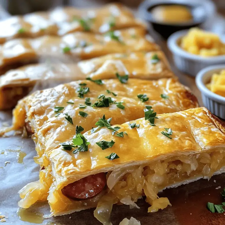 - vorgefertigter Pie-Boden (gekauft oder selbstgemacht) - Kielbasa-Wurst, in Scheiben geschnitten - Sauerkraut, abgetropft - Zwiebel, fein gehackt - Knoblauch, gehackt
