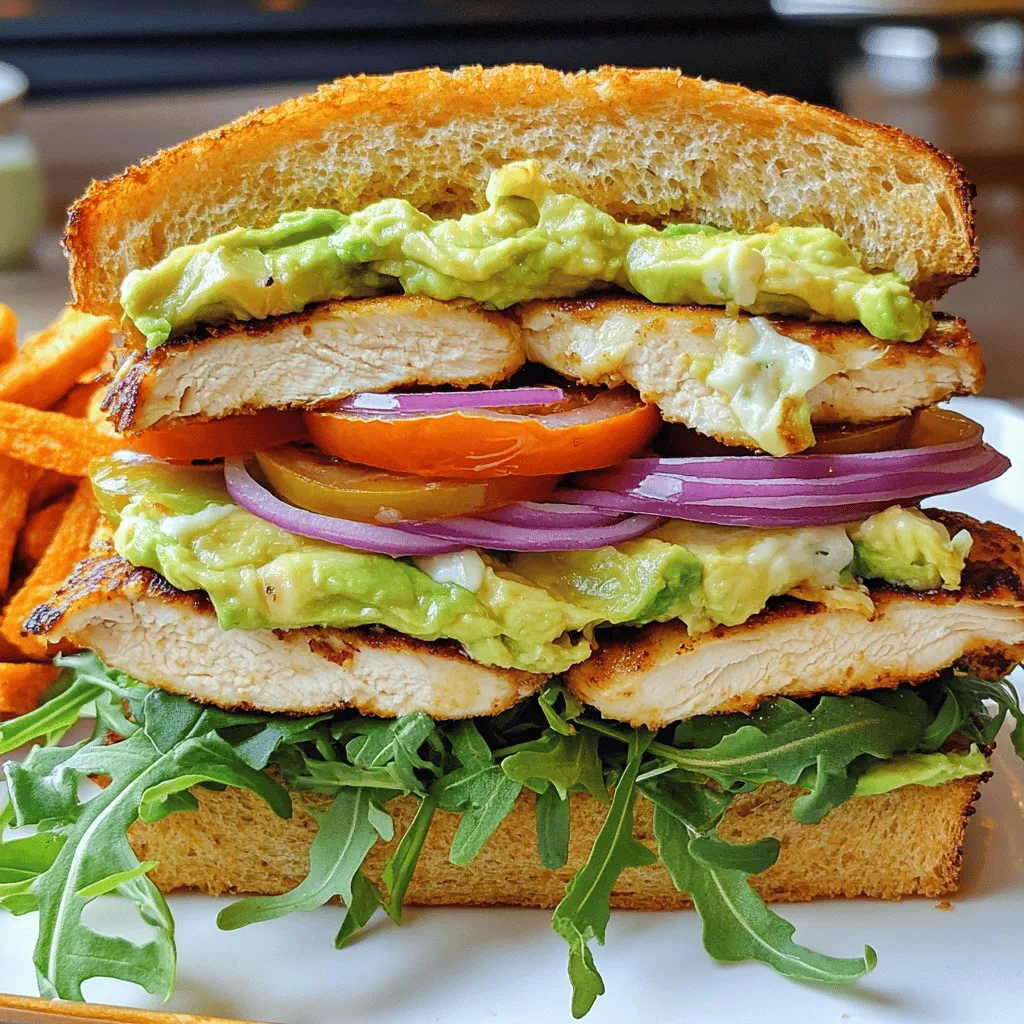 Für das Chicken Avocado Melt Sandwich benötigen Sie die folgenden Zutaten: - 2 Hähnchenbrustfilets ohne Haut - 1 reife Avocado, zerdrückt - 4 Scheiben Vollkornbrot - ½ Tasse geriebener Mozzarella-Käse - 1 Esslöffel Olivenöl - 1 Teelöffel Knoblauchpulver - Salz und Pfeffer nach Geschmack - 1 kleine rote Zwiebel, in Scheiben - 1 mittelgroße Tomate, in Scheiben - Frische Rucola- oder Spinatblätter - Optional: scharfe Sauce für zusätzliche Schärfe