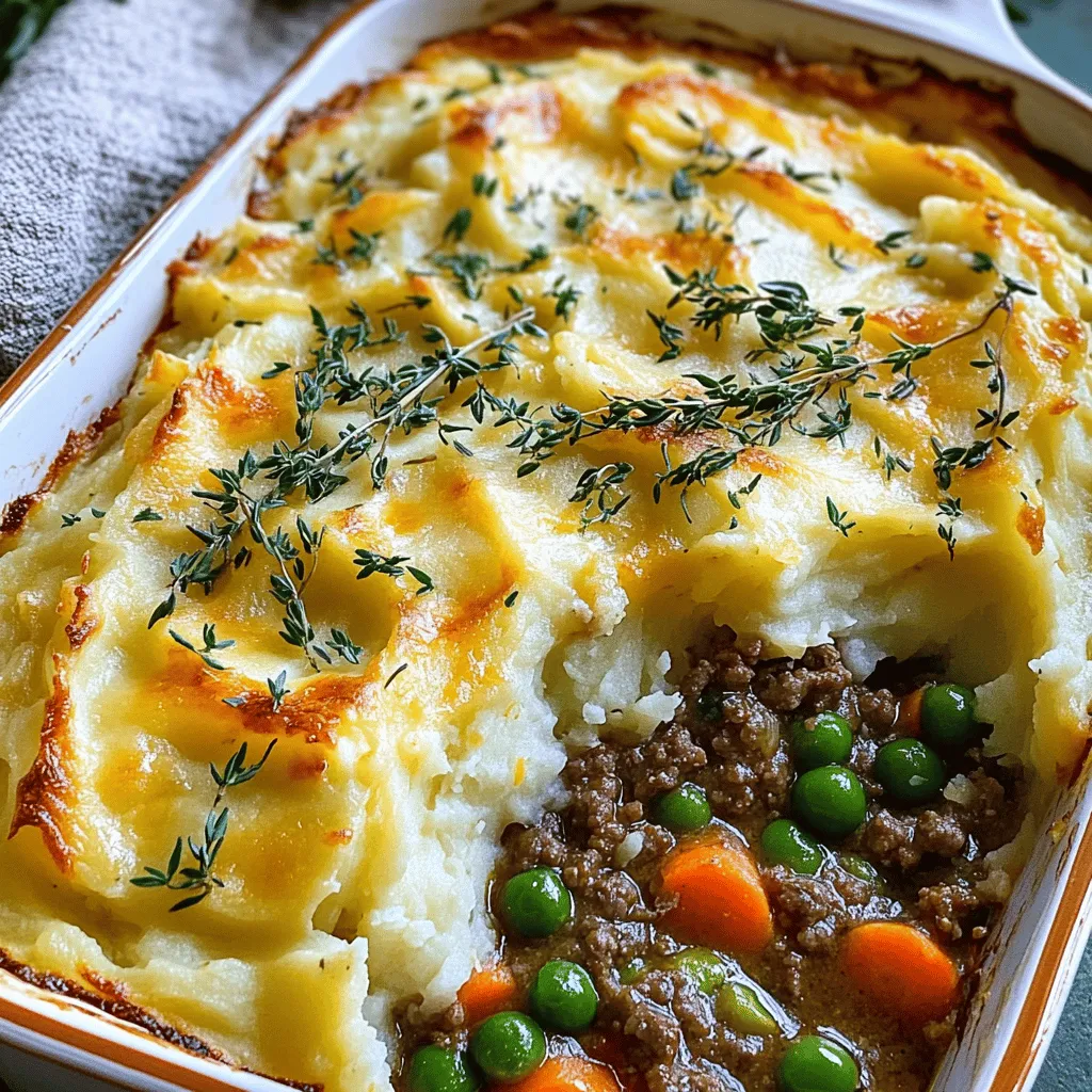 Für einen köstlichen Shepherd's Pie brauchen Sie folgende Hauptzutaten: - 500g Rinderhackfleisch - 1 große Zwiebel, gewürfelt - 2 Karotten, gewürfelt - 2 Selleriestangen, gewürfelt - 2 Knoblauchzehen, gehackt - 2 Esslöffel Tomatenmark - 1 Teelöffel Worcestershiresauce - 200ml Gemüsebrühe - 1 Teelöffel Thymian - 1 Teelöffel Rosmarin - 3 große Kartoffeln, geschält und gewürfelt - 50g Butter - 100ml Milch - Salz und Pfeffer nach Geschmack - 100g gefrorene Erbsen - 50g geriebener Käse (z.B. Cheddar)