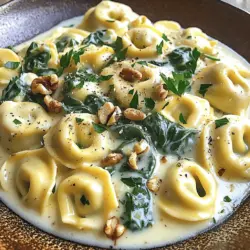 - 300 g frische Käsetortellini - 200 g frischer Spinat - 200 ml Sahne