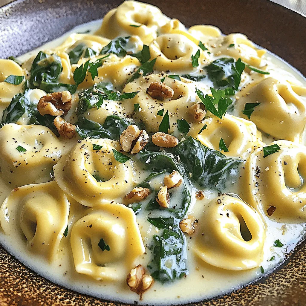- 300 g frische Käsetortellini - 200 g frischer Spinat - 200 ml Sahne