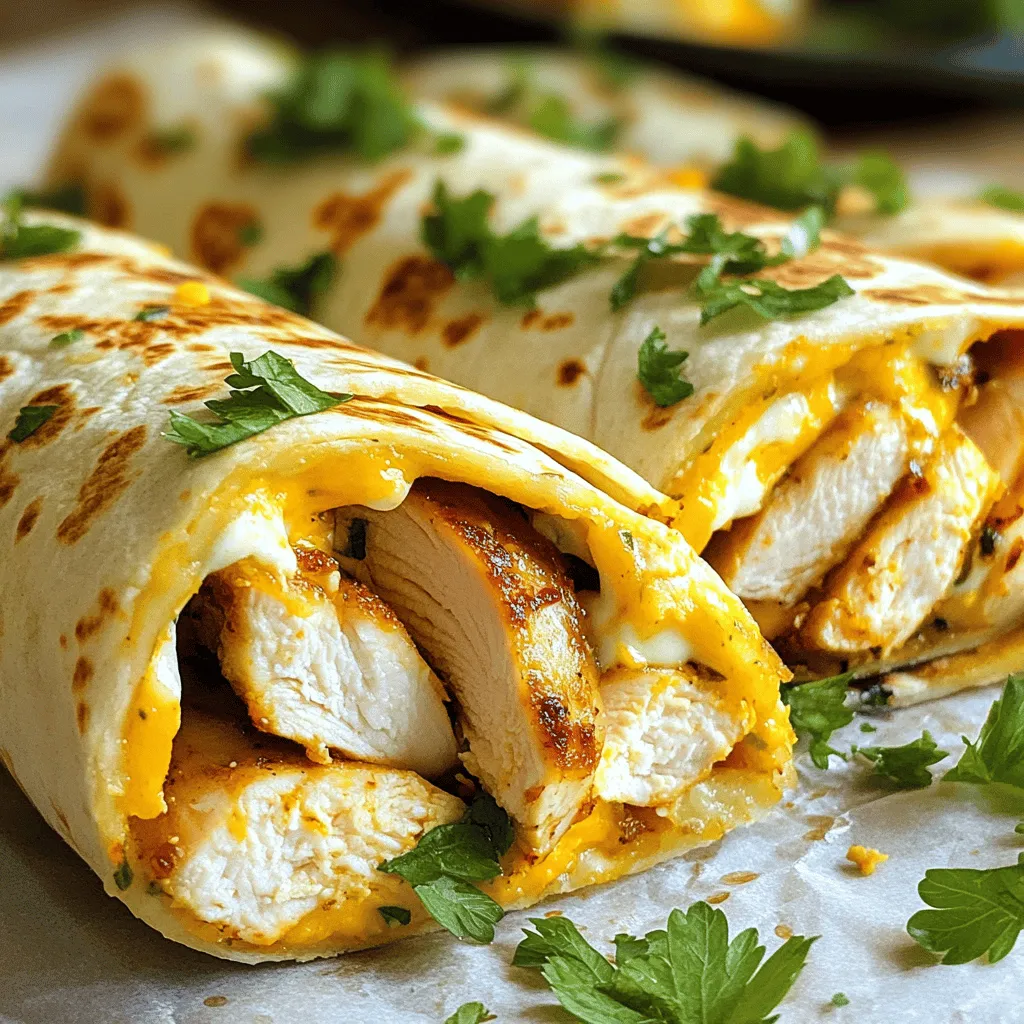 Für diese leckeren Wraps brauchst du einige Hauptzutaten: - 2 Hähnchenbrustfilets, in dünne Streifen geschnitten - 4 Tortilla-Wraps - 200 g geriebener Mozzarella - 1/2 Tasse Frischkäse - 2-3 Knoblauchzehen, fein gehackt