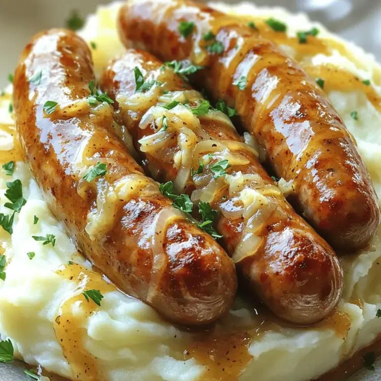 - 4 britische Schweinswürste - 500 g Kartoffeln - 100 ml Milch - 50 g Butter - 1 Zwiebel