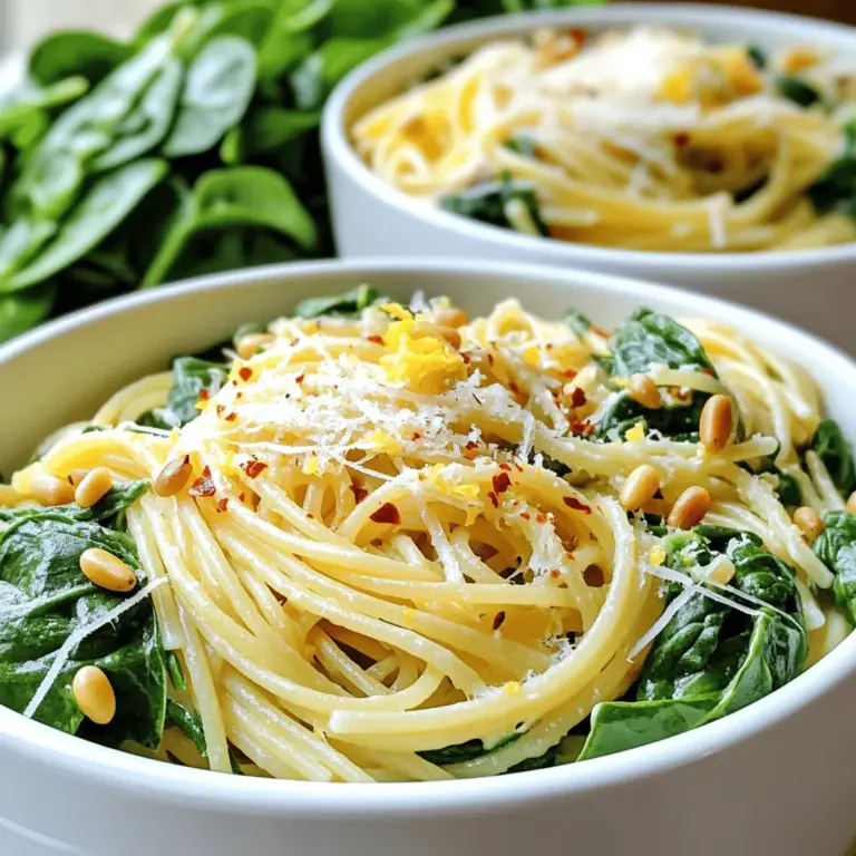 - 250 g Pasta (z.B. Spaghetti oder Linguine) - 200 g frischer Spinat - 2 Zitronen (Saft und Schale)
