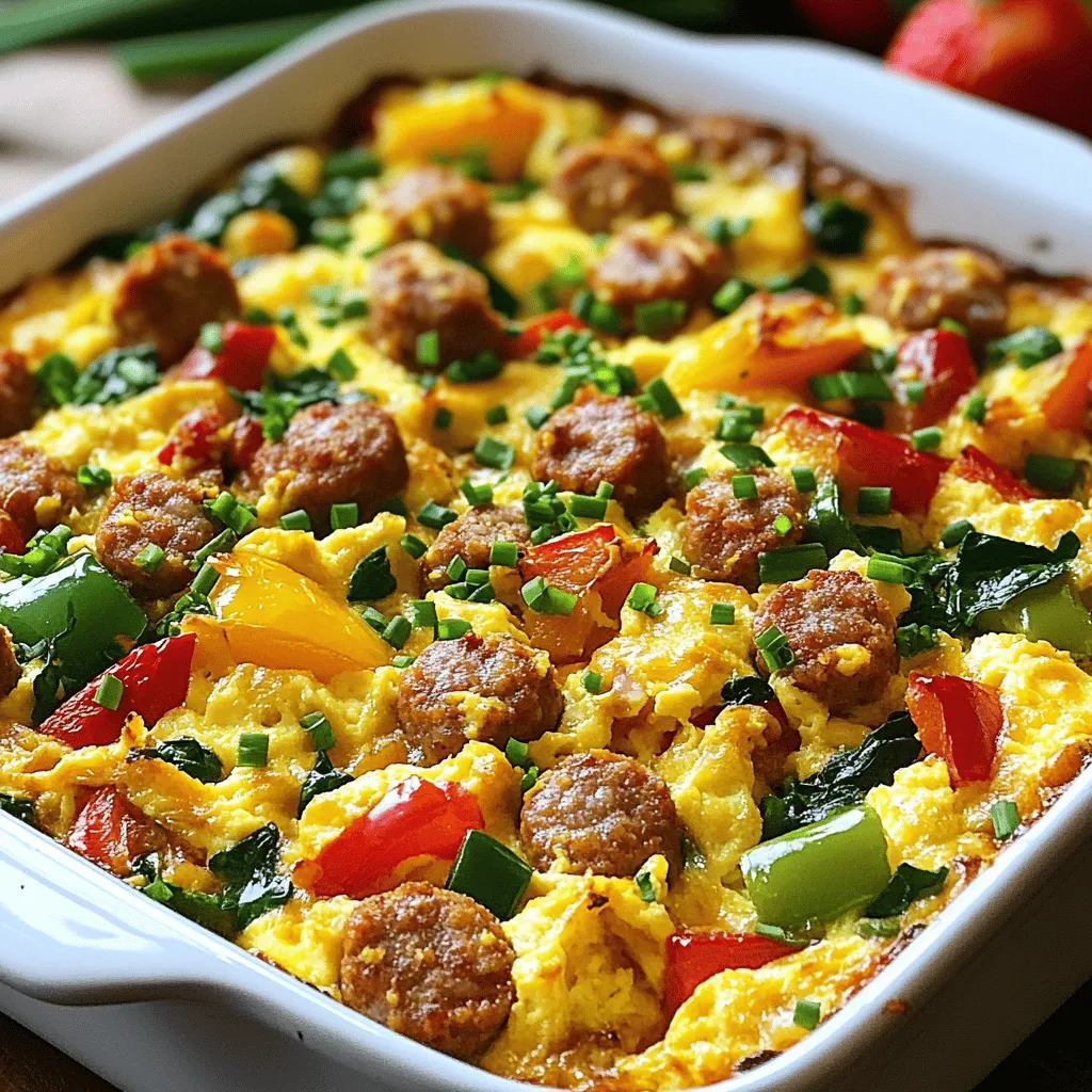 - 4 große Eier - 250 ml Milch - 200 g scharfe Wurst (z.B. Chorizo oder Bratwurst), gewürfelt - 1 Tasse frisch geriebener Käse (z.B. Cheddar oder Gouda) - 1 Tasse gewürfelte Paprika (rot und grün) - 1/2 Tasse Zwiebel, fein gehackt - 1 Tasse Spinat (frisch oder gefroren) - 1 Teelöffel Paprikapulver - 1/2 Teelöffel Knoblauchpulver - Salz und Pfeffer nach Geschmack - 2 Scheiben Toastbrot, gewürfelt - 2 Esslöffel Olivenöl