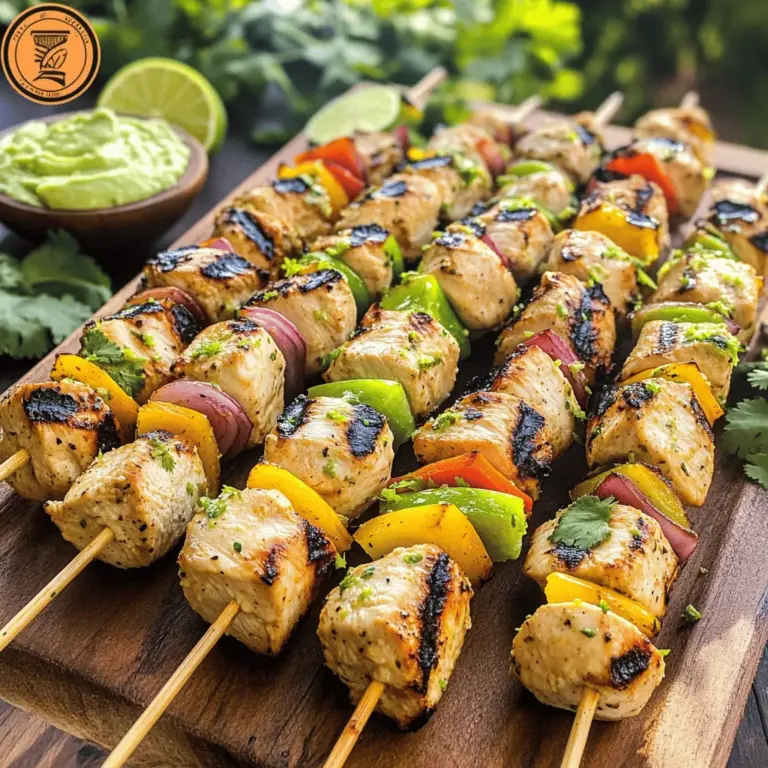 - Hähnchenbrustfilet - Limetten - Paprika und Zwiebeln Für die Zesty Lime Chicken Skewers sind frische Zutaten wichtig. Die Hähnchenbrustfilets sollten ohne Haut und Knochen sein. Ich schneide sie in 2,5 cm große Würfel. Limetten geben den Geschmack. Ich verwende die Schale und den Saft für eine spritzige Note. Die bunten Paprika und Zwiebeln bringen Farbe und Süße in das Gericht. - Olivenöl - Knoblauch, Honig, Gewürze Die Marinade ist der Schlüssel zum Geschmack. Ich mische Olivenöl, gehackten Knoblauch, Honig und Gewürze. Kreuzkümmel und geräuchertes Paprikapulver geben Tiefe. Diese Mischung sorgt dafür, dass das Hähnchen saftig und aromatisch bleibt. - Spieße (Holz oder Metall) - Grill oder Grillpfanne Für die Zubereitung benötige ich Spieße. Holzspieße sollten vorher 30 Minuten in Wasser eingeweicht werden. So brennen sie nicht an. Ein Grill oder eine Grillpfanne ist nötig, um die Spieße zu garen. Die Hitze gibt dem Hähnchen die perfekte Kruste. Ich empfehle, das Rezept [Full Recipe] zu befolgen. So gelingt dir das Gericht ganz leicht! Um das Hähnchen wirklich lecker zu machen, ist die Marinade der Schlüssel. Du brauchst die Zesten und den Saft von zwei Limetten. Mische diese in einer Schüssel mit Olivenöl, gehacktem Knoblauch, einem Teelöffel Honig, Kreuzkümmel, geräuchertem Paprikapulver, Salz und Pfeffer. Rühre alles gut um. Die Hähnchenbruststücke kommen jetzt in einen großen, wiederverschließbaren Beutel oder in eine Schüssel. Gieße die Marinade darüber und stelle sicher, dass jedes Stück gut bedeckt ist. Verschließe den Beutel oder decke die Schüssel ab. Lass das Hähnchen mindestens eine Stunde marinieren, aber du kannst es auch bis zu vier Stunden im Kühlschrank lassen. So zieht das Aroma richtig ein. Jetzt geht es ans Zusammensetzen der Spieße. Nimm die marinierten Hähnchenstücke und stecke sie abwechselnd mit bunten Paprikastücken und roten Zwiebelstücken auf die Spieße. Achte darauf, etwas Platz zwischen den Zutaten zu lassen. Das sorgt dafür, dass alles gleichmäßig gart und schön aussieht. Wenn du Holzspieße verwendest, denke daran, sie vorher für 30 Minuten in Wasser einzuweichen. So verbrennen sie nicht auf dem Grill. Heize deinen Grill oder eine Grillpfanne auf mittelhohe Hitze vor. Während der Grill heiß wird, lege die Spieße auf den Grill. Grill sie für etwa 10 bis 12 Minuten. Wende die Spieße alle paar Minuten, damit sie gleichmäßig garen. Das Hähnchen ist fertig, wenn es eine Innentemperatur von 75°C erreicht. Es sollte schön grillmarkiert sein. Nach dem Grillen lass die Spieße kurz ruhen, bevor du sie servierst. Sie werden so noch saftiger und geschmackvoller. Diese Schritte helfen dir, perfekte Zesty Lime Chicken Skewers zu machen. Für das vollständige Rezept schaue dir die Vollständige Rezeptbeschreibung an. Wenn du Zesty Lime Chicken Skewers machst, ist die Grillmethode wichtig. - Gasgrill vs. Holzkohlegrill: Ein Gasgrill ist schnell und einfach. Du kannst die Hitze gut steuern. Holzkohlegrills geben einen tollen Rauchgeschmack. Sie brauchen mehr Zeit, aber das Aroma ist besonders. - Verwendung einer Grillpfanne: Wenn du keinen Grill hast, nutze eine Grillpfanne. Sie funktioniert gut auf dem Herd. Die Rillen geben die Grillmarkierungen und den Geschmack. Die Marinierzeit ist sehr wichtig für den Geschmack. - Kurzzeitig vs. längere Marinierungszeiten: Marinieren für eine Stunde reicht oft. Längeres Marinieren bis zu vier Stunden bringt mehr Geschmack. Sei vorsichtig, dass das Hähnchen nicht zu lange mariniert. Es kann trocken werden. - Alternativen zur Marinade: Wenn du keine Zeit hast, probiere eine trockene Gewürzmischung. Das Hähnchen wird trotzdem lecker. Die Präsentation macht viel aus. - Präsentation der Spieße: Serviere die Spieße auf einer großen Platte. Dekoriere mit Limettenscheiben und frischem Koriander. Das sieht toll aus. - Beilagen, die gut passen: Beilagen wie Reis oder einen frischen Salat passen gut. Ein cremiger Avocado-Dip macht das Gericht perfekt. Mit diesen Tipps wird dein Grillabend ein voller Erfolg! Vergiss nicht, das [Full Recipe] zu prüfen, um alle Schritte zu erfahren. {{image_4}} Wenn Sie eine vegetarische Option mögen, probieren Sie Gemüse- oder Tofuwürfel. Das Gemüse bringt frische Aromen in die Spieße. Sie können Paprika, Zucchini, Auberginen oder Champignons verwenden. Tofu nimmt die Marinade gut auf und wird schön zart. Schneiden Sie alles in gleich große Stücke, damit es gleichmäßig gart. Für eine schärfere Note fügen Sie Chilis oder scharfe Saucen hinzu. Eine Prise Cayennepfeffer oder frische Jalapeños kann den Geschmack aufpeppen. Mixen Sie diese mit der Marinade für einen extra Kick. Achten Sie darauf, die Schärfe nach Ihrem Geschmack anzupassen. So können auch Kinder die Spieße genießen. Lassen Sie sich von verschiedenen Küchen inspirieren. Fügen Sie asiatische Aromen wie Sojasauce, Ingwer oder Sesamöl hinzu. Mediterrane Einflüsse können durch Kräuter wie Oregano und Thymian entstehen. Diese Variationen machen die Zesty Lime Chicken Skewers noch spannender. Experimentieren Sie mit verschiedenen Gewürzen und Kräutern, um neue Geschmäcker zu entdecken. Die Lagerung der Zesty Lime Chicken Skewers ist einfach. Sie können die Spieße im Kühlschrank oder im Gefrierschrank aufbewahren. Im Kühlschrank bleiben sie frisch für etwa 3 bis 4 Tage. Achten Sie darauf, sie in einem luftdichten Behälter zu lagern. Im Gefrierschrank können sie bis zu 3 Monate halten. Wickeln Sie die Spieße gut in Frischhaltefolie ein oder verwenden Sie einen gefrierfesten Beutel. Wenn es Zeit ist, die Reste aufzuwärmen, gibt es ein paar gute Methoden. Die beste Methode ist, die Spieße auf einen Grill oder in eine Grillpfanne zu legen. Erwärmen Sie sie bei mittlerer Hitze für etwa 5 bis 7 Minuten. So bleiben sie saftig und lecker. Alternativ können Sie die Spieße auch in der Mikrowelle erwärmen. Stellen Sie die Mikrowelle auf mittlere Hitze und erwärmen Sie die Spieße in kurzen Intervallen von 30 Sekunden. Wie lange sind die Spieße genießbar? Im Kühlschrank können die Zesty Lime Chicken Skewers 3 bis 4 Tage nach dem Kochen gegessen werden. Wenn Sie sie einfrieren, sollten Sie sie innerhalb von 3 Monaten verzehren. Achten Sie darauf, die Spieße vor dem Essen auf einen guten Geruch und eine schöne Farbe zu prüfen. Wenn etwas nicht stimmt, werfen Sie sie lieber weg. Die optimale Marinierzeit für die Spieße beträgt mindestens 1 Stunde. Du kannst das Hähnchen aber auch bis zu 4 Stunden marinieren. Je länger es mariniert, desto mehr Geschmack nimmt es auf. Wenn du es kürzer machst, wird es trotzdem gut. Die Marinade sorgt für einen frischen und saftigen Geschmack. Wenn du kein Hähnchen magst, gibt es viele Alternativen. Du kannst zum Beispiel Tofu verwenden. Tofu saugt die Marinade gut auf. Du kannst auch Garnelen nehmen. Diese garen schnell und schmecken lecker. Für eine vegetarische Option eignen sich Gemüsestücke gut. Paprika, Zucchini oder Pilze sind tolle Optionen. Du kannst die Spieße auch im Ofen zubereiten. Heize den Ofen auf 200 Grad Celsius vor. Lege die Spieße auf ein Backblech mit Backpapier. Backe sie für 15 bis 20 Minuten. Wende sie nach der Hälfte der Zeit, damit sie gleichmäßig garen. Die Innentemperatur sollte auch hier 75 Grad Celsius erreichen. So kannst du die Spieße auch bei schlechtem Wetter genießen. Zusammengefasst haben wir heute leckere Hähnchenspieße mit frischen Zutaten besprochen. Wir haben die wichtigsten Zutaten wie Hähnchen, Limetten und Paprika behandelt. Ich habe dir eine einfache Schritt-für-Schritt-Anleitung gegeben, um die Spieße perfekt zu marinieren und zu grillen. Denke auch an die Tipps für verschiedene Grillmethoden und Variationen. Egal, ob du sie aufpeppen oder vegetarische Optionen ausprobieren möchtest, die Möglichkeiten sind endlos. Jetzt bist du bereit, köstliche Spieße zu kreieren und deine Gäste zu beeindrucken. Viel Spaß beim Grillen!