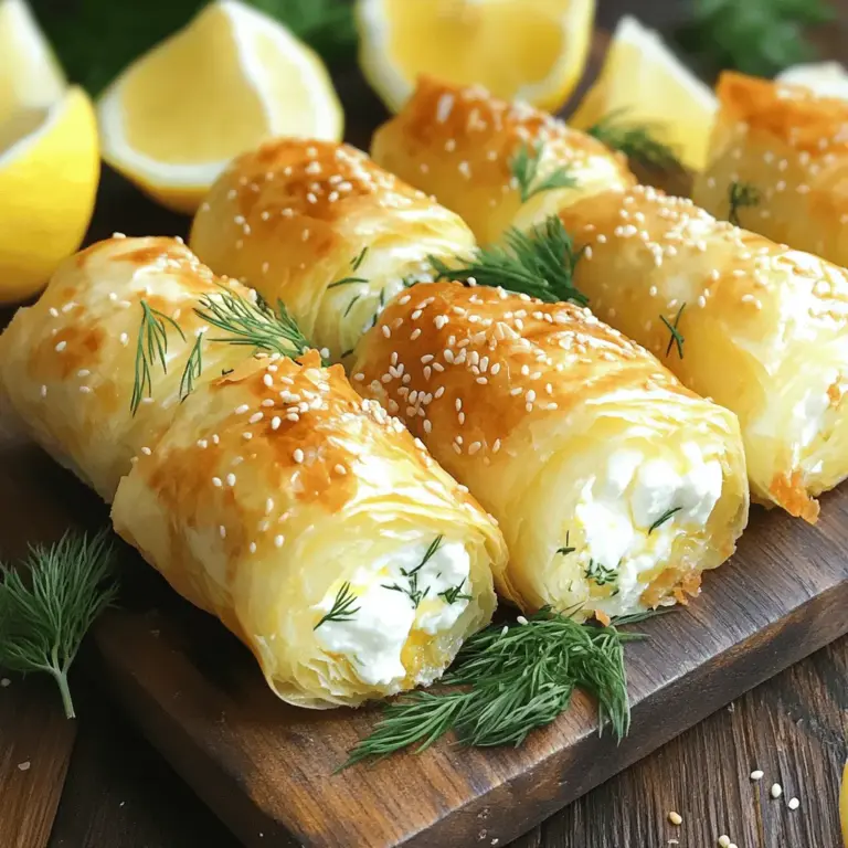 - 200 g zerbröselter Fetakäse - 100 g weicher Frischkäse - 1 Esslöffel frischer Dill - ¼ Teelöffel Knoblauchpulver - ½ Teelöffel schwarzer Pfeffer - 8 Blätter Filoteig - ¼ Tasse Olivenöl (zum Bestreichen) - 1 verquirltes Ei Die Zutaten für die ofen-gebackenen Feta-Röllchen sind einfach und frisch. Zuerst benötigen Sie den zerbröselten Fetakäse. Er gibt den Röllchen ihren salzigen, reichen Geschmack. Der weiche Frischkäse sorgt für eine cremige Textur. Dill bringt frische Aromen und passt wunderbar zu Feta. Die Gewürze sind klein, aber wichtig. Knoblauchpulver gibt einen sanften, würzigen Kick. Schwarzer Pfeffer bringt etwas Schärfe. Für den äußeren Teig benutzen wir Filoteig. Er macht die Röllchen knusprig und leicht. Die Olivenöl-Beschichtung hilft, den Teig goldbraun zu backen. Das verquirlte Ei sorgt für eine schöne Farbe und glänzende Oberfläche. Diese Zutaten kombinieren sich zu einem leckeren Snack. Wenn Sie das vollständige Rezept suchen, schauen Sie sich die Full Recipe an. Heize den Ofen auf 200 °C vor. Das sorgt für eine knusprige Textur. Lege ein Backblech mit Backpapier aus. So kleben die Röllchen nicht und lassen sich gut entnehmen. Nimm eine Rührschüssel und gib 200 g zerbröselten Fetakäse und 100 g weichen Frischkäse hinein. Füge 1 Esslöffel gehackten Dill, 1 Esslöffel gehackte Petersilie, ¼ Teelöffel Knoblauchpulver und ½ Teelöffel schwarzen Pfeffer hinzu. Mische alles gut. Die Füllung sollte cremig und gleichmäßig sein. Dies gibt den Röllchen einen tollen Geschmack! Lege ein Blatt Filoteig auf eine saubere Fläche. Bestreiche es leicht mit ¼ Tasse Olivenöl. Lege ein weiteres Blatt darauf und wiederhole das Bestreichen. Mache dies mit vier Blättern. Schneide die gestapelten Blätter in Streifen von etwa 10 cm Breite. Am Ende jedes Streifens kommt ein Esslöffel der Füllung. Klappe die Seiten über die Füllung und rolle den Teig fest auf. So entstehen schöne Röllchen. Lege die Röllchen mit der Nahtseite nach unten auf das Backblech. Bestreiche die Oberseite mit dem verquirlten Ei. Das gibt eine goldene Farbe. Streue etwas Sesam darüber. Backe die Röllchen für etwa 20-25 Minuten. Sie sollten goldbraun und knusprig sein. Lass sie kurz abkühlen, bevor du sie servierst. Diese ofen-gebackenen Feta-Röllchen sind ein echter Genuss! Für die genauen Mengen und Schritte, schau dir das [Full Recipe] an. - Röllchen gut verschließen: Achte darauf, die Röllchen fest zu schließen. Wenn sie nicht gut verschlossen sind, kann die Füllung beim Backen auslaufen. Das wollen wir vermeiden! - Oberseite mit Ei bestreichen: Vergiss nicht, die Oberseite mit verquirltem Ei zu bestreichen. Das gibt den Röllchen eine goldene, knusprige Textur. So sehen sie nicht nur besser aus, sie schmecken auch besser. - Mit frischen Zitronenspalten dekorieren: Serviere die Röllchen mit frischen Zitronenspalten. Der saure Geschmack passt gut zum salzigen Feta. - Beilage von Joghurt-Dip: Ein Joghurt-Dip ist eine tolle Beilage. Er bietet eine kühle Erfrischung und macht den Snack noch leckerer. - Kalorien und Nährstoffe: Ofen-gebackene Feta-Röllchen haben ca. 250 Kalorien pro Portion. Sie enthalten auch Proteine durch den Feta und Frischkäse. Diese Röllchen sind eine schmackhafte und nahrhafte Snack-Option. {{image_4}} Du kannst die Feta-Röllchen mit vielen Füllungen anpassen. Eine tolle Idee ist, Oliven und Paprika hinzuzufügen. Diese Zutaten geben einen salzigen und süßen Geschmack. Das sorgt für mehr Tiefe in jedem Bissen. Wenn du etwas Gesundes willst, probiere Spinat oder Mangold. Diese grünen Blätter sind voller Vitamine und machen die Röllchen noch bunter. Mische den Spinat einfach mit der Feta-Mischung. So bekommst du eine tolle, nahrhafte Variante. Wenn du keinen Filoteig hast, kannst du Blätterteig verwenden. Blätterteig macht die Röllchen auch sehr knusprig. Er ist einfacher zu handhaben und hat einen tollen Geschmack. Achte darauf, den Teig dünn auszurollen, damit die Röllchen gut backen. Die ofen-gebackenen Feta-Röllchen passen super zu frischem Salat oder gebratenem Gemüse. Ein leichter Salat mit einem Zitrus-Dressing bringt Frische mit. Gebratenes Gemüse, wie Zucchini oder Paprika, ergänzt die Röllchen perfekt. Das gibt Farbe und mehr Geschmack auf dem Teller. Für die vollständige Zubereitung schaue dir das [Full Recipe] an. Bewahren Sie die Röllchen im Kühlschrank auf. Legen Sie sie in einen luftdichten Behälter. So bleiben sie frisch. Sie halten sich dort etwa drei Tage. Achten Sie darauf, dass die Röllchen nicht zu eng liegen. So bleibt die knusprige Textur erhalten. Um die Röllchen einzufrieren, lassen Sie sie zuerst abkühlen. Legen Sie sie dann in einen gefrierfesten Beutel oder Behälter. Achten Sie darauf, die Luft gut herauszudrücken. Sie können die Röllchen bis zu drei Monate einfrieren. Zum Aufwärmen, backen Sie sie bei 180 °C (350 °F) für 10-15 Minuten. So werden sie wieder knusprig. Haben Sie Reste? Machen Sie daraus einen Salat! Zerbröseln Sie die Röllchen über frischem Gemüse. Sie können auch Röllchen in einer Suppe verwenden. Geben Sie ihnen etwas Farbe und Geschmack. Eine weitere Idee ist, sie in einem Wrap zu verstecken. Kombinieren Sie sie mit frischen Kräutern und etwas Joghurt. So genießen Sie die Reste auf neue Art. Ofen-gebackene Feta-Röllchen sind bei guter Lagerung bis zu drei Tage haltbar. Bewahre sie in einem luftdichten Behälter im Kühlschrank auf. So bleiben sie frisch und lecker. Du kannst sie auch in Alufolie einwickeln, um die Feuchtigkeit zu halten. Wenn du sie länger aufbewahren möchtest, friere die Röllchen ein. Achte darauf, sie gut zu verpacken, damit sie nicht austrocknen. Ja, du kannst die Füllung ganz nach deinem Geschmack anpassen. Hier sind einige Vorschläge für alternative Füllungen: - Oliven: Füge gehackte Oliven für eine salzige Note hinzu. - Paprika: Verwende geröstete Paprika für mehr Süße. - Spinat: Spinat bringt eine frische grüne Farbe und ist gesund. - Käse: Experimentiere mit verschiedenen Käsesorten wie Ziegenkäse oder Ricotta. Die richtigen Dips machen deine Röllchen noch besser. Hier sind einige beliebte Dips: - Tzatziki: Ein Joghurt-Dip mit Gurke und Knoblauch. - Hummus: Cremig und lecker, perfekt zum Dippen. - Salsa: Eine fruchtige oder scharfe Salsa gibt einen tollen Kontrast. - Pesto: Ein frischer Basilikum-Pesto bringt Geschmack und Farbe. Wenn du mehr über die Zubereitung erfahren möchtest, schau dir das [Full Recipe] an. In diesem Artikel habe ich die Zutaten und Schritte für die Zubereitung von Feta-Röllchen erklärt. Die Mischung aus Feta, Frischkäse und Kräutern macht diese Snacks besonders lecker. Ich habe auch Tipps für perfekte Röllchen sowie kreative Variationen und Aufbewahrungsideen gegeben. Meine Schlussfolgerung? Diese Feta-Röllchen sind einfach, schmackhaft und vielseitig. Sie sind ideal für jede Gelegenheit. Probier sie aus und genieße die Vielfalt!