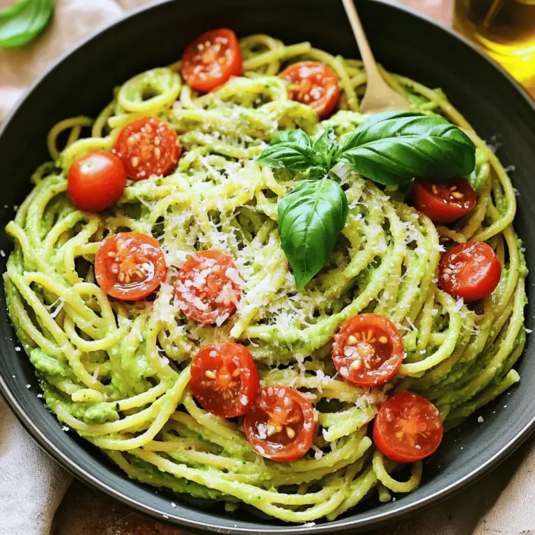 Für die cremige Avocado-Pasta benötigst du einige einfache, frische Zutaten. Hier sind die Hauptzutaten: - 2 reife Avocados, entkernt und geschält - 2 Knoblauchzehen, fein gehackt - 1/4 Tasse frische Basilikumblätter (plus extra zum Garnieren) - 2 Esslöffel Zitronensaft - 1/4 Tasse nativem Olivenöl extra - Salz und Pfeffer nach Geschmack - 300g Spaghetti oder Fettuccine - 1/2 Tasse Cherrytomaten, halbiert - 1/4 Tasse geriebener Parmesan (optional als Garnitur) - Zerstoßene rote Paprika-Flocken (optional für mehr Schärfe) Ich empfehle, hochwertige Zutaten zu verwenden. Wähle reife Avocados, die leicht auf Druck nachgeben. Frischer Knoblauch gibt der Pasta einen tollen Geschmack. Natives Olivenöl extra sorgt für eine reichhaltige Textur. Frische Kräuter wie Basilikum bringen die Aromen zum Leben. Achte auch auf die Qualität der Pasta. Vollkorn oder frische Pasta sind gesunde Optionen. Wenn du Allergien hast oder etwas anderes magst, gibt es Alternativen. Du kannst die Pasta durch glutenfreie Varianten ersetzen. Anstelle von Parmesan kannst du Hefeflocken nutzen, um einen ähnlichen Geschmack zu erhalten. Wenn du keinen Knoblauch magst, lass ihn einfach weg. Für eine vegane Version verwende pflanzliche Sahne oder einen Cashew-Creme-Ersatz für die Sauce. Um die Pasta perfekt zu kochen, bringst du in einem großen Topf viel Wasser zum Kochen. Füge eine großzügige Menge Salz hinzu, um Geschmack zu geben. Gib dann die Spaghetti oder Fettuccine hinein. Koche die Pasta laut der Anleitung auf der Verpackung, bis sie al dente ist. Al dente bedeutet, dass sie noch etwas Biss hat. Vor dem Abgießen der Pasta, bewahre eine Tasse des Nudelwassers auf. Dieses Wasser hilft später, die Sauce zu verdünnen. Für die Avocado-Sauce brauchst du reife Avocados. Halbiere sie, entferne den Kern und schäle sie. Gib die Avocados in eine Küchenmaschine. Füge den gehackten Knoblauch, frische Basilikumblätter, Zitronensaft und Olivenöl hinzu. Mixe alles gut, bis die Mischung cremig ist. Falls die Sauce zu dick ist, kannst du etwas von dem reservierten Nudelwasser hinzufügen. Das hilft, die gewünschte Konsistenz zu erreichen. Vergiss nicht, die Sauce mit Salz und Pfeffer abzuschmecken. Nimm die abgegossene Pasta und gib sie in eine große Schüssel. Füge die cremige Avocado-Sauce hinzu und mische alles gut. Achte darauf, dass die Sauce die Pasta gleichmäßig umhüllt. Wenn die Sauce zu dick ist, füge mehr von dem Nudelwasser hinzu. Jetzt kommen die halbierten Cherrytomaten dazu. Hebe sie vorsichtig unter die Pasta, um einen frischen Geschmack zu erhalten. Das ist die Schritt-für-Schritt-Anleitung für die cremige Avocado-Pasta. Du kannst das vollständige Rezept für weitere Details nachlesen. Um die perfekte Konsistenz der Sauce zu erreichen, ist die Wahl der Avocados wichtig. Wähle reife, aber feste Avocados. Sie geben deiner Sauce die ideale Cremigkeit. Wenn die Sauce zu dick ist, füge einfach etwas vom reservierten Nudelwasser hinzu. So verflüssigst du die Mischung ohne den Geschmack zu verlieren. Püriere die Zutaten gut, bis alles cremig ist. Achte darauf, dass keine Klumpen bleiben. Ein häufiger Fehler ist, die Pasta zu lange zu kochen. Achte darauf, dass sie al dente bleibt. Außerdem kann zu viel Zitronensaft die Sauce sauer machen. Beginne mit zwei Esslöffeln und passe den Geschmack erst später an. Ein weiterer Fehler ist, die Sauce nicht genug zu würzen. Salz und Pfeffer sind entscheidend, um die Aromen hervorzuheben. Probiere die Sauce immer während des Kochens. Die Garnierung macht das Gericht besonders. Verwende frische Basilikumblätter für Farbe und Geschmack. Streue etwas geriebenen Parmesan darüber für einen herzhaften Kick. Wenn du es schärfer magst, füge zerstoßene rote Paprika-Flocken hinzu. Serviere die Pasta in einer großen Schüssel oder auf individuellen Tellern. Ein gutes Olivenöl darüber zu träufeln, rundet das Gericht ab. So sieht deine cremige Avocado Pasta nicht nur gut aus, sondern schmeckt auch fantastisch! {{image_4}} Ich liebe es, mit der Avocado-Sauce zu experimentieren. Wenn du eine vegane Option suchst, lasse den Parmesan einfach weg. Ersetze ihn durch Nussparmesan. Mische dazu Cashews, Hefeflocken, und etwas Salz in der Küchenmaschine. So bleibt der Geschmack großartig, und du bleibst vegan. Möchtest du mehr Protein in deinem Gericht? Füge gegrilltes Hähnchen oder Garnelen hinzu. Koche das Fleisch oder die Meeresfrüchte zuerst. Mische sie dann unter die Pasta. Das macht dein Gericht noch sättigender und köstlicher. Du kannst die Kräuter und Gewürze nach deinem Geschmack anpassen. Wenn du Basilikum nicht magst, probiere Petersilie oder Koriander. Für einen scharfen Kick füge frische Chili oder Paprikaflocken hinzu. Es gibt viele Wege, die Sauce zu verändern und deinem Geschmack anzupassen. Wenn du Reste der cremigen Avocado-Pasta hast, bewahre sie in einem luftdichten Behälter auf. So bleibt die Frische erhalten. Du kannst die Pasta bis zu drei Tage im Kühlschrank lagern. Die Sauce kann sich etwas verfärben, aber der Geschmack bleibt lecker. Um die Avocado-Sauce frisch zu halten, füge einen Spritzer Zitronensaft hinzu. Dieser Schritt hilft, die Farbe und den Geschmack der Sauce zu bewahren. Stelle sicher, dass die Sauce in einem gut verschlossenen Behälter im Kühlschrank ist. So bleibt sie bis zu zwei Tage frisch. Die gesamte Pasta sollte innerhalb von drei Tagen gegessen werden. Überprüfe immer, ob die Reste gut riechen und aussehen, bevor du sie isst. Wenn die Sauce oder Pasta seltsam aussieht, wirf sie weg. Sicherheit geht vor! Die cremige Avocado-Pasta bleibt im Kühlschrank etwa 2 Tage frisch. Lagere sie in einem luftdichten Behälter. Die Avocado kann sich dunkel färben, aber das beeinträchtigt den Geschmack nicht. Um die Farbe zu erhalten, träufle etwas Zitronensaft über die Pasta. Ja, du kannst die Avocado-Sauce im Voraus zubereiten. Stelle die Sauce in den Kühlschrank, um sie frisch zu halten. Sie hält sich dort etwa 1 bis 2 Tage. Denke daran, vor dem Servieren etwas Nudelwasser hinzuzufügen, um die Konsistenz zu verbessern. Um die Pasta glutenfrei zu machen, wähle glutenfreie Spaghetti oder Fettuccine. Diese sind in vielen Geschäften erhältlich. Achte darauf, dass sie die gleiche Kochzeit haben wie die normalen Nudeln. So bleibt dein Gericht lecker und gesund. Für das vollständige Rezept besuche bitte die Seite mit der vollständigen Anleitung. Die cremige Avocado-Pasta ist einfach und lecker. Du hast die besten Zutaten gewählt und die Sauce perfekt zubereitet. Mit den Tipps und Tricks hast du mögliche Fehler vermieden und tolle Garnierungen gefunden. Variationen, wie vegane Alternativen oder proteinreiche Zusätze, bieten dir neue leckere Optionen. Achte auf die Lagerung, damit dein Gericht frisch bleibt. Probiere es aus und genieße jedes Bissen!