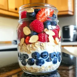 Für die Beeren Mandel Über-Nacht Haferflocken brauche ich folgende Hauptzutaten: - 1 Tasse zarte Haferflocken - 1 ½ Tassen Mandelmilch (oder jede pflanzliche Milch nach Wahl) - ½ Tasse gemischte Beeren (Erdbeeren, Heidelbeeren, Himbeeren) - 1 Esslöffel Mandelbutter - 1 Esslöffel Chiasamen - 1 Esslöffel Ahornsirup (optional) - ½ Teelöffel Vanilleextrakt - Eine Prise Salz - Gehackte Mandeln zum Garnieren Diese Zutaten sind einfach zu finden. Ich liebe die Kombination aus Haferflocken und Beeren. Sie machen das Frühstück gesund und lecker. Mandelmilch gibt eine schöne Cremigkeit. Chiasamen fügen Ballaststoffe und Omega-3-Fettsäuren hinzu. Manchmal möchte ich die Rezeptur anpassen. Hier sind einige optionale Zutaten: - Andere Früchte wie Bananen oder Äpfel - Joghurt für mehr Cremigkeit - Honig oder Agavensirup für zusätzliche Süße - Zimt für einen warmen Geschmack Mit diesen Zutaten kann ich das Rezept nach meinem Geschmack ändern. Das macht es spannend und abwechslungsreich! Die Nährstoffe der Zutaten sind sehr wichtig. Jede Zutat bringt etwas Einzigartiges mit: - Haferflocken: Vollgepackt mit Ballaststoffen und gut für die Verdauung. - Mandeln: Reich an Vitaminen und gesunden Fetten. - Beeren: Hoch in Antioxidantien und Vitaminen. - Chiasamen: Enthalten Proteine und wichtige Fettsäuren. Diese Nährstoffe machen mein Frühstück nahrhaft und sättigend. Ich fühle mich nach dem Essen gut und voller Energie. Wenn du mehr über das komplette Rezept erfahren möchtest, schau dir den Full Recipe an! Um die Beeren Mandel Über-Nacht Haferflocken zuzubereiten, beginne mit den Zutaten. Du brauchst: - 1 Tasse zarte Haferflocken - 1 ½ Tassen Mandelmilch (oder eine pflanzliche Milch nach Wahl) - ½ Tasse gemischte Beeren (Erdbeeren, Heidelbeeren, Himbeeren) - 1 Esslöffel Mandelbutter - 1 Esslöffel Chiasamen - 1 Esslöffel Ahornsirup (optional) - ½ Teelöffel Vanilleextrakt - Eine Prise Salz - Gehackte Mandeln zum Garnieren Stelle sicher, dass alle Zutaten frisch sind. Mische die Haferflocken und Chiasamen in einer großen Schüssel. Das sorgt dafür, dass sie gut vermengt sind. Jetzt kommt der spannende Teil. In einer separaten Schüssel vermische die Mandelmilch, Mandelbutter, Ahornsirup und Vanilleextrakt. Rühre alles gut um, bis die Mischung glatt ist. Gieße diese Mischung über die Haferflocken und Chiasamen. Rühre gründlich, damit sich alles gut verbindet. Füge dann die gemischten Beeren hinzu. Hebe sie vorsichtig unter, um sie nicht zu zerdrücken, und behalte einige für die Dekoration. Teile die Mischung gleichmäßig auf zwei Gläser oder Behälter auf. Schließe sie gut und stelle sie über Nacht in den Kühlschrank. So können die Haferflocken die Milch aufnehmen und weich werden. Am nächsten Morgen rühre die Haferflocken gut um. Wenn du eine cremigere Konsistenz möchtest, füge einen Schuss Mandelmilch hinzu. Garniere die Haferflocken mit den restlichen Beeren und gehackten Mandeln. Das gibt zusätzlichen Crunch und macht das Gericht noch schmackhafter. Jetzt kannst du dein nahrhaftes Frühstück genießen! Um die perfekte Konsistenz für deine Berry Almond Overnight Oats zu erreichen, achte auf das Verhältnis von Haferflocken zu Flüssigkeit. Verwende 1 Tasse Haferflocken zu 1 ½ Tassen Mandelmilch. Wenn du eine cremigere Mischung möchtest, füge mehr Mandelmilch hinzu. Die Chiasamen helfen, die Mischung zu binden. Lass die Mischung gut quellen. Über Nacht im Kühlschrank ist ideal. Ein häufiger Fehler ist, zu wenig Flüssigkeit zu verwenden. Das führt zu trockenen Haferflocken. Ein anderer Fehler ist, die Beeren zu früh hinzuzufügen. Sie sollten erst kurz vor dem Servieren untergehoben werden. So bleiben sie frisch und saftig. Achte darauf, die Mischung gut zu rühren, damit alle Zutaten gut vermischt sind. Die Zubereitung dieser Overnight Oats ist einfach und schnell. Du kannst sie bis zu drei Tage im Voraus machen. Bereite die Mischung in Gläsern vor, die du gut verschließen kannst. So kannst du sie einfach transportieren und genießen. Wenn du am Morgen wenig Zeit hast, ist dies eine ideale Lösung. {{image_4}} Wenn Sie keine Beeren mögen, gibt es viele andere Optionen. Sie können Bananen, Äpfel oder Pfirsiche verwenden. Diese Früchte geben einen süßen Geschmack. Sie können auch getrocknete Früchte wie Rosinen oder Aprikosen hinzufügen. Diese sind ebenfalls lecker. Mischen Sie die Früchte nach Ihrem Geschmack. So bleibt das Rezept spannend und frisch. Nüsse und Samen bringen eine tolle Textur. Statt Mandelbutter können Sie Erdnussbutter oder Cashewbutter verwenden. Diese Nussbutter haben ihren eigenen Geschmack. Sie können auch andere Samen wie Leinsamen oder Sonnenblumenkerne hinzufügen. Diese geben einen zusätzlichen Crunch und viele Nährstoffe. Experimentieren Sie mit verschiedenen Kombinationen. Um das Rezept vegan zu machen, verwenden Sie einfach pflanzliche Milch. Mandelmilch ist eine gute Wahl, aber auch Hafer- oder Sojamilch sind möglich. Für glutenfreie Haferflocken wählen Sie zertifizierte glutenfreie Haferflocken. So ist das Gericht für alle genießbar. Das macht es einfach, eine gesunde Mahlzeit für jeden zu kreieren. Besuchen Sie [Full Recipe] für mehr Details. Die Beeren Mandel Über-Nacht Haferflocken bewahre ich am besten im Kühlschrank auf. Achte darauf, sie in einem luftdichten Behälter zu lagern. So bleiben sie frisch und lecker. Halte die Mischung von anderen starken Gerüchen fern, um den Geschmack zu bewahren. Du kannst die Haferflocken bis zu fünf Tage im Kühlschrank lagern. Nach ein paar Tagen kann die Textur weicher werden. Rühre die Mischung gut durch, bevor du sie isst. So verteilen sich die Aromen wieder gleichmäßig. Falls du Reste hast, kannst du die Haferflocken auch einfrieren. Verwende einen gefrierfesten Behälter. So bleiben sie bis zu drei Monate haltbar. Zum Auftauen stelle sie einfach über Nacht in den Kühlschrank. Du kannst sie auch direkt in der Mikrowelle erwärmen. Füge einen Schuss Mandelmilch hinzu, um die Konsistenz zu verbessern. Die Kalorienzahl hängt von den Zutaten ab. Eine Portion hat etwa 300 Kalorien. Das kommt von Haferflocken, Mandelmilch und Beeren. Wenn du mehr oder weniger Süße hinzufügst, kann sich die Zahl ändern. Ja, du kannst jede Milch verwenden, die dir gefällt. Kuhmilch, Sojamilch oder Hafermilch sind gute Alternativen. Jede Milch hat ihren eigenen Geschmack, also probiere, was dir am besten gefällt. Du kannst die Haferflocken bis zu fünf Tage im Kühlschrank aufbewahren. Stelle sicher, dass du sie in einem luftdichten Behälter lagerst. So bleiben sie frisch und lecker. Auf jeden Fall! Du kannst andere Früchte wie Bananen oder Äpfel hinzufügen. Auch Nüsse oder Samen bringen neuen Geschmack. Sei kreativ mit den Zutaten, um deine perfekte Mischung zu finden. Die Beeren sind reich an Vitaminen und Antioxidantien. Haferflocken sind gut für die Verdauung und geben dir Energie. Mandelbutter versorgt dich mit gesunden Fetten und Proteinen. Diese Zutaten machen dein Frühstück gesund und nahrhaft. Um die perfekten Beeren Mandel Über-Nacht Haferflocken zu machen, sind frische Zutaten wichtig. Wir haben die Haupt- und optionalen Zutaten sowie deren Nährstoffe besprochen. Die Schritt-für-Schritt-Anleitung zeigt, wie man sie einfach zubereitet und lagert. Tipps helfen Ihnen, häufige Fehler zu vermeiden und die Konsistenz zu optimieren. Denken Sie daran, dass Variationen und Anpassungen Ihnen viele Möglichkeiten bieten. Experimentieren Sie mit anderen Früchten oder pflanzlichen Milchsorten. Genießen Sie eine schnelle, gesunde Mahlzeit, die gut schmeckt und einfach zuzubereiten ist.