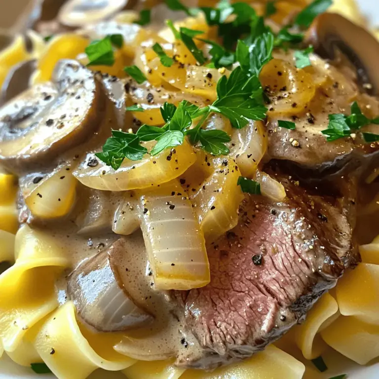 - 450g Rinderfilet, dünn geschnitten - 1 mittelgroße Zwiebel, fein gehackt - 225g Champignons, in Scheiben geschnitten Für ein köstliches Rindfleisch Stroganoff sind die Hauptzutaten wichtig. Das Rinderfilet ist zart und hat viel Geschmack. Es ist ideal für dieses Gericht. Die Zwiebel gibt der Sauce eine süße Note. Champignons fügen eine erdige Tiefe hinzu. Diese Zutaten machen das Gericht besonders. - 240ml Rinderbrühe - 240ml Sauerrahm - 2 Esslöffel Dijon-Senf Die Rinderbrühe bringt mehr Würze in die Sauce. Sie sorgt für einen herzhaften Geschmack. Sauerrahm macht das Gericht cremig und reichhaltig. Dijon-Senf fügt einen scharfen Akzent hinzu, der gut mit dem Fleisch harmoniert. Diese Zutaten sind einfach zu finden und machen den Unterschied. - 2 Esslöffel Olivenöl - Salz und Pfeffer nach Geschmack - Frische Petersilie für die Garnierung Olivenöl ist wichtig zum Anbraten des Fleisches. Es gibt dem Gericht einen feinen, fruchtigen Geschmack. Salz und Pfeffer helfen, die Aromen zu verstärken. Frische Petersilie sieht nicht nur schön aus, sondern bringt frische Noten ins Gericht. So wird Ihr Rindfleisch Stroganoff noch leckerer und ansprechender. Für das volle Rezept schauen Sie sich die [Full Recipe] an. - Nudeln kochen und warm halten: Kochen Sie die Eiernudeln in einem großen Topf. Folgen Sie den Anweisungen auf der Verpackung. Gießen Sie sie ab und halten Sie sie warm. - Rindfleisch vorbereiten und würzen: Schneiden Sie das Rindfleisch in dünne Scheiben. Würzen Sie es mit Salz und Pfeffer. - Rindfleisch anbraten: Erhitzen Sie das Olivenöl in einer großen Pfanne bei mittlerer Hitze. Geben Sie das Rindfleisch hinein und braten Sie es 2-3 Minuten an, bis es braun ist. Nehmen Sie es aus der Pfanne und legen Sie es auf einen Teller. - Gemüse und Knoblauch sautieren: Fügen Sie die gehackte Zwiebel und die Champignons in die Pfanne. Sautieren Sie sie 5-7 Minuten, bis die Zwiebeln glasig sind. Fügen Sie den gehackten Knoblauch hinzu und braten Sie ihn eine weitere Minute. - Mehl einrühren und Brühe hinzufügen: Streuen Sie das Mehl gleichmäßig über das Gemüse. Rühren Sie gut um, um alles zu beschichten. Fügen Sie nach und nach die Rinderbrühe hinzu, während Sie ständig rühren, um Klumpen zu vermeiden. - Würzmischungen hinzufügen und eindicken: Geben Sie den Dijon-Senf und die Worcestershire-Sauce in die Mischung. Schmecken Sie nach Bedarf mit Salz und Pfeffer ab. Lassen Sie die Sauce 3-5 Minuten köcheln, bis sie leicht eindickt. - Sauerrahm unterrühren und servieren: Nehmen Sie die Pfanne vom Herd. Rühren Sie den Sauerrahm unter, bis alles cremig ist. Geben Sie das Rindfleisch zurück in die Pfanne und vermischen Sie alles gut. Genießen Sie Ihr klassisches Rindfleisch Stroganoff über den warmen Nudeln! Für das vollständige Rezept, schauen Sie sich die [Full Recipe] an. - Brate das Rindfleisch bei Zimmertemperatur an. So bleibt es zart und saftig. - Rühre die Sauce regelmäßig um. Das verhindert Klumpen und sorgt für eine gleichmäßige Konsistenz. - Garniere das Gericht mit frischer Petersilie. Das bringt Farbe und Frische auf den Teller. - Schmecke das Gericht mit Pfeffer ab. Probier auch, es mit gedämpftem Gemüse oder einem Salat zu servieren. - Lass die Hitze beim Anbraten nicht zu hoch werden. Zu hohe Hitze kann das Fleisch zäh machen. - Lasse die Sauce nicht zu lange köcheln. So bleibt sie schön cremig und dickt nicht zu sehr ein. {{image_4}} Du kannst Rindfleisch durch Pilze ersetzen. Pilze geben einen tollen Geschmack. Champignons oder Portobello sind gute Wahl. Diese Pilze haben eine fleischige Textur. Für die Sauce kannst du auch pflanzliche Sahne nutzen. Sie macht das Gericht cremig und lecker. Füge Paprika hinzu, um mehr Geschmack zu bekommen. Senfvarianten wie Honigsenf geben eine süße Note. Frische Kräuter wie Petersilie oder Thymian bringen lebendige Aromen. Diese Gewürze erweitern die Geschmackswelt deines Stroganoffs. Eiernudeln sind klassisch, aber es gibt Alternativen. Probiere Reis oder Kartoffeln als Beilage. Beides passt gut zum stroganoff. Du kannst auch Quinoa für eine gesunde Option verwenden. Diese Beilagen machen das Gericht noch interessanter. Für die vollständige Rezeptanleitung kannst du [Full Recipe] ansehen. Rindfleisch Stroganoff bleibt im Kühlschrank etwa 3 bis 4 Tage frisch. Achte darauf, das Gericht in einem luftdichten Behälter zu lagern. So bleibt der Geschmack erhalten. Verwende Behälter aus Glas oder BPA-freiem Kunststoff. Diese Materialien sind ideal, um die Frische zu bewahren. Um Rindfleisch Stroganoff erfolgreich einzufrieren, lasse es zuerst abkühlen. Fülle es dann in einen gefrierfesten Behälter. Achte darauf, etwas Platz zu lassen, da die Sauce beim Einfrieren expandiert. Du kannst das Gericht bis zu 3 Monate im Gefrierfach aufbewahren. Für das Auftauen lege den Behälter in den Kühlschrank. Das dauert einige Stunden oder über Nacht. Du kannst das Gericht auch in der Mikrowelle auftauen. Erwärme es langsam, damit die Sauce nicht gerinnt. Rühre das Gericht während des Erwärmens gut um, um eine gleichmäßige Temperatur zu erreichen. Es gibt viele kreative Ideen, um Reste von Rindfleisch Stroganoff zu nutzen. Du kannst zum Beispiel gefüllte Paprika damit zubereiten. Mische die Reste mit gekochtem Reis oder Quinoa für einen neuen Eintopf. Eine weitere Möglichkeit ist, die Reste in eine Tortilla zu wickeln. So hast du ein leckeres Wrap für unterwegs. Du kannst auch eine herzhafte Lasagne machen, indem du die Reste zwischen Schichten von Nudelplatten legst. Lass deiner Kreativität freien Lauf! Die Zubereitung von Classic Beef Stroganoff dauert insgesamt etwa 30 Minuten. Die Vorbereitungszeit beträgt 15 Minuten und die Kochzeit liegt bei 15 Minuten. In dieser Zeit kochst du die Nudeln und bereitest das Rindfleisch und die Sauce vor. Es ist schnell und einfach zu machen. Ja, du kannst den Rindfleisch Stroganoff im Voraus zubereiten. Bereite ihn bis zur fertigen Sauce vor. Lagere ihn dann in einem luftdichten Behälter im Kühlschrank. Er bleibt dort für 2-3 Tage frisch. Wenn du ihn servieren möchtest, erhitze ihn einfach in einer Pfanne. Du kannst auch Gemüsebrühe oder Hühnerbrühe verwenden, wenn du keine Rinderbrühe hast. Diese Alternativen geben dem Gericht einen anderen, aber leckeren Geschmack. Du kannst auch selbstgemachte Brühe nutzen, wenn du eine hast. Rindfleisch Stroganoff kann glutenfrei sein. Verwende glutenfreies Mehl anstelle von Allzweckmehl. Achte auch darauf, eine glutenfreie Brühe zu wählen. So kannst du das Gericht für alle Gäste geeignet machen. Zu Rindfleisch Stroganoff passen viele Beilagen. Eiernudeln sind klassisch, aber auch Reis oder Kartoffeln sind gute Optionen. Ein leichter grüner Salat oder gedämpftes Gemüse ergänzt das Gericht perfekt. Diese Beilagen bringen Farben und Texturen auf den Teller. Rindfleisch Stroganoff ist ein leckeres Gericht mit einfach zu findenden Zutaten. Wir haben die Hauptzutaten, die Zubereitung und wichtige Tipps behandelt. Den perfekten Geschmack erreicht man mit frischen Gewürzen und einer guten Sauce. Variationen machen das Gericht noch spannender und passend für alle. Vergessen Sie nicht, Reste kreativ zu nutzen. Rindfleisch Stroganoff ist vielseitig und einfach, ideal für jede Gelegenheit. Kochen Sie es und genießen Sie!