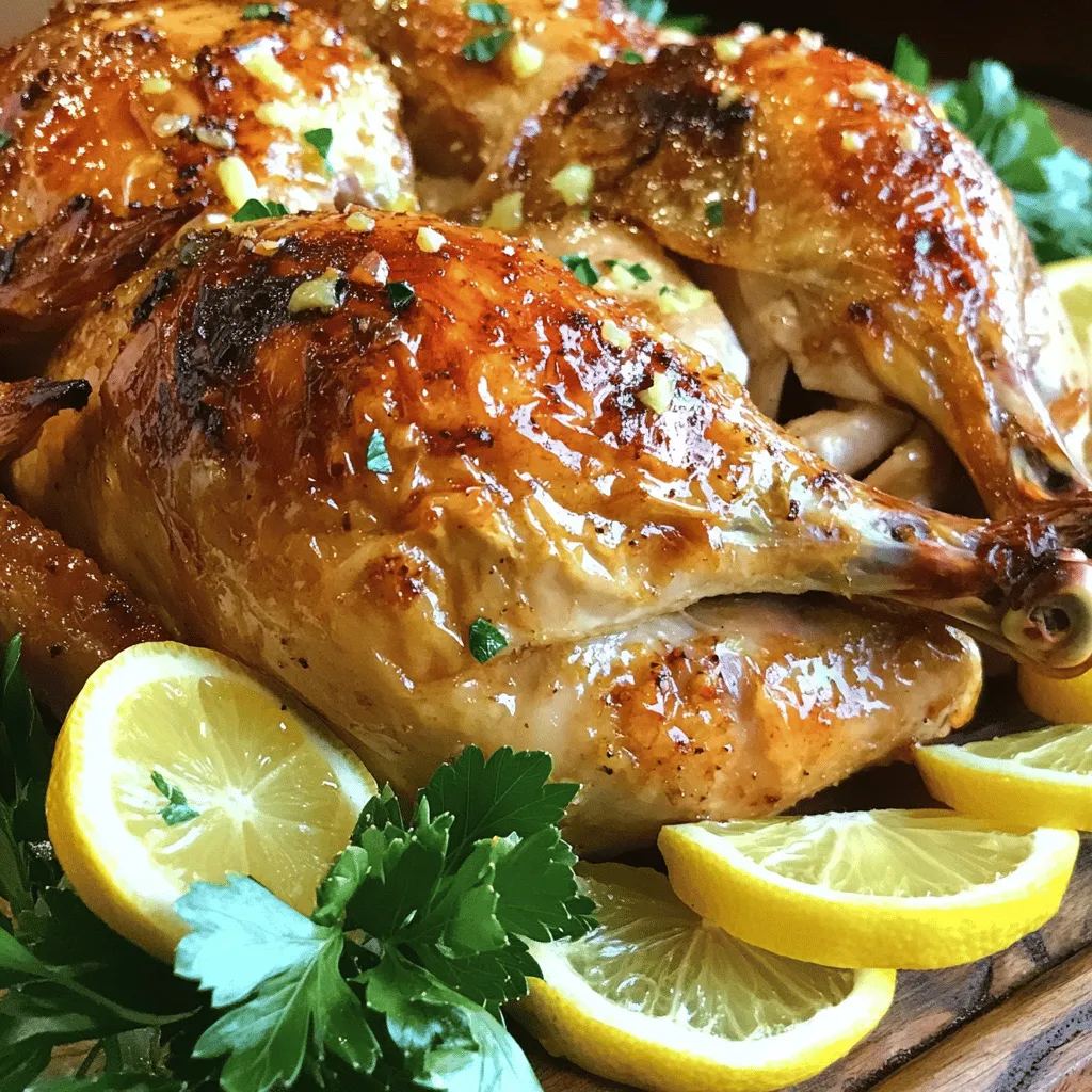 Für ein leckeres Hähnchen brauche ich einige Hauptzutaten. Diese sind: - 1 ganzes Hähnchen (ca. 1,8-2,3 kg) - 4 Zitronen (2 ausgepresst, 2 in Scheiben geschnitten) - 6 Knoblauchzehen, gehackt - 60 ml Olivenöl Das Hähnchen ist die Basis dieses Gerichts. Es sollte frisch und von guter Qualität sein. Die Zitronen geben einen frischen Geschmack. Der Knoblauch bringt Aroma und Tiefe in das Gericht. Die Gewürze sind wichtig für den Geschmack. Hier sind die Gewürze, die ich verwende: - 2 Esslöffel frischer Rosmarin, gehackt (oder 2 Teelöffel getrocknet) - 2 Teelöffel Salz - 1 Teelöffel schwarzer Pfeffer - 1 Teelöffel Paprika - 1 Esslöffel Honig Diese Gewürze machen das Hähnchen lecker. Ich mische sie mit dem Olivenöl und dem Zitronensaft, um eine Marinade zu machen. Diese Marinade sorgt dafür, dass das Hähnchen saftig bleibt. Frische Zutaten sind der Schlüssel zu einem tollen Gericht. Zitronen und Knoblauch sind nicht nur lecker, sie haben auch viele Vorteile. - Zitronen sind reich an Vitamin C. Sie helfen, das Immunsystem zu stärken. - Knoblauch hat antimikrobielle Eigenschaften. Er fördert die Gesundheit und gibt einen tollen Geschmack. Ich achte darauf, frische Zutaten zu verwenden. Sie machen den Unterschied zwischen einem guten und einem großartigen Gericht. Für das vollständige Rezept, siehe [Full Recipe]. Um das Hähnchen vorzubereiten, beginnen Sie mit den Zutaten. Sie brauchen ein ganzes Hähnchen, Zitronen, Knoblauch, Olivenöl, Rosmarin, Salz, Pfeffer, Paprika, Honig und frische Petersilie. Heizen Sie den Ofen zuerst auf 220 °C vor. Dies sorgt für eine perfekte Röstzeit. Tupfen Sie das Hähnchen mit Küchenpapier trocken. So bleibt die Haut knusprig. Mischen Sie in einer kleinen Schüssel das Olivenöl, den Zitronensaft, den gehackten Knoblauch, den Rosmarin, das Salz, den Pfeffer, die Paprika und den Honig. Das wird Ihre Marinade. Reiben Sie die Marinade gut über das Hähnchen, auch unter der Haut. Füllen Sie die Höhle des Hähnchens mit Zitronenscheiben und etwas Rosmarin. Dies bringt mehr Geschmack ins Gericht. Legen Sie das Hähnchen in eine Bratpfanne mit der Brustseite nach oben. Braten Sie das Hähnchen für etwa 1 Stunde und 15 Minuten. Die Innentemperatur sollte 75 °C erreichen. Gießen Sie das Hähnchen während des Garens einmal mit dem Bratensaft. So bleibt es saftig und lecker. Nach dem Garen lassen Sie das Hähnchen mindestens 10 Minuten ruhen. So verteilen sich die Säfte im Fleisch. Servieren Sie es mit frischer Petersilie und den gerösteten Zitronenscheiben für eine schöne Präsentation. Für das vollständige Rezept, schauen Sie sich die [Full Recipe] an. Um das Hähnchen saftig zu halten, gibt es ein paar einfache Tricks. Zuerst, marinieren Sie das Hähnchen gut. Die Marinade mit Olivenöl, Zitronensaft und Knoblauch zieht in das Fleisch ein. Das hilft, es zart und saftig zu machen. Ein weiteres Geheimnis ist, das Hähnchen nach dem Braten ruhen zu lassen. So verteilen sich die Säfte im Fleisch und es bleibt saftig. Der Garprozess ist entscheidend für ein perfektes Hähnchen. Stellen Sie sicher, dass Ihr Ofen gut vorgeheizt ist. Eine Temperatur von 220 °C sorgt für eine knusprige Haut. Überprüfen Sie die Innentemperatur mit einem Fleischthermometer. Wenn sie 75 °C erreicht, ist das Hähnchen fertig. Gießen Sie das Hähnchen während des Garens einmal mit dem Bratensaft. So bleibt es feucht und voller Geschmack. Die Präsentation macht viel aus. Servieren Sie das Hähnchen auf einer großen Platte. Fügen Sie die gerösteten Zitronenscheiben und frische Petersilie hinzu. Das sieht nicht nur gut aus, sondern bringt auch frische Aromen. Kombinieren Sie es mit geröstetem Gemüse oder einem frischen Salat. Diese Beilagen ergänzen das Hähnchen perfekt. Für die vollständige Anleitung schauen Sie sich das [Full Recipe] an. {{image_4}} Wenn Sie nach neuen Aromen suchen, können Sie die Marinade anpassen. Versuchen Sie, Senf oder Sojasauce hinzuzufügen. Diese geben dem Hähnchen einen anderen Geschmack. Sie können auch frische Kräuter wie Thymian oder Oregano verwenden. Diese Kräuter ergänzen die Zitrone und den Knoblauch gut. Für ein vollständiges Essen empfehle ich, das Hähnchen mit verschiedenen Beilagen zu servieren. Geröstetes Gemüse ist eine gute Wahl. Karotten, Zucchini und Paprika können Sie einfach im Ofen rösten. Auch ein frischer Salat mit Tomaten und Gurken passt perfekt. Er gibt eine schöne Frische dazu. Kartoffeln, ob püriert oder gebacken, sind ebenfalls eine tolle Ergänzung. Es gibt verschiedene Wege, wie Sie Ihr Hähnchen zubereiten können. Das Grillen ist eine beliebte Methode. Beim Grillen bekommt das Hähnchen eine rauchige Note. Alternativ können Sie einen Slow Cooker verwenden. Diese Methode macht das Hähnchen besonders zart. Einfach die Marinade und das Hähnchen in den Slow Cooker geben und einige Stunden garen. So haben Sie ein köstliches Gericht mit wenig Aufwand. Für das vollständige Rezept schauen Sie sich bitte die vollständige Anleitung an. Nach dem Genießen Ihres Zitronen-Knoblauch-Hähnchens können Sie die Reste sicher aufbewahren. Lassen Sie das Hähnchen zuerst auf Raumtemperatur abkühlen. Wickeln Sie es dann in Frischhaltefolie oder legen Sie es in einen luftdichten Behälter. So bleibt es frisch und saftig. Im Kühlschrank bleibt das Hähnchen etwa drei bis vier Tage gut. Um die Reste ideal zu lagern, teilen Sie das Hähnchen in Portionen auf. Schneiden Sie es in Stücke, wie Brust, Schenkel und Flügel. Dies hilft, die Portionen schneller zu erwärmen, wenn Sie Lust auf eine schnelle Mahlzeit haben. Die Stücke lassen sich so auch einfacher in verschiedene Gerichte einfügen. Die Reste des Zitronen-Knoblauch-Hähnchens sind vielseitig einsetzbar. Fügen Sie sie zu Salaten oder Wraps hinzu für eine leckere Mahlzeit. Sie können das Hähnchen auch in einer Suppe verwenden oder mit Pasta kombinieren. Der Geschmack bleibt frisch und köstlich, egal wie Sie es verwenden. Experimentieren Sie mit den Resten und entdecken Sie neue, schmackhafte Gerichte! Gebratenes Hähnchen bleibt im Kühlschrank bis zu vier Tage frisch. Achte darauf, es in einem luftdichten Behälter zu lagern. Wenn du das Hähnchen einfrieren möchtest, kann es bis zu sechs Monate haltbar sein. So bleibt der Geschmack lange erhalten. Ich empfehle, das Hähnchen in Portionen zu teilen, um die Verwendung zu erleichtern. Ja, du kannst das Hähnchen bis zu 24 Stunden im Voraus marinieren. Das gibt den Aromen Zeit, in das Fleisch einzudringen. Stelle sicher, dass du die Marinade gut einmassierst, damit jeder Bissen voller Geschmack ist. Bewahre das Hähnchen im Kühlschrank auf, bis du bereit bist, es zu braten. Um zu prüfen, ob das Hähnchen gar ist, nutze ein Fleischthermometer. Die Innentemperatur sollte mindestens 75 °C betragen. Eine andere Methode ist, die Säfte an der dicksten Stelle des Hähnchens zu überprüfen. Wenn sie klar sind, ist das Hähnchen gar. Achte darauf, dass das Fleisch nicht mehr rosa ist. Zusammenfassend haben wir die wichtigen Zutaten für ein schmackhaftes Hähnchen behandelt. Frische Zutaten und die richtige Marinade sind entscheidend. Ich habe dir Schritt-für-Schritt erklärt, wie du das Hähnchen zubereitest und perfekt garst. Nutze die Tipps, um saftiges Hähnchen zu garantieren und es schön zu präsentieren. Denk auch an Variationen und die richtige Lagerung. Mit diesen Tipps wirst du deine Hähnchen-Gerichte auf das nächste Level bringen. Viel Spaß beim Kochen!