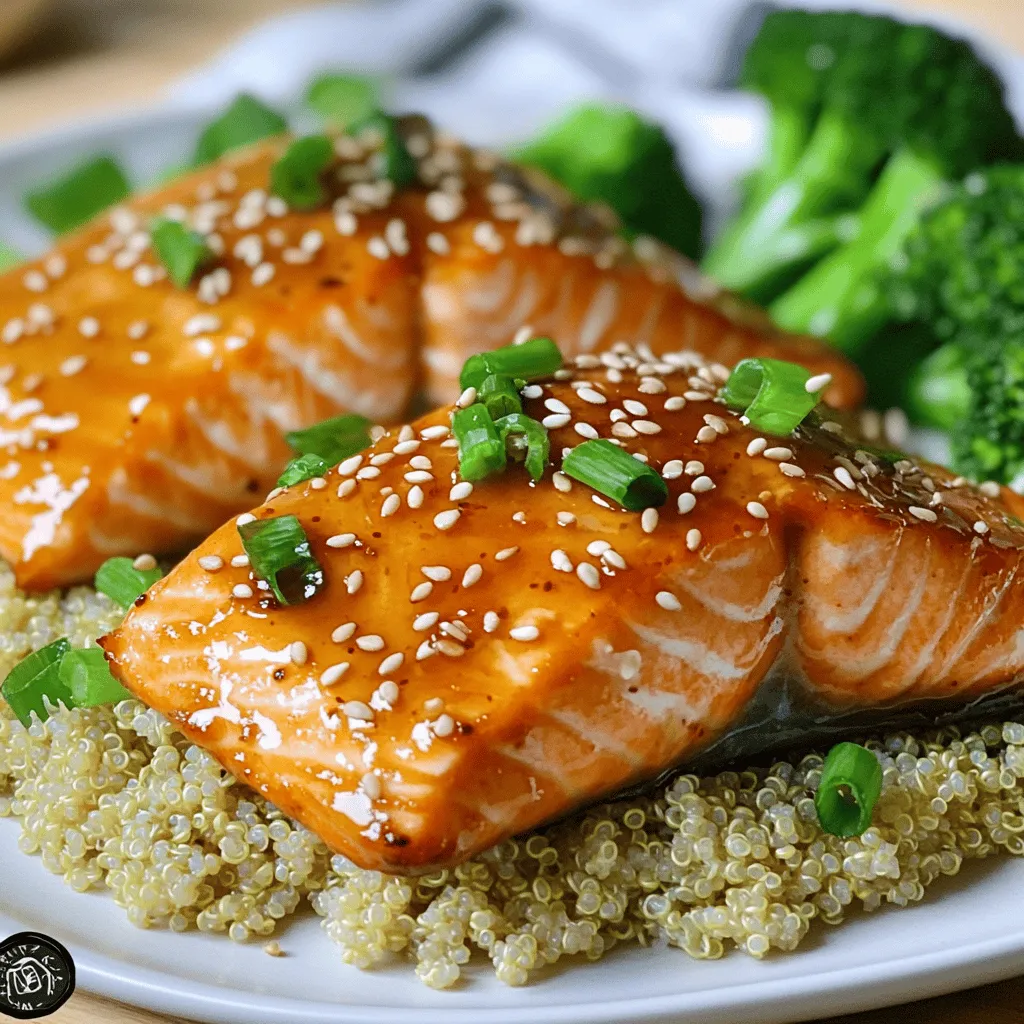 Für meinen Honig-Knoblauch-Lachs brauche ich frische, leckere Zutaten. Hier sind die Hauptzutaten: - 4 Lachsfilets (je 170 g) - 60 ml Honig - 4 Knoblauchzehen, fein gehackt - 30 ml Sojasauce - 15 ml Olivenöl - 15 ml Apfelessig - 1 Teelöffel frisch geriebener Ingwer - Salz und Pfeffer nach Geschmack - 1 Esslöffel Sesamsamen (zum Garnieren) - 2 Frühlingszwiebeln, in Ringe geschnitten (zum Garnieren) Diese Zutaten sorgen für einen tollen Geschmack und eine schöne Präsentation. Wenn du keine frischen Zutaten hast, gibt es tolle Alternativen. Du kannst zum Beispiel: - Honig durch Ahornsirup ersetzen. - Frischen Knoblauch durch Knoblauchpulver nutzen. - Sojasauce durch Tamari ersetzen für eine glutenfreie Option. - Lachs auch durch Forelle oder Thunfisch ersetzen. Diese Alternativen bieten dir eine ähnliche Geschmackserfahrung. Sie sind leicht zu finden und passen gut in das Rezept. Die richtigen Gewürze und Beilagen machen dein Gericht noch besser. Ich empfehle: Gewürze: - Frischer Koriander für ein frisches Aroma. - Chilipulver für etwas Schärfe. - Zitronensaft für zusätzliche Frische. Beilagen: - Gedämpfter Reis oder Quinoa für eine nahrhafte Basis. - Gedämpfter Brokkoli oder geröstetes Gemüse als gesunde Beilage. - Ein frischer Salat für mehr Farbe und Geschmack. Diese Gewürze und Beilagen ergänzen den Honig-Knoblauch-Lachs perfekt. Du kannst deine Kreativität ausleben und das Gericht nach deinem Geschmack anpassen. Für die vollständige Zubereitung sieh dir das [Full Recipe] an. Zuerst müssen wir die Marinade machen. Nehmen Sie eine kleine Schüssel. Geben Sie 60 ml Honig hinein. Fügen Sie 4 fein gehackte Knoblauchzehen hinzu. Dann kommen 30 ml Sojasauce und 15 ml Olivenöl dazu. Geben Sie auch 15 ml Apfelessig und 1 Teelöffel frisch geriebenen Ingwer hinein. Rühren Sie alles gut um. Diese Mischung wird Ihren Lachs köstlich machen. Jetzt ist es Zeit, den Lachs zu marinieren. Legen Sie 4 Lachsfilets in eine flache Schüssel. Gießen Sie die Marinade gleichmäßig über die Filets. Stellen Sie sicher, dass der Lachs überall gut bedeckt ist. Bedecken Sie die Schüssel mit Frischhaltefolie. Lassen Sie den Lachs mindestens 30 Minuten oder bis zu 2 Stunden im Kühlschrank marinieren. So wird der Geschmack intensiver. Heizen Sie den Ofen auf 200°C vor. Bereiten Sie ein Backblech vor, indem Sie es mit Backpapier auslegen oder leicht einfetten. Nehmen Sie die Lachsfilets aus der Marinade. Lassen Sie die überschüssige Marinade abtropfen. Legen Sie die Filets mit der Hautseite nach unten auf das Blech. Backen Sie den Lachs für 12-15 Minuten. Der Lachs ist fertig, wenn er leicht mit einer Gabel zerteilt werden kann. Bestreichen Sie den Lachs während des Backens einmal mit der restlichen Marinade für mehr Geschmack. Für die Sauce können Sie die restliche Marinade in einem kleinen Topf erhitzen. Lassen Sie sie köcheln, bis sie leicht eindickt. Wenn der Lachs fertig ist, nehmen Sie ihn aus dem Ofen. Beträufeln Sie ihn mit der eingedickten Sauce. Garnieren Sie ihn mit Sesamsamen und geschnittenen Frühlingszwiebeln. So sieht Ihr Gericht toll aus und schmeckt fantastisch. Für das vollständige Rezept schauen Sie bitte hier: [Full Recipe]. Die Garzeit für Lachs ist wichtig. Ich empfehle, bei 200°C zu backen. Die Filets brauchen 12 bis 15 Minuten. Achte darauf, dass der Lachs sich leicht mit einer Gabel zerteilen lässt. Wenn du einen dickeren Lachs hast, verlängere die Zeit um ein paar Minuten. Ein häufiger Fehler ist, den Lachs zu lange zu backen. Das macht ihn trocken. Du solltest auch darauf achten, die Marinade gut zu verteilen. Wenn der Lachs nicht gut mariniert ist, fehlt der Geschmack. Ein weiterer Fehler: die Hautseite nicht nach unten zu legen. So bleibt der Lachs saftig und erhält eine schöne Textur. Um den Lachs saftig zu halten, mariniere ihn mindestens 30 Minuten. Du kannst auch die restliche Marinade während des Backens auftragen. Außerdem hilft es, den Lachs in einer heißen Pfanne kurz anzubraten, bevor du ihn backst. Das versiegelt den Saft und sorgt für mehr Geschmack. Wenn du die Marinade in einem kleinen Topf erhitzt, wird sie zur perfekten Sauce. Diese Tipps sorgen für einen leckeren Honig-Knoblauch-Lachs. Probiere das [Full Recipe], um alle Schritte nachzuvollziehen! {{image_4}} Eine tolle Idee ist, Gemüse mit dem Lachs zu backen. Nehmen Sie einfach Ihr Lieblingsgemüse. Brokkoli, Karotten und Paprika sind gute Optionen. Schneiden Sie das Gemüse in Stücke und vermischen Sie es mit etwas Öl und Salz. Legen Sie das Gemüse auf das Backblech, bevor Sie den Lachs darauf setzen. So wird alles zusammen zart und lecker. Für eine asiatische Note, fügen Sie mehr Ingwer und Sesam hinzu. Ersetzen Sie die Olivenölmenge durch Sesamöl. Sojasauce bleibt gleich, aber fügen Sie einen Schuss Reisessig hinzu. Das gibt dem Gericht einen frischen Kick. Bestreuen Sie den Lachs nach dem Backen mit geröstetem Sesam. Diese Variante bringt einen neuen Geschmack auf den Tisch. Die Grillversion ist perfekt für warme Tage. Marinieren Sie den Lachs wie gewohnt. Heizen Sie den Grill vor und legen Sie den Lachs direkt auf den Grillrost. Grillen Sie ihn etwa 6-8 Minuten auf jeder Seite. Achten Sie darauf, dass der Lachs nicht anbrennt. Diese Methode verleiht dem Lachs einen rauchigen Geschmack. Für das vollständige Rezept, schauen Sie sich den Abschnitt unter Full Recipe an. Wenn Sie Lachs übrig haben, bewahren Sie ihn richtig auf. Wickeln Sie die Reste in Frischhaltefolie oder legen Sie sie in einen luftdichten Behälter. So bleibt der Fisch frisch. Lagern Sie ihn im Kühlschrank. Verzehren Sie die Reste innerhalb von zwei Tagen. Kalt oder warm, der Lachs bleibt schmackhaft. Möchten Sie den Lachs länger lagern? Dann frieren Sie ihn ein. Wickeln Sie die Lachsfilets gut in Frischhaltefolie ein. Nutzen Sie zusätzlich einen Gefrierbeutel, um die Luft herauszudrücken. So bleibt der Lachs bis zu drei Monate frisch. Achten Sie darauf, die Filets vor dem Einfrieren abzukühlen. Um den Lachs wieder aufzuwärmen, nutzen Sie den Ofen. Heizen Sie ihn auf 180 Grad Celsius vor. Legen Sie den Lachs auf ein Backblech und decken Sie ihn mit Folie ab. So bleibt er saftig. Erhitzen Sie ihn für 10 bis 15 Minuten. Alternativ können Sie die Reste in der Mikrowelle erwärmen. Stellen Sie die Mikrowelle auf mittlere Hitze und erwärmen Sie den Lachs in kurzen Intervallen. So wird er nicht trocken. Ja, Sie können die Marinade ohne Sojasauce machen. Ersetzen Sie die Sojasauce einfach durch eine Mischung aus Wasser und etwas Salz. Dies gibt dem Gericht dennoch einen guten Geschmack. Alternativ verwenden Sie Tamari für eine glutenfreie Option. Es ist wichtig, die Balance zwischen Süße und Salzigkeit zu halten. Experimentieren Sie mit anderen Zutaten, wie Kokosnussaminos, um einen ähnlichen Geschmack zu erzielen. Wenn Ihre Lachsfilets dicker sind, erhöhen Sie die Kochzeit um einige Minuten. Für Filets, die dicker als 2,5 cm sind, backen Sie sie etwa 15-20 Minuten. Achten Sie darauf, den Lachs regelmäßig zu prüfen. Er sollte leicht mit einer Gabel zerteilbar sein. Verwenden Sie ein Fleischthermometer, um sicherzustellen, dass die Innentemperatur 63°C erreicht. So bleibt der Lachs saftig und zart. Zu Honig-Knoblauch-Lachs passen viele Beilagen gut. Hier sind einige Ideen: - Gedämpfter Brokkoli - Geröstetes Gemüse - Quinoa oder Reis - Knoblauchbrot - Frischer Salat mit Vinaigrette Diese Beilagen ergänzen den süßen und herzhaften Geschmack des Lachses. Sie können auch experimentieren und eigene Kombinationen finden, die Ihnen gefallen. Wir haben die Hauptzutaten für Honig-Knoblauch-Lachs behandelt und Alternativen vorgestellt. Die Schritt-für-Schritt-Anleitung zeigt, wie man die Marinade zubereitet und den Lachs perfekt backt. Tipps helfen wichtige Fehler zu vermeiden und den Lachs saftig zu halten. Variationen ermöglichen kreative Anpassungen und Lagerungstips garantieren frische Reste. Nutze diese Informationen für dein nächstes Gericht. So wird dein Lachs zu einem Hit auf dem Tisch.