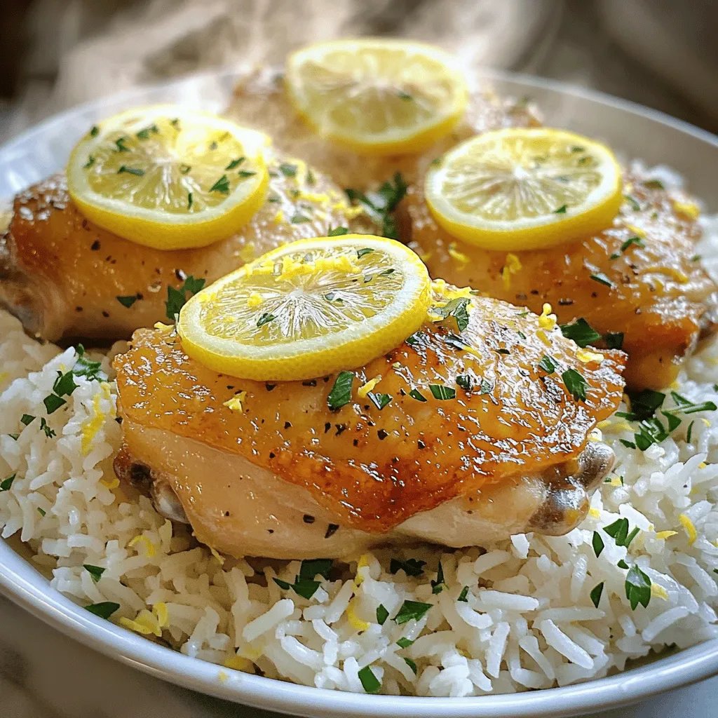 Um das leckere Gericht Lemon Herb Chicken and Rice zuzubereiten, benötigst du folgende Zutaten: - 4 Hautless, entbeinte Hähnchenschenkel - 1 Tasse Basmati-Reis - 2 Tassen natriumreduzierte Hühnerbrühe - 2 Esslöffel Olivenöl - 2 Knoblauchzehen, fein gehackt - Schale von 1 Zitrone (unbehandelt) - 2 Esslöffel frischer Zitronensaft - 1 Teelöffel getrockneter Thymian - 1 Teelöffel getrockneter Oregano - 1 Teelöffel Paprika - Salz und Pfeffer nach Geschmack - Frische Petersilie, gehackt (zum Garnieren) - Zitronenscheiben (zum Garnieren) Die Schale der Zitrone bringt einen tollen frischen Geschmack. Sie gibt dem Gericht eine lebendige Note. Frischer Zitronensaft verstärkt den Geschmack ebenfalls. Verwende frische Kräuter wie Petersilie für den besten Geschmack. Diese Zutaten machen das Gericht besonders und lecker. Wenn du keine Hähnchenschenkel hast, kannst du auch Hähnchenbrust verwenden. Der Basmati-Reis kann durch Jasminreis ersetzt werden. Wenn du keine Hühnerbrühe hast, nimm einfach Wasser, aber die Brühe gibt mehr Geschmack. Auch die Gewürze sind flexibel. Verwende, was du magst, wie Rosmarin oder Basilikum. Beginne mit der Marinade. Vermische in einer Schüssel das Olivenöl, den Knoblauch, die Zitronenschale, den Zitronensaft, den Thymian, Oregano, Paprika, Salz und Pfeffer. Rühre alles gut um. Lege die Hähnchenschenkel in die Marinade und stelle sicher, dass sie gut bedeckt sind. Lass das Hähnchen mindestens 30 Minuten marinieren. Diese Zeit hilft, die Aromen tief einzuziehen. Erhitze eine große Pfanne bei mittlerer Hitze. Nimm die marinierten Hähnchenschenkel aus der Schüssel und lege sie in die Pfanne. Brate das Hähnchen etwa 5-6 Minuten auf jeder Seite. Es sollte goldbraun und durchgegart sein. Nimm das Hähnchen aus der Pfanne und lege es beiseite. Diese Schritte sind wichtig, um das Hähnchen saftig und voll von Geschmack zu halten. In derselben Pfanne füge den Basmati-Reis hinzu. Röste ihn etwa 2 Minuten lang unter häufigem Rühren. Der Reis sollte leicht durchsichtig werden. Gieße nun die Hühnerbrühe dazu und bringe alles zum Kochen. Sobald es kocht, reduziere die Hitze, decke die Pfanne ab und lasse den Reis 15 Minuten köcheln. Nach der Kochzeit nimm die Pfanne vom Herd und lass sie 5 Minuten abgedeckt ruhen. Lockere den Reis mit einer Gabel auf. Jetzt ist der Reis bereit, das Hähnchen zu empfangen. Lege das Hähnchen wieder in die Pfanne auf den Reis. Decke die Pfanne erneut ab und halte das Gericht warm. Das ist der Moment, um alle Aromen zusammenzubringen. Für das volle Rezept, schau dir die Details in der [Full Recipe] an. Die Marinade macht den Unterschied. Mische Olivenöl, Knoblauch, Zitronensaft und Gewürze. Diese Mischung bringt viel Geschmack. Lass das Hähnchen mindestens 30 Minuten marinieren. So ziehen die Aromen gut ein. Du kannst auch über Nacht marinieren. Das gibt dem Hähnchen noch mehr Geschmack. Das Hähnchen sollte goldbraun sein und innen saftig. Brate es auf mittlerer Hitze etwa 5-6 Minuten pro Seite. Verwende ein Fleischthermometer, um sicherzugehen. Die Innentemperatur sollte 75 Grad Celsius erreichen. So bleibt das Hähnchen zart und lecker. Reis kann leicht klebrig werden. Röste ihn vor dem Kochen für 2 Minuten in der Pfanne. Dadurch wird er leicht und fluffig. Nachdem du die Brühe hinzufügst, koche den Reis bei niedriger Hitze. Lass ihn 15 Minuten abgedeckt stehen. Nach dem Kochen mit einer Gabel auflockern. So bleibt der Reis locker und perfekt. Verwende die Tipps für deine Zesty Lemon Herb Chicken & Rice. Sie helfen dir, das Gericht noch besser zu machen! {{image_4}} Du kannst viele Gemüsearten in dein Gericht einfügen. Brokkoli, Karotten und Erbsen sind tolle Optionen. Sie fügen Farbe und Nährstoffe hinzu. Einfach das Gemüse in die Pfanne geben, nachdem du das Hähnchen angebraten hast. Lass es kurz garen, bevor du den Reis hinzufügst. So bleibt das Gemüse knackig und frisch. Wenn du etwas Abwechslung willst, probiere andere Reissorten. Quinoa ist eine gesunde Wahl. Es hat viele Ballaststoffe und Protein. Du kannst auch Wildreis verwenden, um einen nussigen Geschmack zu bekommen. Bereite die Reisalternative wie im Rezept vor. Achte darauf, die Kochzeit entsprechend anzupassen. Du kannst die Aromen leicht verändern. Füge zum Beispiel frische Kräuter wie Basilikum oder Rosmarin hinzu. Sie bringen frische Aromen. Eine Prise Cayennepfeffer kann das Gericht würziger machen. Auch eine Sojasauce kann interessante Umami-Noten hinzufügen. Experimentiere mit den Gewürzen, um deinen persönlichen Geschmack zu finden. Nach dem Essen bleiben oft Reste übrig. Du kannst die Reste in einem luftdichten Behälter aufbewahren. Stelle sicher, dass der Behälter sauber ist. Lagere ihn im Kühlschrank. So bleiben Hähnchen und Reis frisch. Es ist am besten, die Reste innerhalb von 3 bis 4 Tagen zu essen. Achte darauf, die Reste gut zu kühlen. So vermeidest du, dass Bakterien wachsen. Wenn du die Reste länger aufbewahren möchtest, kannst du sie einfrieren. Teile die Reste in Portionen auf. Lege sie in gefriersichere Behälter oder Beutel. Drücke die Luft heraus, bevor du sie verschließt. So bleibt das Gericht bis zu 3 Monate frisch. Wenn du bereit bist, das Gericht zu essen, ziehe es einfach aus dem Gefrierfach. Um das Gericht wieder aufzuwärmen, gibt es einige einfache Schritte. Du kannst die Reste in der Mikrowelle aufwärmen. Stelle sicher, dass du sie in einem mikrowellengeeigneten Behälter hast. Decke den Behälter mit einem Deckel oder einem feuchten Papiertuch ab. So wird das Gericht gleichmäßig heiß. Du kannst das Gericht auch in einer Pfanne auf dem Herd aufwärmen. Füge etwas Wasser oder Brühe hinzu, um es saftig zu halten. Rühre regelmäßig um, damit alles gut warm wird. Du kannst Lemon Herb Chicken und Rice bis zu drei Tage im Kühlschrank aufbewahren. Stelle sicher, dass du das Gericht in einem luftdichten Behälter lagerst, um den Geschmack zu erhalten. Nach drei Tagen kann die Frische nachlassen, und die Textur könnte sich ändern. Ja, du kannst das Rezept im Voraus zubereiten. Mariniere das Hähnchen am Abend davor und stelle es in den Kühlschrank. Dadurch ziehen die Aromen besser ein. Du kannst auch den Reis bereits kochen und später wieder aufwärmen. So sparst du Zeit am Tag des Servierens. Wenn du keinen Basmati-Reis hast, kannst du auch Jasminreis oder Langkornreis verwenden. Diese Reisarten haben ähnliche Kochzeiten und Texturen. Du kannst sogar Quinoa oder Couscous für eine andere Konsistenz ausprobieren. Jedes dieser Alternativen bringt einen anderen Geschmack, der gut zu diesem Gericht passt. In diesem Artikel haben wir die besten Zutaten für leckeres Hähnchenreis besprochen. Sie haben gelernt, wie man das Hähnchen mariniert und richtig brät. Fluffiger Reis ist ebenfalls wichtig. Denken Sie an Variationen mit mehr Gemüse und Reisalternativen. Denken Sie immer an die passende Aufbewahrung. Werfen Sie einen Blick auf die FAQs für weitere Tipps. Mit diesen Fakten können Sie ein schmackhaftes Gericht zaubern. Probieren Sie es aus und genießen Sie Ihr eigenes Meisterwerk!