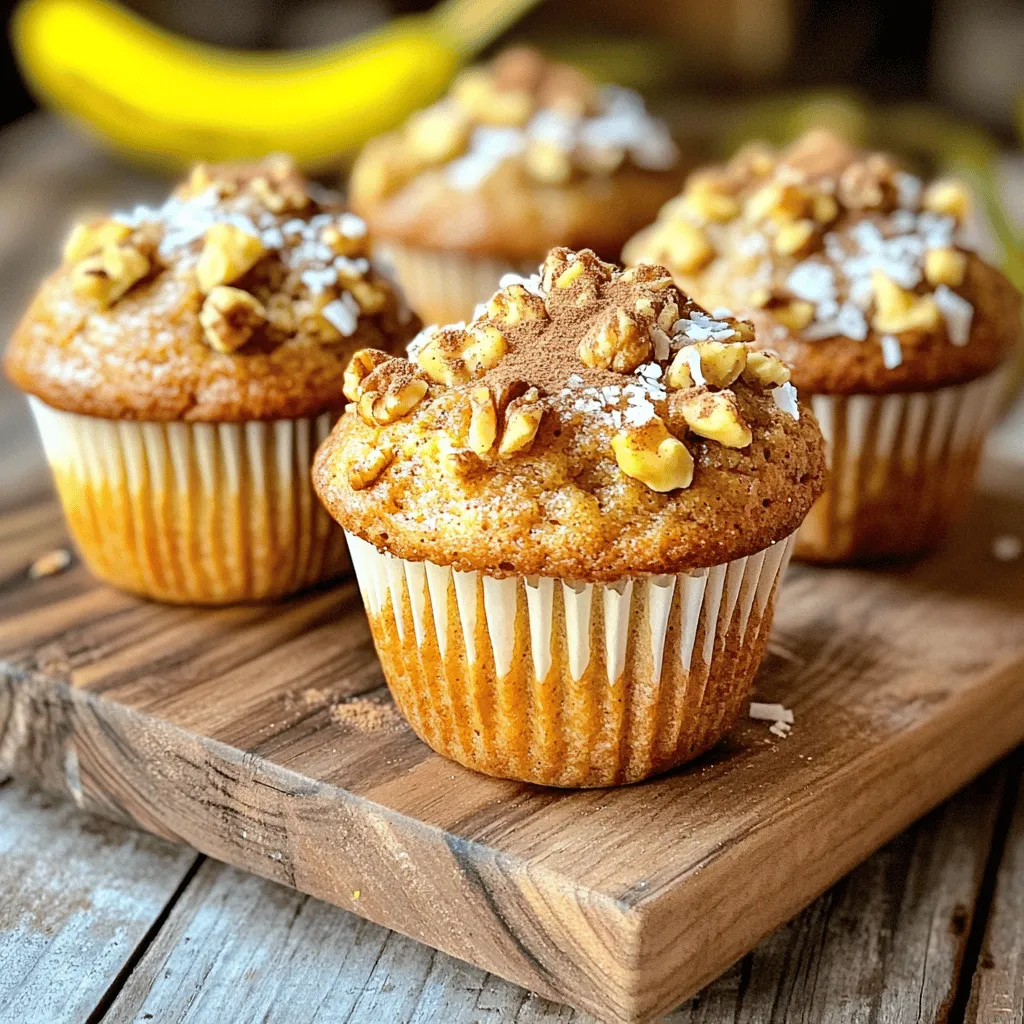 - 3 reife Bananen - 1/3 Tasse geschmolzenes Kokosöl - 1/2 Tasse brauner Zucker Um die besten Bananen-Nuss-Muffins zu machen, sind die Hauptzutaten wichtig. Reife Bananen geben den Muffins eine süße und feuchte Textur. Das geschmolzene Kokosöl sorgt für einen feinen Geschmack und einen schönen Glanz. Brauner Zucker verleiht den Muffins eine tiefe Süße und eine leichte Karamellnote. - 1 großes Ei - 1 Teelöffel Vanilleextrakt - 1 Teelöffel Natron - Eine Prise Salz - 1 Tasse Weizenmehl - 1/2 Tasse gehackte Walnüsse - 1/4 Tasse ungesüßte Kokosraspeln - 1/2 Teelöffel Zimt Zusätzlich zu den Hauptzutaten bringen diese Zutaten den besonderen Kick. Das Ei bindet alles gut und macht die Muffins fluffig. Vanilleextrakt fügt einen warmen Geschmack hinzu. Natron hilft, die Muffins aufzugehen. Eine Prise Salz hebt die Aromen hervor. Weizenmehl sorgt für die richtige Struktur, während gehackte Walnüsse und Kokosraspeln für Textur und Geschmack stehen. Zimt gibt den Muffins eine gemütliche Note. Für das vollständige Rezept, schau dir das Rezept für Bananen-Nuss-Muffins an. Heize deinen Ofen auf 175°C vor. Das sorgt dafür, dass die Muffins gleichmäßig backen. Nimm ein Muffinblech und lege es mit Papierförmchen aus. Alternativ kannst du es leicht mit etwas Öl oder Butter fetten. In einer großen Schüssel nimm die reifen Bananen und zerdrücke sie gut. Füge dann das geschmolzene Kokosöl hinzu. Rühre die Mischung, bis sie glatt ist. Jetzt kommt der braune Zucker, das verquirlte Ei und der Vanilleextrakt dazu. Mische alles gut. Streue dann das Natron und eine Prise Salz in die Schüssel und rühre leicht, um diese Zutaten zu integrieren. Jetzt ist es Zeit, das Mehl hinzuzufügen. Hebe es vorsichtig unter, bis es gerade so eingearbeitet ist. Achte darauf, nicht zu lange zu rühren, damit die Muffins fluffig bleiben. Füge die gehackten Walnüsse und die Kokosraspeln hinzu und hebe sie sanft unter. Teile den Teig gleichmäßig in die Muffinförmchen auf, fülle sie etwa zu zwei Dritteln. Backe die Muffins für 18 bis 20 Minuten. Teste mit einem Zahnstocher, ob sie fertig sind. Lass die Muffins etwa fünf Minuten in der Form abkühlen, bevor du sie auf ein Kuchengitter legst. Für das komplette Rezept, schaue dir die Anleitung im Full Recipe an. Um die perfekte Konsistenz für deine Muffins zu erreichen, rühre den Teig nicht zu lange. Wenn du das Mehl einrührst, mache es sanft und schnell. So bleiben die Muffins schön fluffig. Wenn du feuchte Muffins magst, kannst du auch Joghurt oder Apfelmus hinzufügen. Diese Zutaten machen die Muffins saftiger und geben einen tollen Geschmack. Eine köstliche Idee ist, die Muffins mit Walnüssen und einem Klecks Honig zu servieren. Das gibt den Muffins einen schönen Crunch und eine süße Note. Du kannst auch andere Zutaten hinzufügen, wie Schokoladenstückchen oder getrocknete Früchte. Diese Variationen geben jedem Biss etwas Neues. Ein häufiger Fehler ist das Übermischen des Teigs. Wenn du zu lange rührst, werden die Muffins hart. Achte darauf, die Zutaten nur zu vermischen, bis alles gut verbunden ist. Auch das Backen ist wichtig. Backe die Muffins nicht zu lange. Halte die Zeit im Auge und mache den Zahnstocher-Test. Er sollte sauber herauskommen, wenn die Muffins fertig sind. So bleiben sie perfekt und lecker! {{image_4}} Ich liebe es, Schokoladenstückchen in meine Muffins zu geben. Sie machen die Muffins noch köstlicher. Einfach 1/2 Tasse Schokoladenstückchen in den Teig mischen, nachdem Sie die Walnüsse hinzugefügt haben. Die Schokolade schmilzt beim Backen und sorgt für einen tollen Geschmack. Diese Anpassung ist perfekt für Schokoladenliebhaber. Für eine gesündere Version können Sie Vollkornmehl verwenden. Es gibt den Muffins mehr Ballaststoffe und einen nussigen Geschmack. Auch Kokosblütenzucker ist eine gute Wahl. Dieser Zucker hat einen niedrigeren glykämischen Index. Er sorgt für weniger süße, aber dennoch leckere Muffins. Diese Alternativen machen die Muffins nicht nur gesünder, sondern auch nahrhafter. Kürbis-Nuss-Muffins sind im Herbst ein Hit. Fügen Sie 1 Tasse Kürbispüree und 1 Teelöffel Kürbiskuchengewürz hinzu. Die Kombination ist einfach himmlisch. Im Sommer sind Beeren-Nuss-Muffins eine tolle Idee. Fügen Sie 1 Tasse frische Beeren hinzu, wie Himbeeren oder Blaubeeren. Diese Früchte verleihen den Muffins einen frischen Geschmack. Die Variationen machen das Rezept vielseitig und spannend. Probieren Sie die verschiedenen Optionen aus! Die Muffins sind am besten, wenn Sie sie frisch genießen. Wenn Sie einige übrig haben, legen Sie sie in einen luftdichten Behälter. So bleiben sie weich und lecker. Stellen Sie den Behälter an einem kühlen, trockenen Ort auf. Vermeiden Sie direkte Sonne oder Hitze. So halten die Muffins etwa drei Tage. Wenn Sie die Muffins länger aufbewahren möchten, können Sie sie einfrieren. Lassen Sie die Muffins zuerst vollständig abkühlen. Wickeln Sie sie dann einzeln in Frischhaltefolie. Legen Sie die eingewickelten Muffins in einen Gefrierbeutel. So bleiben sie bis zu drei Monate frisch. Alternativ können Sie sie auch vakuumieren. Dies schützt vor Frostbrand und hält den Geschmack. Sie können die Muffins einfach aufwärmen. Nutzen Sie die Mikrowelle, um sie schnell warm zu machen. Legen Sie einen Muffin auf einen Teller und erwärmen Sie ihn für 15-20 Sekunden. Für eine knusprige Kruste können Sie den Ofen verwenden. Heizen Sie ihn auf 175°C vor und legen Sie die Muffins auf ein Backblech. Backen Sie sie für etwa 5-10 Minuten. So schmecken sie fast wie frisch gebacken. Die Muffins sind bei Raumtemperatur etwa 3 bis 4 Tage haltbar. Lagern Sie sie in einem luftdichten Behälter. So bleiben sie frisch und lecker. Für längere Haltbarkeit können Sie die Muffins auch einfrieren. Wickeln Sie sie gut in Frischhaltefolie und legen Sie sie in einen Gefrierbeutel. So halten sie bis zu 2 Monate. Ja, Sie können die Walnüsse weglassen. Wenn Sie eine nussfreie Version möchten, probieren Sie stattdessen Sonnenblumenkerne oder Kürbiskerne. Diese geben einen ähnlichen Crunch. Außerdem können Sie die Muffins mit Schokoladenstückchen aufpeppen, wenn Sie eine süßere Variante machen wollen. Kein Problem! Wenn Ihre Bananen noch nicht reif sind, legen Sie sie in einen Papiertüte. Schließen Sie die Tüte und lassen Sie sie bei Raumtemperatur. Innerhalb von 1 bis 2 Tagen werden die Bananen reif. Alternativ können Sie Bananen auch im Ofen bei 175°C für etwa 15 Minuten backen, bis sie schwarz sind. Diese Methode macht sie süß und weich. Für leckere Muffins kann ich lokale Bäckereien empfehlen. Fragen Sie nach ihren Spezialitäten. Viele bieten frische Bananen-Nuss-Muffins an. Alternativ können Sie auch Online-Shops besuchen. Einige Bäckereien liefern direkt zu Ihnen nach Hause. Das ist praktisch und einfach. Ja, Sie können die Muffins glutenfrei machen. Ersetzen Sie das Weizenmehl durch glutenfreies Mehl, wie Mandelmehl oder eine glutenfreie Mehlmischung. Achten Sie darauf, dass die anderen Zutaten auch glutenfrei sind. So genießen Sie die Muffins ohne Gluten und trotzdem lecker! Für das beste Ergebnis können Sie auch etwas Xanthan hinzugeben, um die Textur zu verbessern. Die Zubereitung von Bananen-Nuss-Muffins ist einfach und macht Spaß. Mit frischen Bananen, Walnüssen und etwas Zimt bekommst du einen tollen Snack. Ich habe die besten Zutaten und Tipps für die Herstellung dieser leckeren Muffins geteilt. Vermeide häufige Fehler und probiere Variationen aus, um deine Muffins zu perfektionieren. Denk daran, sie richtig zu lagern. So bleiben sie frisch und lecker. Nun liegt es an dir, diese Muffins selbst zu backen und deine Familie zu überraschen!