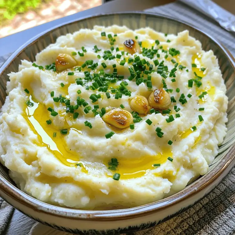 - 1 großer Kopf Blumenkohl - 1 Kopf Knoblauch - 2 Esslöffel Olivenöl - 1/4 Tasse ungesüßte Mandelmilch - 2 Esslöffel ungesalzene Butter - Salz und Pfeffer nach Geschmack - Frische Schnittlauch oder Petersilie, gehackt Um ein leckeres rotes Knoblauch-Blumenkohl-Püree zu erhalten, benötigst du frische Zutaten. Der Blumenkohl ist die Hauptzutat. Er gibt dem Püree eine cremige Textur. Der Knoblauch sorgt für einen köstlichen, kräftigen Geschmack. Das Olivenöl hilft, die Aromen zu verbinden und das Gemüse beim Rösten zu bräunen. Mandelmilch macht das Püree noch cremiger und gibt eine leichte Süße. Verwende ungesalzene Butter für einen reichhaltigen Geschmack. Für das Würzen sind Salz und Pfeffer wichtig. Frische Kräuter wie Schnittlauch oder Petersilie sind perfekt, um das Püree zu garnieren. Sie bringen Farbe und Frische ins Gericht. So einfach ist es, mit diesen Zutaten ein köstliches Gericht zuzubereiten! Du findest die vollständige Anleitung im Full Recipe. - Heize deinen Ofen auf 200°C vor. - Nimm einen Kopf Knoblauch und schneide die Spitze ab. Beträufle ihn mit 1 Esslöffel Olivenöl. - Teile den Blumenkohl in Röschen und verteile sie gleichmäßig auf einem Backblech. - Träufle den restlichen Esslöffel Olivenöl über die Röschen. Würze sie mit Salz und Pfeffer. - Wende die Röschen, damit sie gleichmäßig bedeckt sind. - Lege das eingewickelte Knoblauchpaket auf das Backblech. Röste beides im Ofen für 30–35 Minuten, bis der Blumenkohl zart und der Knoblauch weich ist. - Nimm den Knoblauch aus dem Ofen und lasse ihn kurz abkühlen. - Drücke die gerösteten Knoblauchzehen aus ihrer Haut in eine Schüssel und zerdrücke sie mit einer Gabel. - Gib den gerösteten Blumenkohl in eine Küchenmaschine. Füge das zerdrückte Knoblauch, die Mandelmilch und die Butter hinzu. - Mixe alles, bis eine glatte und cremige Konsistenz erreicht ist. - Schmecke das Püree mit mehr Salz und Pfeffer ab und mische gut durch. - Serviere das Püree warm, garniert mit frischem Schnittlauch oder Petersilie für einen schönen Farbkontrast. Für die vollständige Anleitung und alle Details schau dir das Rezept für gerösteten Knoblauch-Blumenkohl-Püree an. Um den besten Geschmack aus deinem Blumenkohl herauszuholen, röste ihn gut. Schneide den Blumenkohl in gleichmäßige Röschen. So garen sie gleichmäßig. Ein wenig Olivenöl hilft, die Röschen schön knusprig zu machen. Achte darauf, den Blumenkohl nicht zu überladen. Lass genug Platz auf dem Blech, damit die Röschen rösten können. Die Konsistenz des Pürees ist wichtig. Du willst ein glattes, cremiges Püree. Nutze eine Küchenmaschine für das beste Ergebnis. Füge die Mandelmilch nach und nach hinzu. So kannst du die perfekte Cremigkeit erreichen. Wenn das Püree zu dick ist, kannst du mehr Milch hinzufügen. Achte darauf, nicht zu viel auf einmal zu geben. Garnieren ist der Schlüssel zu einem schönen Gericht. Frischer Schnittlauch oder Petersilie bringt Farbe ins Püree. Schneide die Kräuter fein und streue sie kurz vor dem Servieren darüber. Dies gibt dem Gericht Frische und Geschmack. Du kannst das Püree auch gut kombinieren. Es passt toll zu gegrilltem Fleisch oder Fisch. Serviere es als Beilage zu einem herzhaften Steak oder einem vegetarischen Gericht. Es ist vielseitig und lecker. Du kannst das Püree auch mit einer Sauce toppen, um es noch schmackhafter zu machen. {{image_4}} Du kannst Roasted Garlic Mashed Cauliflower ganz nach deinem Geschmack anpassen. Eine tolle Idee ist, Käse oder Hefeflocken hinzuzufügen. Diese Zutaten geben dem Püree einen herzhaften und reichhaltigen Geschmack. Wenn du es würziger magst, probiere Muskatnuss oder geräuchertes Paprikapulver. Diese Gewürze bringen eine neue Dimension in dein Gericht. Für vegane Varianten kannst du pflanzliche Butter und Milch verwenden. Mandelmilch ist eine gute Wahl, denn sie hat einen milden Geschmack. Du kannst auch andere pflanzliche Zutaten ausprobieren, wie Kokosmilch oder Cashewcreme. Diese Optionen machen dein Püree cremig und lecker, ohne tierische Produkte zu verwenden. Das Püree hält sich im Kühlschrank etwa 3 bis 5 Tage. Um die Frische zu bewahren, gebe das Püree in einen luftdichten Behälter. So bleibt der Geschmack erhalten, und das Püree trocknet nicht aus. Wenn du es länger aufbewahren möchtest, ist das Einfrieren eine gute Option. Um das Püree einzufrieren, lasse es zuerst abkühlen. Fülle es dann in einen geeigneten Behälter oder in Gefrierbeutel. Achte darauf, etwas Platz zu lassen, da das Püree beim Gefrieren expandiert. Zum Auftauen lege das Püree einfach über Nacht in den Kühlschrank. Du kannst es dann in einem Topf oder in der Mikrowelle wieder erwärmen. Rühre es gut durch, um die Konsistenz zu verbessern. So kannst du das köstliche Aroma genießen, wann immer du willst. Um Röstaromen zu bekommen, röste den Blumenkohl gut. Die Röstung bringt natürliche Süße hervor. Achte darauf, den Blumenkohl gleichmäßig zu würzen. Verwende genug Olivenöl, damit die Röschen nicht austrocknen. Je mehr Farbe der Blumenkohl hat, desto mehr Geschmack hat er. - Röste bei 200°C für 30-35 Minuten. - Wende die Röschen einmal während des Röstens. - Der Knoblauch sollte auch geröstet sein. Er wird süß und weich. Diese Schritte helfen dir, ein Püree mit vollem Geschmack zu machen. Du kannst auch etwas Muskatnuss hinzufügen, um den Geschmack zu verstärken. Ja, Blumenkohl ist sehr gesund. Er hat viele Nährstoffe und wenig Kalorien. Blumenkohl steckt voller Vitamine und Mineralien. Er ist reich an Vitamin C und K. Außerdem enthält er Antioxidantien, die gut für den Körper sind. - Blumenkohl hat viel Ballaststoffe, die gut für die Verdauung sind. - Er unterstützt das Immunsystem und hilft beim Abnehmen. - Blumenkohl ist auch gut für das Herz. Durch das Pürieren wird er leicht verdaulich und behält seine Nährstoffe. Ja, du kannst andere Gemüse verwenden. Wenn du Blumenkohl nicht magst, probiere diese Alternativen: - Brokkoli: Er hat einen ähnlichen Geschmack und Textur. - Süßkartoffeln: Sie sind süß und cremig, wenn sie püriert sind. - Karotten: Sie bringen eine süße Note in das Püree. Diese Gemüse können auch geröstet und püriert werden. Sie haben ihre eigenen Vorteile und Geschmäcker. So kannst du kreativ sein und neue Rezepte ausprobieren. Für das beste Ergebnis, halte die Röstaromen gleich. Für das vollständige Rezept, schau dir das Rezept für gerösteten Knoblauch-Blumenkohl-Püree an. Das Blumenkohlpüree ist einfach und lecker. Wir haben die Zutaten, Zubereitung, Tipps und Varianten besprochen. Wurst und Käse können dem Püree neue Aromen geben. Auch vegane Optionen sind leicht umzusetzen. Denke daran, das Püree richtig aufzubewahren. So bleibt es frisch und schmackhaft. Experimentiere mit Zutaten und finde deine Lieblingsversion. Du wirst die Vielseitigkeit von Blumenkohl lieben!