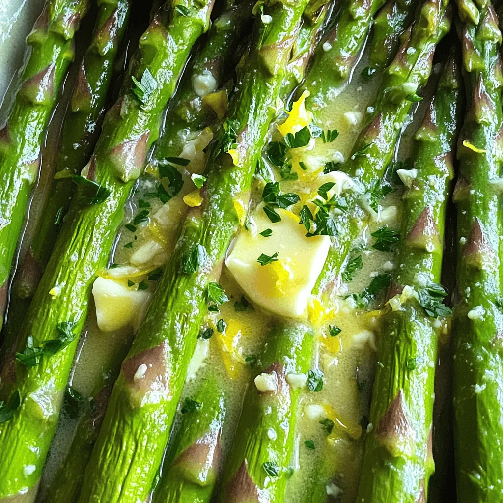 Für dieses leckere Gericht brauchst du einige frische Zutaten: - 450 g frischer Spargel, die holzigen Enden entfernt - 45 g ungesalzene Butter - 30 ml frischer Zitronensaft - 5 g Zitronenschale, abgerieben - 2 Knoblauchzehen, fein gehackt - Salz und Pfeffer nach Geschmack - 1 Esslöffel frisch gehackte Petersilie (zum Garnieren) Diese Zutaten sind einfach zu finden und bringen viel Geschmack in dein Gericht. Um den Geschmack zu verstärken, kannst du auch den Knoblauch anpassen. Magst du es schärfer? Dann nimm mehr Knoblauch. Salz und Pfeffer sind wichtig, um den Spargel zu würzen. Du kannst auch etwas Chili hinzufügen, wenn du es würzig magst. Achte darauf, frischen Spargel zu kaufen. Der Spargel sollte fest und knackig sein. Die Spitzen müssen geschlossen sein und glänzen. Vermeide welke oder braune Stiele. Wenn du frischen Spargel wählst, hast du mehr Geschmack und Nährstoffe. Für das vollständige Rezept schau dir die [Full Recipe] an. Zuerst musst du den Spargel gut vorbereiten. Wasche ihn unter kaltem Wasser. Achte darauf, alle holzigen Enden abzuschneiden. So bleiben nur die zarten Stiele übrig. Diese sind wichtig für den Geschmack. Nimm eine große Pfanne und erhitze die ungesalzene Butter. Stelle die Hitze auf mittlere Stufe. Lass die Butter leicht schäumen. Jetzt ist es Zeit, den fein gehackten Knoblauch hinzuzufügen. Brate ihn etwa 30 Sekunden an. Achte darauf, dass er nicht braun wird. So bleibt der Knoblauch frisch und lecker. Jetzt gibst du den vorbereiteten Spargel in die Pfanne. Vermenge ihn gut mit der Knoblauchbutter. Koche den Spargel für 5 bis 7 Minuten. Wende ihn dabei gelegentlich. Er soll zart und leuchtend grün werden. Presse dann den frischen Zitronensaft über den Spargel. Bestreue ihn mit der abgeriebenen Zitronenschale. Füge Salz und Pfeffer nach Geschmack hinzu. Vermenge alles gut, damit die Aromen sich entfalten. Lass den Spargel noch eine Minute in der Pfanne. So werden die Aromen noch intensiver. Nimm die Pfanne dann vom Herd. Garniere den Spargel mit frisch gehackter Petersilie. Das gibt Farbe und Geschmack. Du kannst das vollständige Rezept hier finden: [Full Recipe]. Die perfekte Garzeit für Spargel liegt bei 5 bis 7 Minuten. Achte darauf, dass der Spargel zart und leuchtend grün wird. Wenn du ihn zu lange kochst, wird er matschig. Ein guter Tipp ist, ihn regelmäßig in der Pfanne zu wenden. So gart er gleichmäßig und behält seinen Biss. Um den Geschmack zu verstärken, verwende frische Zutaten. Frischer Zitronensaft und abgeriebene Zitronenschale bringen mehr Aroma. Auch frische Kräuter wie Petersilie verleihen dem Gericht eine frische Note. Ein Hauch von geriebenem Parmesan kann ebenfalls den Geschmack intensivieren. Experimentiere mit verschiedenen Gewürzen wie Paprika oder Chili für einen interessanten Twist. Hier sind einige nützliche Küchenutensilien für die Zubereitung von Lemon Butter Spargel: - Große Pfanne - Schneidebrett - Scharfes Messer - Zitruspresse (für den Zitronensaft) - Reibe (für die Zitronenschale) Diese Werkzeuge helfen dir, die Schritte einfach und schnell umzusetzen. Wenn du alles bereit hast, kannst du das Rezept schnell nachkochen. Für das vollständige Rezept schau dir die Sektion „Zutaten“ an. {{image_4}} Für eine extra Geschmacksexplosion kannst du Zitronen-Knoblauch-Spargel machen. Der Prozess ist einfach. Koche den Spargel wie im Hauptrezept. Füge dann mehr Knoblauch und etwas Zitronenschale hinzu. Der frische Geschmack wird jeden Bissen zum Genuss machen. Wenn du Käse magst, probiere Spargel mit Parmesan. Bereite den Spargel wie gewohnt zu. Streue dann frisch geriebenen Parmesan darüber. Setze die Pfanne für einige Minuten unter den Grill. Der Käse wird goldbraun und knusprig. Diese Variante ist besonders lecker und sättigend. Du kannst auch vegetarische oder vegane Optionen wählen. Ersetze die Butter durch Olivenöl oder vegane Butter. Statt Parmesan kannst du Hefeflocken verwenden, um einen käsigen Geschmack zu erreichen. Diese Optionen sind lecker und gesund. Sie passen gut zu vielen Gerichten. Für mehr Spaß in der Küche, schau dir das vollständige Rezept an. Wenn du Reste von Lemon Butter Spargel hast, bewahre sie in einem luftdichten Behälter auf. Dies hilft, die Frische zu bewahren. Lasse den Spargel zuerst abkühlen, bevor du ihn verpackst. So entsteht kein Dampf im Behälter, der den Spargel matschig machen könnte. Um den Spargel wieder aufzuwärmen, benutze eine Pfanne. Erhitze die Pfanne bei niedriger Hitze, füge einen kleinen Löffel Butter hinzu und gib den Spargel hinein. Rühre ihn vorsichtig um, damit er gleichmäßig warm wird. Du kannst auch einen Mikrowellenherd verwenden. Stelle die Mikrowelle auf mittlere Leistung und erwärme den Spargel in kurzen Intervallen. So bleibt er knackig. Lemon Butter Spargel hält sich etwa 3 bis 4 Tage im Kühlschrank. Achte darauf, dass der Behälter gut verschlossen ist. Wenn du den Spargel länger aufbewahren willst, kannst du ihn auch einfrieren. Achte darauf, ihn vorher gut zu verpacken, um Frostschäden zu vermeiden. Nutze die Reste für verschiedene Gerichte oder als Beilage. Die Zubereitung von Lemon Butter Spargel dauert nur 15 Minuten. Du brauchst 10 Minuten, um alles vorzubereiten und 5 Minuten, um den Spargel zu kochen. So kannst du schnell ein leckeres Gericht zaubern. Ja, du kannst gefrorenen Spargel verwenden. Achte darauf, dass du ihn vorher auftauen lässt. Gefrorener Spargel kann etwas weicher sein, aber er wird immer noch gut schmecken. Er wird in der Pfanne schneller gar, also achte auf die Zeit. Lemon Butter Spargel passt gut zu vielen Gerichten. Du kannst ihn als Beilage zu Fisch oder Huhn servieren. Auch zu Pasta oder Reis macht er sich hervorragend. Er bringt Frische und einen tollen Geschmack auf den Teller. Du findest das vollständige Rezept für Lemon Butter Spargel im Artikel. Dort sind alle Schritte und Zutaten genau aufgelistet. So kannst du ganz einfach nachkochen und deinen eigenen Spargel genießen. Lemon Butter Spargel ist einfach und lecker. Du hast die Hauptzutaten entdeckt und gelernt, wie man sie auswählt. Ich habe dir eine Schritt-für-Schritt-Anleitung gegeben, um die perfekte Zubereitung zu erreichen. Die Tipps und Tricks helfen dir, den Spargel richtig zu garen und seinen Geschmack zu verbessern. Du kannst auch die verschiedenen Variationen ausprobieren, je nach deinem Geschmack. Denke daran, Reste gut aufzubewahren. Mit diesen Informationen bereitest du ein tolles Gericht zu. Viel Spaß beim Kochen!