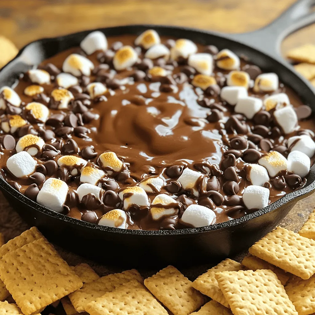 - 1 Tasse Schokoladenstückchen (halb-süß oder dunkel) - 1 Tasse Mini-Marshmallows - 1 Esslöffel ungesalzene Butter Die Hauptzutaten sind einfach, aber sie sorgen für den besten Geschmack. Die Schokoladenstückchen sind die Basis. Sie geben der Mischung eine reiche, süße Note. Halb-süß oder dunkel? Das ist ganz dir überlassen. Mini-Marshmallows sind der Star. Wenn sie im Ofen gebacken werden, werden sie goldbraun und fluffig. Ungesalzene Butter sorgt für Cremigkeit und hilft, die Schokolade gleichmäßig zu schmelzen. - 1/2 Teelöffel Vanilleextrakt - 1/4 Teelöffel Meersalz - Graham Crackers zum Dippen Die zusätzlichen Zutaten runden das Rezept ab. Vanilleextrakt fügt eine feine Geschmacksnote hinzu, die die Schokolade ergänzt. Meersalz verstärkt den süßen Geschmack der Schokolade und der Marshmallows. Graham Crackers sind perfekt zum Dippen. Sie geben dem Dip eine knusprige Textur und machen das Erlebnis noch besser. Für die vollständige Zubereitung schau dir das Full Recipe an. - Heizen Sie Ihren Ofen auf 190°C (375°F) vor. Dies sorgt für gleichmäßiges Garen. - Schmelzen Sie 1 Esslöffel Butter in einer großen ofenfesten Pfanne. Verwenden Sie mittlere Hitze, damit die Butter nicht verbrennt. - Fügen Sie 1 Tasse Schokoladenstückchen zur geschmolzenen Butter hinzu. Warten Sie, bis sie weich werden. - Rühren Sie 1/2 Teelöffel Vanilleextrakt und 1/4 Teelöffel Meersalz ein. Diese Zutaten geben der Schokolade mehr Geschmack. - Verteilen Sie 1 Tasse Mini-Marshmallows gleichmäßig über die Schokolade. Achten Sie darauf, dass sie gut abgedeckt ist. - Backen Sie die Mischung im Ofen für etwa 5-7 Minuten. Die Marshmallows sollten goldbraun und aufgebläht sein. - Nehmen Sie die Pfanne aus dem Ofen und lassen Sie sie eine Minute abkühlen. - Servieren Sie das Dip warm mit Graham Crackern. Es ist einfach unwiderstehlich! Wenn Sie die vollständige Anleitung benötigen, schauen Sie sich das Rezept an: [Full Recipe]. Um die perfekte Konsistenz für deinen S'mores Dip zu erreichen, ist das Temperieren der Schokolade wichtig. Schmelze die Schokolade langsam. Verwende eine mittlere Hitze und rühre oft. So wird die Schokolade glatt und glänzend. Achte darauf, die Schokolade nicht zu überhitzen. Das kann sie trocken und klumpig machen. Marshmallows sind das Herzstück dieses Rezepts. Um ein Verbrennen der Marshmallows zu verhindern, backe sie nur kurz. Halte sie im Auge, während sie im Ofen sind. Wenn sie goldbraun werden, ist es Zeit, den Dip herauszunehmen. So bleiben sie weich und lecker. Die Präsentation kann den Genuss deines Dips steigern. Eine einfache Methode ist, die oberste Schicht des Dips mit geschmolzener Schokolade zu dekorieren. Das sieht nicht nur toll aus, sondern bringt auch zusätzlichen Geschmack. Außerdem kannst du verschiedene Geschmacksrichtungen von Graham Crackern wählen. Von Schokolade bis Zimt sind die Optionen endlos. Diese kleine Änderung macht den Dip noch spannender. Experimentiere mit verschiedenen Kombinationen und finde deinen Favoriten. {{image_4}} Eine tolle Möglichkeit, S'mores Dip zu variieren, ist die Verwendung von Erdnussbutter-Schokoladenstückchen. Diese bringen einen nussigen Geschmack und eine cremige Textur. Du kannst auch eine Mischung aus halbsüßen und Erdnussbutterstückchen nehmen. Das macht den Dip noch leckerer. Zusätzlich kannst du Nüsse oder Fruchtstücke hinzufügen. Gehackte Mandeln oder Walnüsse bieten einen tollen Crunch. Auch frische Erdbeeren oder Bananen können den Dip aufpeppen. Diese Zutaten bringen neue Geschmäcker und machen das Erlebnis aufregender. Eine kreative Servieridee ist, den Dip in einer Brotschale zu servieren. Das Brot nimmt die Wärme auf und gibt einen leckeren Geschmack. Du kannst auch eine große, runde Brotschale verwenden, die schön aussieht und den Dip gut hält. Eine weitere Option ist, S'mores Dip mit anderen Dips zu kombinieren. Denk an einen warmen Karamell-Dip oder einen fruchtigen Joghurt-Dip. So können Gäste verschiedene Geschmäcker probieren und mixen. Es macht Spaß, neue Kombinationen auszuprobieren und zu entdecken, was am besten schmeckt. Für das vollständige Rezept schau dir den Full Recipe an. Reste von S'mores Dip sind einfach zu lagern. Lassen Sie den Dip zunächst auf Raumtemperatur abkühlen. Danach können Sie ihn in einem luftdichten Behälter im Kühlschrank aufbewahren. So bleibt er frisch und lecker. Der Dip hält sich etwa 3 bis 4 Tage. Achten Sie darauf, ihn vor dem Servieren gut zu prüfen. Wenn Sie den Dip wieder erwärmen möchten, nutzen Sie den Ofen oder die Mikrowelle. Im Ofen können Sie ihn etwa 10 Minuten bei 180°C (350°F) aufwärmen. In der Mikrowelle erwärmen Sie ihn in kurzen Zeitabschnitten von 20 Sekunden. So bleibt der Dip schön cremig. S'mores Dip eignet sich auch hervorragend für andere Rezepte. Sie können ihn als Füllung für Brownies oder als Topping für Eis verwenden. Mit etwas Kreativität wird er zu einem neuen Lieblingsgericht! S'mores Dip bleibt im Kühlschrank etwa 3-5 Tage frisch. Lagern Sie ihn in einem luftdichten Behälter. Das hilft, die Aromen zu bewahren. Wenn Sie ihn länger aufbewahren möchten, können Sie ihn einfrieren. Achten Sie darauf, ihn in einem gefrierfesten Behälter zu lagern. Im Gefrierschrank kann er bis zu 2 Monate halten. Ja, Sie können S'mores Dip im Voraus zubereiten. Machen Sie ihn bis zur Backphase. Lagern Sie ihn dann im Kühlschrank. Vor dem Servieren einfach in den Ofen schieben. Backen Sie ihn, bis die Marshmallows goldbraun sind. So sparen Sie Zeit, wenn Gäste kommen. Es gibt viele leckere Alternativen zu Graham Crackers. Sie können Kekse wie Schokoladenkekse oder Digestive-Kekse verwenden. Auch Brezeln sind eine knusprige Option. Für eine gesündere Wahl, probieren Sie Obststücke wie Äpfel oder Bananen. Diese Dippoptionen bringen neue Geschmäcker ins Spiel und machen den Genuss noch spannender. Zusammenfassend haben wir die köstlichen Zutaten für S'mores Dip und die einfache Zubereitung besprochen. Wir deckten die Hauptzutaten wie Schokoladenstückchen, Mini-Marshmallows und Butter ab. Ich habe auch Tipps zur perfekten Konsistenz und kreativen Variationen gegeben. Dieser Dip ist leicht zu machen und kommt gut an. Nutze die Tipps und variiere nach deinem Geschmack. Genieße die leckeren Ergebnisse mit Freunden oder allein!