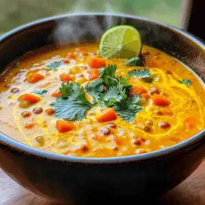 Die Hauptzutaten machen die Kokos-Curry-Linsensuppe nahrhaft und schmackhaft. Hier sind die wichtigsten Zutaten: - 1 Tasse rote Linsen, gründlich gewaschen - 1 Dose (400 ml) Kokosmilch - 1 mittelgroße Zwiebel, fein gehackt - 2 Zehen Knoblauch, gehackt - 1 Esslöffel frischer Ingwer, gerieben - 1 Esslöffel Currypulver - 1 Teelöffel Kurkumapulver - 1 Teelöffel Kreuzkümmel - 1 Esslöffel Olivenöl - 4 Tassen Gemüsebrühe - 1 Karotte, gewürfelt - 1 Paprika, gewürfelt - 2 Tassen Spinat, grob gehackt - Salz und Pfeffer nach Geschmack - Frischer Koriander zur Garnitur (optional) Diese Zutaten sorgen für einen vollmundigen Geschmack und eine cremige Textur. Rote Linsen sind eine gute Proteinquelle und machen die Suppe sättigend. Die Gewürze bringen die Aromen zur Geltung. Currypulver, Kurkuma und Kreuzkümmel verleihen der Suppe ein warmes Aroma. Sie sind nicht nur lecker, sondern auch gesund. Ingwer und Knoblauch geben der Suppe eine würzige Tiefe, die gut zu den anderen Zutaten passt. Diese Kombination macht die Suppe zu einem echten Genuss. Wenn du etwas Abwechslung möchtest, kannst du die Zutaten anpassen. Probiere zum Beispiel grüne Linsen oder Kichererbsen. Du kannst auch frisches Gemüse wie Brokkoli oder Zucchini hinzufügen. Für einen schärferen Geschmack füge Chili oder Cayennepfeffer hinzu. So bleibt die Suppe spannend und jeder findet etwas nach seinem Geschmack. Für das vollständige Rezept und weitere Tipps, sieh dir die [Full Recipe] an. Zuerst erhitze ich das Olivenöl in einem großen Topf. Ich verwende mittlere Hitze. Dann füge ich die gehackte Zwiebel, den Knoblauch und den Ingwer hinzu. Ich brate die Mischung an, bis die Zwiebel glasig wird. Das dauert etwa fünf Minuten. Anschließend rühre ich das Currypulver, die Kurkuma und den Kreuzkümmel ein. Ich lasse die Gewürze zwei bis drei Minuten anrösten, bis sie gut duften. Jetzt gebe ich die gewürfelte Karotte und die Paprika in den Topf. Ich vermenge alles gut und lasse das Gemüse weitere fünf Minuten kochen. Danach füge ich die gewaschenen Linsen hinzu. Ich gieße die Gemüsebrühe und die Kokosmilch dazu. Jetzt rühre ich alles gut um und bringe die Mischung zum Kochen. Sobald die Suppe kocht, reduziere ich die Hitze auf niedrig. Ich decke den Topf ab und lasse die Suppe etwa 25 bis 30 Minuten köcheln. Ich rühre gelegentlich um, bis die Linsen zart sind. Nach dem Kochen füge ich den gehackten Spinat hinzu. Ich rühre, bis der Spinat zusammengefallen ist. Dann schmecke ich die Suppe mit Salz und Pfeffer ab. Vor dem Servieren lasse ich die Suppe einige Minuten abkühlen. Für das volle Geschmackserlebnis empfehle ich, die vollständige Rezeptur zu probieren. Um die perfekte Konsistenz zu erreichen, ist die Wahl der Linsen wichtig. Rote Linsen zerfallen leicht und machen die Suppe cremig. Wenn Sie mehr Biss möchten, können Sie grüne oder schwarze Linsen verwenden. Kochen Sie die Suppe nicht zu lange, damit die Linsen nicht matschig werden. Eine gute Regel ist, die Linsen etwa 25 bis 30 Minuten köcheln zu lassen. Rühren Sie die Suppe häufig, damit sie gleichmäßig kocht. Ein häufiger Fehler ist, die Gewürze nicht lange genug anzurösten. Dies bringt den Geschmack zur Geltung. Lassen Sie die Gewürze 2 bis 3 Minuten anbraten. Ein anderer Fehler ist, zu viel Wasser hinzuzufügen. Halten Sie sich an die angegebene Menge Gemüsebrühe. Wenn die Suppe zu dünn ist, lassen Sie sie länger kochen, damit sie eindickt. Jeder hat seine eigenen Vorlieben. Wenn Sie es schärfer mögen, fügen Sie etwas Chili hinzu. Für eine mildere Suppe, reduzieren Sie das Currypulver. Sie können auch verschiedene Gemüsesorten verwenden. Zucchini oder Blumenkohl passen gut. Experimentieren Sie mit frischen Kräutern wie Basilikum oder Minze für einen neuen Geschmack. Probieren Sie auch verschiedene Öle, wie Kokosnussöl, für einen intensiveren Geschmack. Für das vollständige Rezept schauen Sie sich die [Full Recipe] an. {{image_4}} Diese Suppe ist von Natur aus vegan. Sie enthält keine tierischen Produkte. Verwenden Sie frische oder gefrorene Gemüse für mehr Geschmack. Fügen Sie Tofu oder Kichererbsen hinzu, um die Proteinmenge zu erhöhen. Diese Zutaten machen die Suppe noch nahrhafter und sättigender. Um die Nährstoffe zu steigern, probieren Sie diese Zutaten: - Süßkartoffeln: Sie fügen Süße und Vitamine hinzu. - Brokkoli: Dies steigert den Ballaststoffgehalt. - Kürbis: Er gibt einen tollen Geschmack und mehr Farbe. - Quinoa: Diese Körner sind eine gute Proteinquelle und machen die Suppe herzhafter. Die Würze der Suppe können Sie leicht anpassen. Für eine schärfere Variante fügen Sie Chili oder Cayennepfeffer hinzu. Wenn Sie es milder mögen, reduzieren Sie die Gewürze. Ein Spritzer Limettensaft bringt Frische. Experimentieren Sie, um Ihre perfekte Balance zu finden. Verwenden Sie die Full Recipe für genaue Mengen und Zubereitung. Um die Kokos-Curry-Linsensuppe frisch zu halten, bewahre sie in einem luftdichten Behälter auf. Lass die Suppe zuerst abkühlen, bevor du sie in den Kühlschrank stellst. Achte darauf, die Suppe nicht länger als nötig bei Raumtemperatur zu lassen. Du kannst die Reste der Suppe auch einfrieren. Fülle sie in gefriergeeignete Behälter oder Beutel. Vergiss nicht, etwas Platz zu lassen, da die Suppe beim Gefrieren expandiert. Zum Auftauen lege die Suppe einfach über Nacht in den Kühlschrank. Erwärme sie dann langsam auf dem Herd oder in der Mikrowelle. Im Kühlschrank bleibt die Kokos-Curry-Linsensuppe etwa 3 bis 5 Tage frisch. Überprüfe immer den Geruch und das Aussehen, bevor du sie isst. Wenn etwas komisch aussieht oder riecht, ist es besser, sie wegzuwerfen. So bleibst du gesund und genießt die leckere Suppe aus dem [Full Recipe]. Ja, du kannst andere Linsensorten verwenden. Grüner oder brauner Linsen sind auch gut. Sie brauchen jedoch längere Kochzeiten. Rote Linsen sind schneller gar und zerfallen leicht. Das macht die Suppe cremiger. Wenn du eine andere Sorte nutzt, beobachte die Kochzeit genau. Ja, diese Kokos-Curry-Linsensuppe ist glutenfrei. Alle Zutaten, die du verwendest, sind ohne Gluten. Achte jedoch darauf, dass die Gemüsebrühe auch glutenfrei ist. Viele Brühen enthalten keine Glutenstoffe, aber es ist gut, die Etiketten zu prüfen. Zu dieser Suppe passen viele Beilagen. Ein frisches Brot ist eine tolle Wahl. Auch Reis kann gut dazu serviert werden. Du kannst auch einen einfachen Salat machen. Ein grüner Salat mit Zitrus-Vinaigrette passt besonders gut. Diese Kombination macht das Essen noch leckerer. Für die ganze Rezeptur schaue dir die [Full Recipe] an. Diese Anleitung zeigt dir, wie man eine leckere Kokos-Curry-Linsensuppe macht. Wir haben die Hauptzutaten, Gewürze und zahlreiche Varianten behandelt. Du hast nun Werkzeuge, um die perfekte Konsistenz zu erreichen und gängige Fehler zu vermeiden. Denke daran, dass du die Suppe anpassen kannst, um deinen Geschmack zu treffen. Die Lagerinformationen helfen dir, Reste zu nutzen. Diese Suppe ist nicht nur einfach, sondern auch gut für die Gesundheit. Viel Spaß beim Ausprobieren!