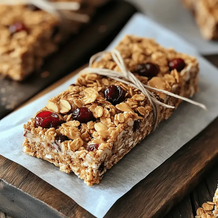 Die Zutaten für die Kirschen-Mandel-Granola-Riegel sind einfach und lecker. Hier sind die Hauptzutaten, die du brauchst: - 2 Tassen Haferflocken - 1 Tasse Mandeln, grob gehackt - 1/2 Tasse getrocknete Kirschen, grob gehackt - 1/2 Tasse Honig oder Ahornsirup - 1/4 Tasse Mandelbutter - 1/4 Teelöffel Salz - 1/2 Teelöffel Vanilleextrakt - 1/4 Tasse kleine Zartbitterschokoladenstückchen (optional) Diese Zutaten sorgen für einen tollen Geschmack und eine gute Textur. Du kannst die Riegel als Snack oder Frühstück genießen. Die Kirschen-Mandel-Granola-Riegel sind nicht nur schmackhaft, sondern auch nahrhaft. Hier sind einige Nährwertinformationen: - Haferflocken sind reich an Ballaststoffen. Sie helfen dir, dich länger satt zu fühlen. - Mandeln liefern gesunde Fette und Eiweiß. Sie sind gut für dein Herz. - Getrocknete Kirschen sind voller Antioxidantien. Sie unterstützen dein Immunsystem. - Honig oder Ahornsirup geben natürliche Süße. Diese sind besser als raffinierter Zucker. - Mandelbutter fügt gesunde Fette hinzu und macht die Riegel cremig. Die Kombination dieser Zutaten macht die Riegel zu einer großartigen Wahl für einen gesunden Snack. Wenn du Allergien hast oder bestimmte Zutaten vermeiden möchtest, gibt es viele Alternativen: - Haferflocken: Du kannst glutenfreie Haferflocken verwenden, wenn du Gluten meiden musst. - Mandeln: Ersetze die Mandeln durch Sonnenblumenkerne oder Kürbiskerne für eine nussfreie Option. - Honig: Verwende Agavendicksaft oder Kokosblütenzucker als vegane Süßungsmittel. - Mandelbutter: Ersetze die Mandelbutter durch Erdnussbutter oder Cashewbutter, je nach Vorliebe. Diese Substitute helfen dir, die Riegel nach deinem Geschmack anzupassen. Du kannst die Granola-Riegel nach Lust und Laune variieren. Zuerst heizen Sie Ihren Ofen auf 175°C vor. Nehmen Sie eine 23x23 cm große Backform und legen Sie sie mit Backpapier aus. Lassen Sie etwas Papier überhängen. So können Sie die Riegel später leicht herausnehmen. Jetzt legen wir die Basis für unsere köstlichen Cherry Almond Granola Bars. In einer großen Schüssel vermengen Sie 2 Tassen Haferflocken und 1 Tasse grob gehackte Mandeln. Das ist die Hauptbasis. In einem kleinen Topf vermischen Sie 1/2 Tasse Honig oder Ahornsirup, 1/4 Tasse Mandelbutter, 1/4 Teelöffel Salz und 1/2 Teelöffel Vanilleextrakt. Erhitzen Sie das Ganze auf niedriger Stufe, bis es glatt ist. Gießen Sie diese Mischung über die Haferflocken und Mandeln. Rühren Sie gut um, bis alles gleichmäßig bedeckt ist. Fügen Sie 1/2 Tasse grob gehackte getrocknete Kirschen hinzu. Wenn Sie Schokolade mögen, können Sie auch 1/4 Tasse kleine Zartbitterschokoladenstückchen einmischen. Übertragen Sie die Mischung in die vorbereitete Backform. Drücken Sie sie fest, um eine kompakte Schicht zu bilden. Backen Sie die Mischung 20 bis 25 Minuten lang. Der Rand sollte goldbraun sein. Lassen Sie die Backform für 10 Minuten abkühlen. Heben Sie dann die Riegel mit dem Papier heraus. Lassen Sie sie auf einem Kuchengitter vollständig abkühlen. Jetzt können Sie die Riegel in Stücke schneiden. Diese Kirschen-Mandel-Granola-Riegel sind nun bereit für den Genuss. Ein häufiger Fehler ist, die Mischung nicht gut zu vermengen. Achte darauf, dass jede Haferflocke und Mandel gleichmäßig mit der klebrigen Mischung bedeckt ist. Wenn du die Mischung nicht gut vermischt, werden die Riegel brüchig und fallen auseinander. Ein weiterer Fehler ist, die Mischung zu locker in die Form zu drücken. Drücke die Mischung fest zusammen, damit die Riegel zusammenhalten. Wenn sie zu locker sind, zerfallen sie beim Schneiden. Du kannst deine Cherry Almond Granola Bars leicht anpassen. Füge zum Beispiel Sonnenblumenkerne oder Kürbiskerne hinzu. Diese Zutaten geben einen tollen Crunch. Wenn du es süßer magst, kannst du auch getrocknete Aprikosen oder Cranberries verwenden. Experimentiere mit verschiedenen Nüssen, wie Walnüssen oder Haselnüssen. Möchtest du etwas Schokolade? Füge mehr Schokoladenstückchen hinzu oder mische weiße Schokolade unter. So machst du die Riegel noch leckerer. Um die Frische der Riegel zu bewahren, lege sie in einen luftdichten Behälter. So bleiben sie weich und lecker. Du kannst auch Backpapier zwischen die Riegel legen, damit sie nicht aneinander kleben. Bewahre die Riegel im Kühlschrank auf, wenn du sie länger halten willst. Sie bleiben dort bis zu zwei Wochen frisch. Wenn du die Riegel länger aufbewahren möchtest, friere sie ein. In einem sicheren Behälter halten sie bis zu drei Monate. {{image_4}} Möchten Sie eine vegane Variante? Das ist einfach! Ersetzen Sie den Honig durch Ahornsirup oder Agavendicksaft. Diese Süßstoffe sind pflanzlich. Sie geben den Riegeln trotzdem einen leckeren Geschmack. Achten Sie darauf, dass die Schokoladenstückchen auch vegan sind. So bleiben Ihre Riegel rein pflanzlich und köstlich. Um die Riegel proteinreicher zu machen, fügen Sie einfach einige Zutaten hinzu. Zum Beispiel können Sie Erdnussbutter oder Mandelmus verwenden. Diese Nüsse sind voller Protein. Sie können auch Proteinpulver in die Mischung geben. Ein bis zwei Esslöffel reichen aus. Das erhöht den Nährwert und gibt Ihnen mehr Energie. Sie können die Kirschen durch andere Trockenfrüchte ersetzen. Aprikosen, Cranberries oder sogar Rosinen sind großartige Optionen. Diese Früchte bringen einen neuen Geschmack. Auch die Nüsse können variieren. Walnüsse oder Cashews passen gut. Seien Sie kreativ! Kombinieren Sie verschiedene Trockenfrüchte und Nüsse. So schaffen Sie Ihre ganz eigenen Granola-Riegel. Für das vollständige Rezept schauen Sie sich die Full Recipe an. Um die Frische deiner Cherry Almond Granola Bars zu erhalten, lagere sie am besten in einem luftdichten Behälter. Ein Glasbehälter oder ein wiederverwendbarer Plastikbehälter funktioniert gut. Halte die Riegel in einem kühlen, trockenen Ort. Vermeide direkte Sonneneinstrahlung und Feuchtigkeit. Dies schützt die Riegel vor dem Austrocknen und bewahrt die Aromen. Die Haltbarkeit der Granola-Riegel beträgt etwa eine Woche bei richtiger Lagerung. Wenn du sie länger aufbewahren möchtest, kannst du sie im Kühlschrank lagern. Dort halten sie bis zu zwei Wochen. Achte darauf, dass sie gut verpackt sind, um Gerüche von anderen Lebensmitteln zu verhindern. Du kannst die Riegel auf verschiedene Arten nutzen. Zerbrich sie über Joghurt oder Quark für ein schnelles Frühstück. Füge sie zu deinem Müsli hinzu, um mehr Textur zu bekommen. Auch als Snack für unterwegs sind sie perfekt. Du kannst sie sogar in Stücke schneiden und in Backwaren verwenden, wie Muffins oder Energy Balls. So hast du immer einen gesunden Snack zur Hand. Kirschen-Mandel-Granola-Riegel bleiben frisch, wenn Sie sie richtig lagern. Bewahren Sie sie in einem luftdichten Behälter auf. So bleiben sie bis zu zwei Wochen lecker. Wenn Sie die Riegel länger aufbewahren möchten, sollten Sie sie einfrieren. Ja, das ist eine großartige Idee! Diese Granola-Riegel lassen sich gut einfrieren. Wickeln Sie jeden Riegel in Frischhaltefolie. Legen Sie die Riegel dann in einen gefrierfesten Beutel. So bleiben sie bis zu drei Monate frisch. Denken Sie daran, sie vor dem Essen im Kühlschrank auftauen zu lassen. Ja, sie sind eine gesunde Wahl! Diese Riegel enthalten Haferflocken, Mandeln und Kirschen. Diese Zutaten liefern Ballaststoffe und gesunde Fette. Außerdem sind sie frei von raffiniertem Zucker, wenn Sie Honig oder Ahornsirup verwenden. Sie sind perfekt für einen Snack oder ein schnelles Frühstück. Zusammenfassend haben wir die Hauptzutaten für Kirschen-Mandel-Granola-Riegel besprochen. Ich gab dir auch einen Schritt-für-Schritt-Plan zur Herstellung und Tipps, um häufige Fehler zu vermeiden. Variationen und Lagerung sind wichtig, um deine Riegel frisch zu halten. Nutze die Informationen aus diesem Beitrag, um gesunde Snacks zu kreieren. Diese Riegel machen nicht nur satt, sie sind auch einfach und lecker. Experimentiere mit verschiedenen Zutaten, um sie nach deinem Geschmack anzupassen.