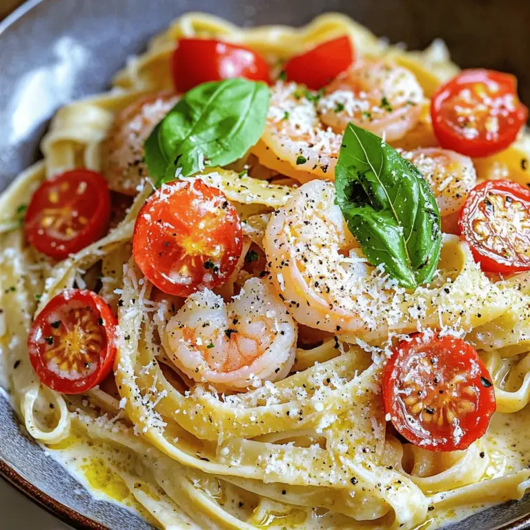 Die Zutaten spielen eine große Rolle. Für Marry Me Shrimp Pasta brauchen Sie: - 225 g Fettuccine-Nudeln - 450 g große Garnelen, geschält und entdarmt - 4 Knoblauchzehen, fein gehackt - 150 g Kirschtomaten, halbiert - 240 ml Schlagsahne - 240 ml Hühnerbrühe - 50 g geriebener Parmesan - 2 Esslöffel Olivenöl - 1 Teelöffel rote Paprikaflocken (nach Geschmack) - Salz und Pfeffer nach Geschmack - Frischer Basilikum, gehackt (zum Garnieren) Diese Zutaten sind einfach zu finden und geben dem Gericht viel Geschmack. Um das beste Ergebnis zu erzielen, wählen Sie frische und hochwertige Zutaten. Frische Garnelen bieten den besten Geschmack. Verwenden Sie auch gute Qualität bei der Sahne und dem Parmesan. Der Käse sollte frisch gerieben sein. Das gibt der Sauce eine tolle Konsistenz. Achten Sie darauf, die Nudeln al dente zu kochen. So bleiben sie bissfest und passen perfekt zur Sauce. Wählen Sie große Garnelen, die fest und glänzend sind. Überprüfen Sie den Geruch. Sie sollten frisch riechen, nicht fischig. Fragen Sie beim Kauf nach, woher die Garnelen stammen. Nachhaltige Quellen sind oft frischer. Wenn Sie gefrorene Garnelen kaufen, tauen Sie sie langsam im Kühlschrank auf. So bleibt ihr Geschmack erhalten. Frische Garnelen machen das Gericht besonders lecker und unvergesslich. Um die Fettuccine-Nudeln zu kochen, benötigst du einen großen Topf. Fülle ihn mit gesalzenem Wasser und bringe es zum Kochen. Die Nudeln sollten 8-10 Minuten kochen, bis sie al dente sind. Achte darauf, sie ab und zu umzurühren, damit sie nicht zusammenkleben. Nach dem Kochen gieße die Nudeln ab und stelle sie beiseite. Jetzt kommt der spannende Teil! Nimm eine große Pfanne und erhitze das Olivenöl bei mittlerer Hitze. Gib die Garnelen in die Pfanne. Würze sie mit Salz, Pfeffer und roten Paprikaflocken. Brate die Garnelen für 2-3 Minuten auf jeder Seite. Sie sollten rosa und undurchsichtig sein. Nimm die Garnelen aus der Pfanne und lege sie beiseite. In derselben Pfanne gibst du den gehackten Knoblauch. Sautiere ihn für etwa 30 Sekunden, bis er duftet. Füge dann die halbierten Kirschtomaten hinzu. Brate sie 2-3 Minuten, bis sie weich werden. Jetzt kommt der große Moment: Gieße die Schlagsahne und die Hühnerbrühe in die Pfanne. Rühre alles gut um und lasse die Mischung sanft köcheln. Nach 3-4 Minuten sollte sie etwas dicker werden. Gib nun die gekochten Fettuccine und die Garnelen zurück in die Pfanne. Rühre alles um, damit die Nudeln gleichmäßig mit der Sauce bedeckt sind. Füge nach und nach den Parmesan hinzu, bis er schmilzt. Schmecke die Mischung mit Salz und Pfeffer ab. Jetzt ist deine Marry Me Shrimp Pasta bereit! Richte sie auf Tellern an und garniere sie mit frischem Basilikum. So sieht dein Gericht nicht nur lecker aus, sondern schmeckt auch so! Für die vollständige Zubereitung, schau dir das Rezept in der [Full Recipe] an. Um perfekte Marry Me Shrimp Pasta zu machen, achte auf die Kochzeit der Nudeln. Sie sollten al dente sein. Das bedeutet, sie sind weich, aber noch bissfest. So bleiben sie in der Sauce gut erhalten. Die Garnelen müssen richtig gewürzt werden. Verwende frischen Knoblauch und hochwertige Gewürze. Das gibt dem Gericht mehr Geschmack. Erhitze das Olivenöl gut, bevor du die Garnelen hinzufügst. So bräunen sie schön und bleiben saftig. Ein weiterer Tipp ist, die Sauce nicht zu lange zu kochen. Wenn sie zu dick wird, wird die Pasta trocken. Rühre die Sahne und Brühe gut ein. Lass die Sauce nur leicht köcheln, damit sie cremig bleibt. Die Präsentation macht viel aus! Serviere die Pasta in flachen Schalen. Das sieht elegant aus. Streue zusätzlichen Parmesan darüber für einen käsigen Look. Ein Spritzer Olivenöl verleiht Glanz. Frischer Basilikum ist nicht nur lecker, sondern auch schön anzusehen. Lege einige Blätter auf die Pasta. Das sorgt für einen frischen Akzent. Wenn du magst, kannst du auch einige Kirschtomaten als Deko verwenden. Jeder hat einen anderen Geschmack. Wenn du es schärfer magst, füge mehr rote Paprikaflocken hinzu. Du kannst auch frische Chili verwenden. Möchtest du es milder? Dann lass die Paprikaflocken einfach weg. Für einen italienischen Touch, füge italienische Kräuter wie Oregano oder Thymian hinzu. Wenn du einen Hauch von Zitrus möchtest, presse etwas Zitronensaft in die Sauce. Das bringt frische Aromen. Sei kreativ und passe die Gewürze an, wie es dir gefällt! {{image_4}} Für eine mediterrane Note können Sie schwarze Oliven und Artischockenherzen hinzufügen. Diese Zutaten geben der Pasta einen herzhaften Geschmack. Schneiden Sie 100 g schwarze Oliven und 150 g artischockenherzen in Stücke. Geben Sie sie nach den Kirschtomaten in die Pfanne. So bleibt der Geschmack frisch und bunt. Möchten Sie eine vegane Variante? Nutzen Sie einfach gebratene Zucchini oder Pilze anstelle der Garnelen. Diese ersetzen das Protein und bringen neuen Geschmack. Verwenden Sie auch pflanzliche Sahne, um die Sauce cremig zu machen. So bleibt das Gericht lecker und für alle geeignet. Für eine glutenfreie Option können Sie Zucchini-Nudeln verwenden. Schneiden Sie zwei Zucchini mit einem Spiralschneider in lange Streifen. Kochen Sie diese kurz in heißem Wasser, bis sie weich sind. Mischen Sie die Zucchini-Nudeln mit der Sauce und genießen Sie eine gesunde und leichte Mahlzeit. Jede dieser Variationen bringt neue Geschmäcker in Ihr Gericht. Experimentieren Sie, um Ihre perfekte Version der Marry Me Shrimp Pasta zu finden! Für das vollständige Rezept, sehen Sie sich [Full Recipe] an. Um Reste von Marry Me Shrimp Pasta frisch zu halten, lege sie in einen luftdichten Behälter. Lass die Pasta auf Raumtemperatur abkühlen, bevor du sie lagerst. So bleibt der Geschmack und die Textur erhalten. Du kannst die Reste bis zu drei Tage im Kühlschrank aufbewahren. Wenn du Sauce und Nudeln getrennt aufbewahrst, bleibt alles besser. Fülle die Sauce in einen eigenen Behälter. So trocknen die Nudeln nicht aus. Wenn du die Nudeln lagerst, füge einen Spritzer Olivenöl hinzu. Das hilft, ein Verkleben zu verhindern. Erwärme die Pasta sanft in einer Pfanne bei mittlerer Hitze. Füge etwas Hühnerbrühe oder Sahne hinzu, um die Sauce wieder cremig zu machen. Du kannst auch die Mikrowelle benutzen. Stelle die Mikrowelle auf mittlere Leistung und rühre alle 30 Sekunden um. So wird die Pasta gleichmäßig warm. Ja, du kannst andere Nudelsorten verwenden. Spaghetti, Linguine oder Penne passen gut. Achte darauf, die Kochzeit entsprechend anzupassen. Jede Nudel hat ihre eigene Kochzeit. So bleibt die Textur der Nudeln perfekt. Um die Pasta schärfer zu machen, füge mehr rote Paprikaflocken hinzu. Du kannst auch frische Chili oder Chiliöl verwenden. Beginne mit einer kleinen Menge und taste dich voran. So findest du genau die richtige Schärfe für deinen Geschmack. Zu Marry Me Shrimp Pasta passen viele Beilagen gut. Ein frischer grüner Salat ist eine tolle Wahl. Auch Knoblauchbrot oder Bruschetta harmonieren wunderbar. Diese Beilagen ergänzen das Gericht und machen das Essen noch köstlicher. In diesem Blogbeitrag haben wir die Hauptzutaten für Marry Me Shrimp Pasta behandelt. Sie haben gelernt, wie man die besten Zutaten auswählt und frische Garnelen erkennt. Die Schritt-für-Schritt-Anleitung zeigt, wie man Pasta kocht, Garnelen anbrät und die Sauce zubereitet. Außerdem gab es viele Tipps zur perfekten Zubereitung und Präsentation. Variationen bieten etwas für jeden Geschmack. Zum Schluss wissen Sie jetzt, wie man Reste richtig lagert. Genießen Sie dieses köstliche Gericht und experimentieren Sie mit Ihren eigenen Ideen!