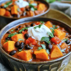 - 2 mittelgroße Süßkartoffeln, geschält und gewürfelt - 1 Dose (425 g) schwarze Bohnen, abgespült und abgetropft - 1 Dose (400 g) gewürfelte Tomaten mit grünen Chilis - 1 Teelöffel gemahlener Kreuzkümmel - 1 Teelöffel geräuchertes Paprikapulver - ½ Teelöffel Chilipulver - 2 Esslöffel Olivenöl - 1 mittelgroße Zwiebel, gehackt - 3 Knoblauchzehen, fein gehackt - 1 Paprika (beliebige Farbe), gewürfelt - Frischer Koriander zur Garnitur - Sauerrahm oder griechischer Joghurt (optional, zum Servieren) Die Zutaten sind einfach zu finden. Ich empfehle, frische und saisonale Produkte zu wählen. So schmeckt das Chili am besten. Du kannst die Süßkartoffeln gleichmäßig würfeln. Das hilft beim gleichmäßigen Kochen. Die schwarzen Bohnen bringen viel Protein und sind eine tolle Ergänzung. Die gewürfelten Tomaten geben dem Chili eine schöne Basis. Das Olivenöl sorgt dafür, dass die Aromen gut verbunden werden. Die Gewürze machen das Gericht besonders. Kreuzkümmel bringt einen warmen Geschmack. Geräuchertes Paprikapulver gibt eine rauchige Note. Chilipulver fügt die gewünschte Schärfe hinzu. Fühle dich frei, die Gewürze nach deinem Geschmack anzupassen. Du kannst auch mehr Paprika oder Zwiebeln hinzufügen. Für die Garnitur benutze frischen Koriander. Er bringt Farbe und frische Aromen. Wenn du magst, kannst du Sauerrahm oder griechischen Joghurt dazugeben. Das macht das Chili cremiger. Das Rezept ist einfach, wenn du alle Zutaten bereit hast. Schau dir das vollständige Rezept an, um die Zubereitung zu lernen! - In einem großen Topf das Olivenöl bei mittlerer Hitze erwärmen. - Die gehackte Zwiebel und die Paprika hinzufügen und ca. 5 Minuten anbraten. Der Duft von Zwiebel und Paprika füllt die Küche. Es ist der perfekte Start. - Den gehackten Knoblauch einrühren und 1 Minute dünsten. Der Knoblauch verleiht dem Gericht einen tiefen Geschmack. - Die gewürfelten Süßkartoffeln in den Topf geben. Die Süßkartoffeln machen das Chili süß und nahrhaft. - Gewürze dazugeben und 2 Minuten anrösten. Das Rösten bringt die Aromen noch mehr hervor. - Gemüsebrühe und andere Zutaten einmischen, zum Kochen bringen und köcheln lassen. Das Chili braucht jetzt etwas Zeit, um alle Aromen zu vereinen. Du wirst den Unterschied schmecken! Die [Full Recipe] hilft dir, alle Schritte einfach zu folgen. - Benutze frische, saisonale Süßkartoffeln für besten Geschmack. - Schneide die Süßkartoffeln in kleine Würfel. So garen sie gleichmäßig. - Du kannst die Schärfe durch mehr oder weniger Chilipulver ändern. - Probiere verschiedene Kräuter und Gewürze aus. Das macht das Chili spannend. - Füge mehr Brühe hinzu, wenn du eine flüssigere Variante magst. - Lasse das Chili länger köcheln. So wird der Geschmack intensiver. Diese Tipps helfen dir, die perfekte Süßkartoffel-Schwarze-Bohnen-Chili zu machen. Folge dem [Full Recipe] für die genauen Schritte! {{image_4}} Möchtest du mehr Protein in dein Chili bringen? Füge Quinoa oder Tofu hinzu. Quinoa kocht schnell und gibt einen nussigen Geschmack. Tofu nimmt die Aromen des Chilis gut auf. Du kannst Tofu in Würfel schneiden und vor dem Hinzufügen anbraten. So wird er knusprig und lecker. Bist du vegan oder möchtest du weniger Milchprodukte? Verwende pflanzliche Sahne statt Sauerrahm. Das macht das Chili cremig, ohne tierische Produkte. Es gibt viele Marken, die köstliche pflanzliche Sahne anbieten. Du kannst sie einfach am Ende der Kochzeit unterrühren. Möchtest du dein Chili einzigartig machen? Nutze regionale Gemüsesorten und Hülsenfrüchte. Zum Beispiel sind lokale Bohnen oder Kürbis tolle Alternativen. Sie geben deinem Gericht besonderen Geschmack. Du kannst auch saisonales Gemüse verwenden, das gerade frisch ist. So bleibt dein Chili immer spannend und lecker. Für das komplette Rezept, schau dir die [Full Recipe]. an. Du kannst dein Chili in luftdichten Behältern aufbewahren. So bleibt es bis zu 4-5 Tagen frisch. Achte darauf, dass die Behälter gut verschlossen sind. Das hilft, die Aromen zu bewahren. Wenn du mehr Chili gemacht hast, kannst du es portionieren. Teile es in kleinere Mengen auf, so kannst du es bis zu 3 Monate einfrieren. Verwende gefriergeeignete Behälter oder Beutel. Beschrifte sie mit dem Datum, damit du weißt, wie lange sie schon eingefroren sind. Um das Chili wieder warm zu machen, kannst du den Herd oder die Mikrowelle nutzen. Erwärme es auf mittlerer Stufe. Rühre es dabei gut um, damit es gleichmäßig heiß wird. Wenn du magst, füge einen Spritzer Wasser hinzu, um die Konsistenz zu verbessern. Für die vollständige Zubereitung von diesem leckeren Gericht schau dir das Full Recipe an. Ja, Kürbis oder normale Kartoffeln sind ebenfalls geeignet. Sie bieten eine ähnliche Textur und Geschmack. Wenn du eine andere Farbe oder Form wünschst, probiere butternusskürbis. Es bleibt lecker und nahrhaft. Die Schärfe kann durch die Menge des Chilis angepasst werden. Du kannst mehr oder weniger Chilipulver nutzen. Probiere zuerst eine kleine Menge. So kannst du die Schärfe nach deinem Geschmack einstellen. Serviere es mit Brot, Reis oder Tortilla-Chips. Diese Beilagen ergänzen das Chili gut. Sie fügen Textur hinzu und machen die Mahlzeit sättigender. Lokale Märkte und Bioläden bieten oft frischere Optionen. Achte auf saisonale Produkte für den besten Geschmack. Diese Zutaten machen das Chili noch besser. Du kannst auch online nach Bio-Optionen suchen. Für das vollständige Rezept, schau dir die Anleitung an, um alle Schritte zu sehen. Zusammengefasst ist dieses Rezept für Chili mit Süßkartoffeln einfach und lecker. Wir haben uns um die Hauptzutaten, Gewürze sowie Tipps zur Zubereitung gekümmert. Denken Sie daran, die Schärfe nach Ihrem Geschmack anzupassen. Experimentieren Sie mit verschiedenen Zutaten für mehr Vielfalt. Das Ergebnis ist ein schmackhaftes Gericht, das Sie leicht aufbewahren und aufwärmen können. Genießen Sie das Kochen und die vielen Möglichkeiten, die dieses Rezept bietet!