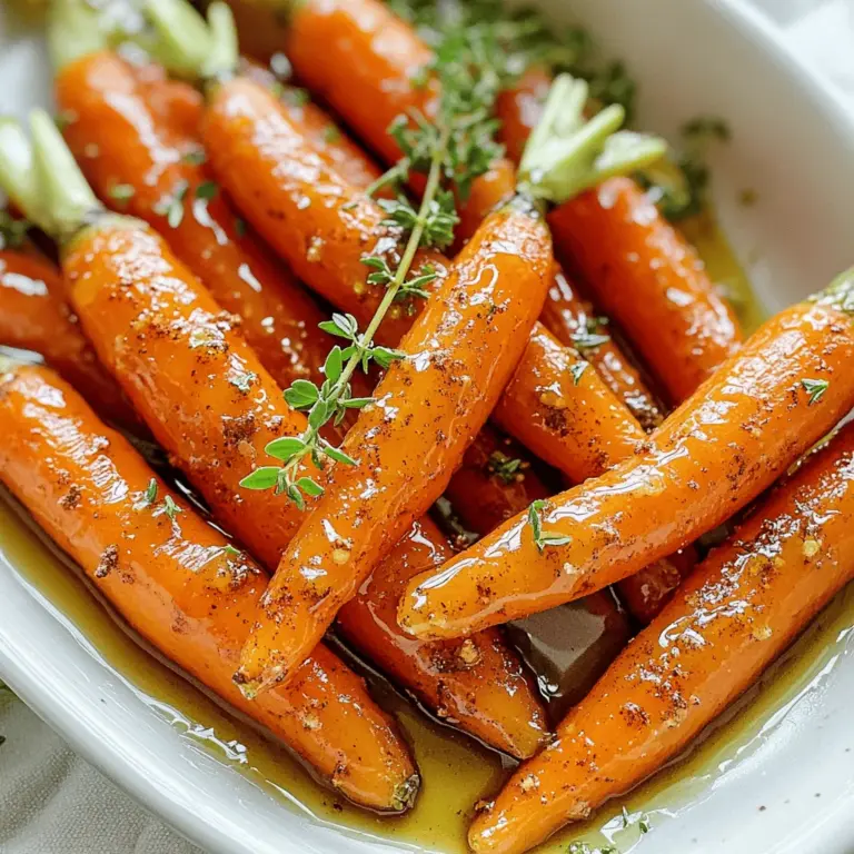 Hier sind die Zutaten, die du für die Ahornsirup-glasierten Karotten brauchst: - 450 g Babykarotten (oder normale Karotten, geschält und in Scheiben geschnitten) - 3 Esslöffel reiner Ahornsirup - 2 Esslöffel Olivenöl - 1 Teelöffel gemahlener Zimt - 1/2 Teelöffel Muskatnuss - Salz und Pfeffer nach Geschmack - Frischer Thymian oder Petersilie zur Garnierung Diese Zutaten sind einfach zu finden. Babykarotten sind süß und zart. Wenn du normale Karotten nimmst, schäle sie gut und schneide sie in gleichmäßige Stücke. Der Ahornsirup bringt eine wunderbare Süße. Zimt und Muskatnuss geben den Karotten Tiefe und Wärme. Olivenöl sorgt dafür, dass die Karotten nicht anbrennen und schön rösten. Salz und Pfeffer bringen den Geschmack zur Geltung. Frische Kräuter wie Thymian oder Petersilie sind das i-Tüpfelchen. Sie verleihen Farbe und Frische. Wenn du die Zutaten bereit hast, bist du bereit für den nächsten Schritt. Das Rezept ist einfach und voller Geschmack. Du wirst überrascht sein, wie gut es schmeckt. Probiere die Ahornsirup-glasierten Karotten aus und genieße sie als Beilage oder Hauptgericht. Das ganze Rezept findest du in der Vollversion. Zuerst schälen Sie die Karotten. Schneiden Sie sie dann in passende Stücke. Ich empfehle, die Karotten in gleichmäßige Stücke zu schneiden. So garen sie gleichmäßig. Heizen Sie den Ofen auf 220°C (425°F) vor. Ein gut vorgeheizter Ofen sorgt für knusprige Karotten. In einer großen Schüssel vermengen Sie den Ahornsirup, das Olivenöl, den gemahlenen Zimt, die Muskatnuss, Salz und Pfeffer. Rühren Sie alles gründlich, bis eine homogene Mischung entsteht. Diese Marinade gibt den Karotten einen tollen Geschmack. Sie wird sie süß und würzig machen. Jetzt geben Sie die Karotten in die Marinade und wenden Sie sie gut. Achten Sie darauf, dass jede Karotte gut bedeckt ist. Verteilen Sie die Karotten auf einem Backblech. Rösten Sie sie im Ofen für 25 bis 30 Minuten. Nach der Hälfte der Zeit sollten Sie die Karotten umrühren. Das hilft, ein gleichmäßiges Rösten zu erreichen. Die Karotten sind fertig, wenn sie zart und leicht karamellisiert sind. Sie können die gerösteten Karotten auf eine Servierplatte geben und nach Belieben mit frischem Thymian oder Petersilie garnieren. Für das vollständige Rezept schauen Sie sich die Anleitung für die Ahornsirup-glasierten gerösteten Karotten an. Um die besten Röstaromen zu bekommen, achte auf die richtige Temperatur. Ich empfehle, den Ofen auf 220°C vorzuheizen. So karamellisieren die Karotten schön. Vermeide es, das Blech zu überfüllen. Wenn die Karotten zu nah beieinander liegen, garen sie nicht gleichmäßig. Sie brauchen Platz, um die Hitze zu erreichen und zu rösten. Für mehr Geschmack kannst du zusätzliche Gewürze oder frische Kräuter verwenden. Eine Prise Kreuzkümmel oder etwas Rosmarin gibt den Karotten einen neuen Twist. Möchtest du die Karotten noch süßer machen? Dann füge etwas Honig oder mehr Ahornsirup hinzu. So wird der Geschmack noch intensiver. Das Anrichten ist wichtig für den ersten Eindruck. Serviere die Karotten auf einer großen, flachen Platte. Du kannst sie mit dem restlichen Ahornsirup aus dem Blech bestreichen. Das sieht toll aus und schmeckt besser. Garnierungen wie frischer Thymian oder Petersilie machen das Gericht ansprechender. So wird dein Essen zum echten Hingucker. {{image_4}} Um die Aromen zu erweitern, können Sie andere Wurzelgemüse hinzufügen. Süßkartoffeln sind eine tolle Wahl. Sie bringen eine natürliche Süße mit, die perfekt zu dem Ahornsirup passt. Rüben sind eine weitere Option. Ihr erdiger Geschmack ergänzt die Karotten gut. Schneiden Sie die Wurzelgemüse in gleich große Stücke, damit sie gleichmäßig garen. Mischen Sie alles in der Marinade und rösten Sie es zusammen. So erhalten Sie eine bunte und schmackhafte Beilage, die jeden Tisch aufwertet. Wenn Sie einen Kick wünschen, fügen Sie Chili-Flocken oder frisch geriebenen Ingwer hinzu. Diese Zutaten bringen eine angenehme Schärfe in das Gericht. Einfach die Gewürze mit der restlichen Marinade vermischen. Seien Sie vorsichtig mit der Menge, damit es nicht zu scharf wird. Beginnen Sie mit einer kleinen Menge und probieren Sie die Mischung. So können Sie den perfekten Geschmack finden. Diese Variante eignet sich besonders gut für Freunde, die würzige Speisen lieben. Für eine vegane Version können Sie Alternativen zum Ahornsirup oder Öl verwenden. Agavendicksaft ist ein guter Ersatz für den Sirup. Es hat einen ähnlichen Geschmack und ist ebenfalls süß. Anstelle von Olivenöl können Sie Kokosöl verwenden. Es gibt den Karotten ein leichtes Aroma. Diese Anpassungen machen das Gericht für alle zugänglich. Genießen Sie den vollen Geschmack, ohne auf die vegane Ernährung zu verzichten. Um die Reste der Ahornsirup-glasierten Karotten aufzubewahren, lege sie in einen luftdichten Behälter. Stelle sicher, dass der Behälter gut verschlossen ist, um die Feuchtigkeit zu bewahren. Lagere die Karotten im Kühlschrank. So bleiben sie frisch und lecker. Wenn du die Karotten wieder aufwärmen möchtest, kannst du das einfach im Ofen oder in der Mikrowelle tun. Für den Ofen heize ihn auf 180°C vor. Lege die Karotten in eine Auflaufform und erwärme sie für etwa 10 Minuten. In der Mikrowelle erwärmst du sie in kurzen Intervallen von 30 Sekunden. Rühre sie zwischendurch um, damit sie gleichmäßig warm werden. Die Reste der gerösteten Karotten sind im Kühlschrank etwa 3 bis 5 Tage haltbar. Achte darauf, sie gut zu lagern, damit sie nicht austrocknen. Wenn du sie länger aufbewahren möchtest, kannst du sie auch einfrieren. In einem gefrierfesten Behälter bleiben sie bis zu 3 Monate frisch. Die Zubereitung der Karotten dauert etwa 10 Minuten. Das Rösten im Ofen dauert 25 bis 30 Minuten. Ich empfehle, die Karotten nach 15 Minuten umzurühren. So garen sie gleichmäßig und karamellisieren gut. Ja, du kannst die Karotten im Voraus zubereiten. Bereite die Marinade und die Karotten bis zu einem Tag vorher vor. Lege die glasierten Karotten in den Kühlschrank. Wenn du bereit bist zu essen, röste sie einfach im Ofen. Das spart Zeit am Tag des Servierens. Ja, die Karotten lassen sich auch auf dem Grill zubereiten. Du kannst sie in Alufolie wickeln und auf den Grill legen. Achte darauf, die Karotten regelmäßig zu wenden. Die Garzeit beträgt etwa 15 bis 20 Minuten. So bekommst du einen tollen Grillgeschmack. Diese Karotten passen gut zu vielen Gerichten. Du kannst sie mit gebratenem Hähnchen oder Fisch servieren. Auch ein frischer Salat oder Reisgerichte sind tolle Beilagen. Experimentiere mit verschiedenen Kombinationen. Sie werden dein Essen bereichern. Für das komplette Rezept schau dir den Abschnitt „Full Recipe“ an. Die gerösteten Karotten sind ein einfacher Genuss. In diesem Beitrag haben wir alle Zutaten und Schritte durchlaufen. Wir haben Tipps zur perfekten Zubereitung gegeben und verschiedene leckere Variationen vorgestellt. Vergiss nicht, mit frischen Kräutern zu garnieren. Damit machst du das Gericht noch ansprechender. Experimentiere mit weiteren Gewürzen, um deinen eigenen Geschmack zu finden. Diese Karotten sind nicht nur gesund, sondern auch vielseitig. Probiere sie als Beilage oder Hauptgericht aus. Guten Appetit!