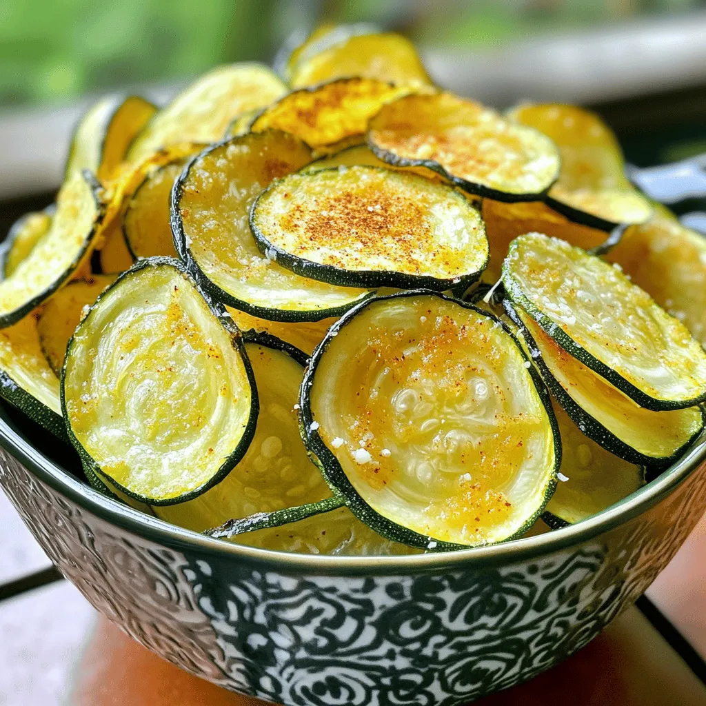 Um knusprige Ofen-Zucchini-Chips zu machen, brauchst du: - 2 mittelgroße Zucchini, dünn (ca. 0,5 cm) geschnitten - 2 Esslöffel Olivenöl Diese Zutaten sind einfach und frisch. Die Zucchini geben einen tollen Geschmack. Das Olivenöl sorgt für die nötige Knusprigkeit. Um den Chips mehr Geschmack zu geben, verwende diese Gewürze: - 1 Teelöffel Knoblauchpulver - 1 Teelöffel Zwiebelpulver - 1 Teelöffel geräuchertes Paprikapulver - 1/2 Teelöffel Salz - 1/4 Teelöffel schwarzer Pfeffer Diese Gewürze ergänzen die Zucchini perfekt. Sie bringen Tiefe und Charakter in jeden Biss. Wenn du deine Chips noch besser machen möchtest, füge diese optionale Zutat hinzu: - 1/4 Tasse geriebener Parmesankäse Der Parmesan gibt einen herzhaften Geschmack. Er macht die Chips besonders lecker und knusprig. Wenn du das volle Rezept suchst, kannst du es im Artikel finden. Heize deinen Ofen auf 110°C vor. Das ist wichtig für knusprige Chips. Nimm zwei Backbleche und lege sie mit Backpapier aus. Das Backpapier hilft, dass die Chips nicht ankleben. So bleibt die Reinigung einfach und schnell. Nimm zwei mittelgroße Zucchini. Schneide sie in dünne Scheiben von etwa 0,5 cm. Die Dicke ist wichtig, damit die Chips gleichmäßig backen. In einer großen Schüssel vermischst du die Zucchinischeiben mit 2 Esslöffeln Olivenöl. Füge 1 Teelöffel Knoblauchpulver, 1 Teelöffel Zwiebelpulver, 1 Teelöffel geräuchertes Paprikapulver, 1/2 Teelöffel Salz und 1/4 Teelöffel schwarzen Pfeffer hinzu. Mische alles gut, bis die Zucchini gleichmäßig gewürzt sind. Wenn du magst, kannst du auch 1/4 Tasse geriebenen Parmesankäse für mehr Geschmack hinzufügen. Verteile die Zucchinischeiben in einer einzigen Schicht auf den Backblechen. Achte darauf, dass sich die Scheiben nicht überlappen. So werden sie schön knusprig. Schiebe die Backbleche in den vorgeheizten Ofen. Backe die Chips für etwa 2 Stunden. Nach 1,5 Stunden schaue nach, ob sie goldbraun sind. Die Backzeit hängt von der Dicke der Scheiben ab. Nimm die Chips aus dem Ofen und lasse sie für ein paar Minuten abkühlen. Während des Abkühlens werden sie noch knuspriger. Jetzt sind deine leckeren Zucchini-Chips bereit zum Genießen! Du findest das vollständige Rezept im Abschnitt oben. Die Dicke der Zucchinischeiben macht einen großen Unterschied. Ich empfehle, die Scheiben etwa 0,5 cm dick zu schneiden. Diese Dicke sorgt dafür, dass die Chips gleichmäßig garen. Dünnere Scheiben können schnell verbrennen, während dickere länger brauchen. Achte darauf, dass alle Scheiben gleich dick sind. So werden sie gleichmäßig knusprig. Um die Chips wirklich knusprig zu bekommen, gibt es ein paar Tricks. Erstens, benutze weniger Öl. Zu viel Öl macht die Chips weich. Zweitens, verteile die Zucchinischeiben in einer einzigen Schicht auf dem Blech. Wenn sie sich überlappen, dampfen sie statt zu backen. Drittens, lagere die Chips in einem luftdichten Behälter. So bleiben sie länger knusprig. Ein weiterer Tipp ist, die Chips nach der Backzeit etwas im Ofen zu lassen. Lass die Ofentür leicht geöffnet, um die Feuchtigkeit entweichen zu lassen. Ein häufiger Fehler ist, die Zucchini nicht gut zu trocknen. Vor dem Würzen solltest du die Scheiben gut abtupfen. Feuchtigkeit führt dazu, dass die Chips matschig werden. Ein weiterer Fehler ist, sie zu lange im Ofen zu lassen. Überprüfe die Chips regelmäßig nach 1,5 Stunden. Lass sie nicht verbrennen! Zu guter Letzt, vergesse nicht, die Gewürze gut zu verteilen. Ungleichmäßiges Würzen kann den Geschmack beeinträchtigen. Folge diesen Tipps, um die perfekten Zucchini-Chips zu machen. Schau dir das vollständige Rezept für mehr Details an. {{image_4}} Zucchini-Chips sind sehr anpassbar. Du kannst mit verschiedenen Gewürzen spielen. Zum Beispiel, probiere italienische Kräuter wie Oregano und Basilikum. Diese geben den Chips einen frischen Geschmack. Für etwas Schärfe, füge eine Prise Cayennepfeffer hinzu. Du kannst auch eine Mischung aus Parmesan und italienischen Gewürzen verwenden. So bekommst du einen herzhaften Snack. Wenn du eine vegane Option suchst, lass einfach den Parmesankäse weg. Du kannst auch Nährhefe verwenden. Sie gibt den Chips einen tollen käsigen Geschmack. Weitere Optionen sind geräucherter Paprika oder Curry-Pulver. Diese geben deinen Chips einen einzigartigen Twist. Denke daran, alle Zutaten gut zu mischen, um einen gleichmäßigen Geschmack zu erzielen. Zucchini sind nicht die einzige Wahl. Du kannst auch andere Gemüse verwenden. Süßkartoffeln, Karotten oder Rote Bete eignen sich gut. Schneide sie in dünne Scheiben, genau wie die Zucchini. Die Backzeit kann sich ändern, also behalte sie im Auge. Mit verschiedenen Gemüsesorten kannst du neue Geschmäcker entdecken. So wird jeder Snack zu einem besonderen Erlebnis. Um deine Zucchini-Chips frisch zu halten, lagere sie in einem luftdichten Behälter. Dieser Behälter schützt die Chips vor Feuchtigkeit. Wenn du keinen hast, kannst du auch einen Zip-Beutel verwenden. Achte darauf, die Luft so gut wie möglich herauszudrücken, bevor du den Beutel schließt. Halte die Chips an einem kühlen, trockenen Ort, fern von Sonnenlicht. Zucchini-Chips bleiben bis zu einer Woche frisch, wenn du sie richtig lagerst. Nach dieser Zeit können sie weich werden. Wenn du die Chips länger aufbewahren möchtest, kannst du sie auch einfrieren. Achte darauf, sie in einem gefrierfesten Behälter zu lagern. Dort halten sie sich etwa drei Monate. Um die Chips wieder knusprig zu machen, heize deinen Ofen auf 150°C vor. Lege die Chips auf ein Backblech und erwärme sie für etwa 10 Minuten. Du kannst die Chips auch in der Mikrowelle aufwärmen, aber sie werden nicht so knusprig. Serviere die Chips als Snack oder mit einem Dip wie Hummus oder Salsa. So bekommst du einen tollen Geschmack! Für die vollständige Rezeptur schau dir das vollständige Rezept an. Die Backzeit für Zucchini-Chips beträgt etwa 2 Stunden. Nach 1,5 Stunden solltest du einen Blick darauf werfen. Sie sollten goldbraun und knusprig sein. Achte darauf, dass die Chips nicht verbrannt werden. Die Dicke der Zucchini beeinflusst die Zeit. Dünnere Scheiben werden schneller fertig. Ja, du kannst andere Gemüsearten verwenden. Karotten, Süßkartoffeln und Rote Beete sind gute Alternativen. Schneide sie dünn, wie die Zucchini, für das beste Ergebnis. Achte darauf, die Gewürze anzupassen. Verschiedene Gemüse haben unterschiedliche Geschmäcker. Experimentiere mit verschiedenen Kombinationen! Ja, Ofen-Zucchini-Chips sind eine gesunde Snack-Option. Sie enthalten weniger Fett als frittierte Chips. Zucchini sind kalorienarm und voller Nährstoffe. Die Verwendung von Olivenöl gibt dir gesunde Fette. Achte darauf, die Menge an Salz zu kontrollieren. So bleiben sie nahrhaft und lecker. Das vollständige Rezept für die Ofen-Zucchini-Chips findest du [hier](Full Recipe). Dort siehst du alle Zutaten und Schritte. Es ist einfach zu folgen und macht großen Spaß! Ofen-Zucchini-Chips sind einfach und lecker. Wir haben die Zutaten, Schritte und Tipps durchgesehen. Du weißt jetzt, wie du knusprige Chips machst und sie aufbewahrst. Variationen sind leicht umzusetzen, um deinen Geschmack zu treffen. Vermeide häufige Fehler für die besten Ergebnisse. Probiere es aus und genieße deinen gesunden Snack. Viel Spaß beim Kochen!