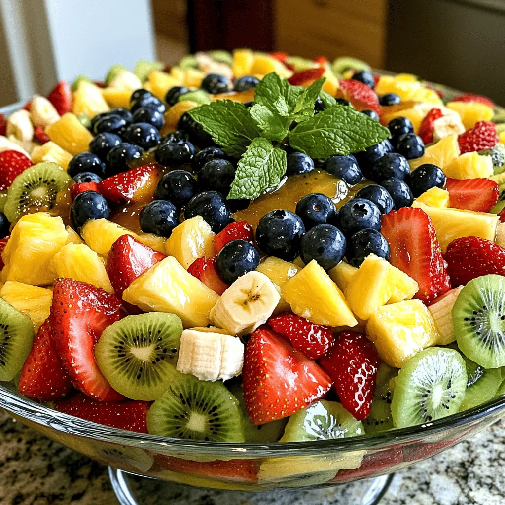 Für einen tollen Honig Limetten Fruchtsalat brauchst du: - 1 Tasse Erdbeeren, entstielt und in Scheiben geschnitten - 1 Tasse Ananas, gewürfelt - 1 Tasse Heidelbeeren - 1 Tasse Kiwi, geschält und in Scheiben geschnitten - 1 reife Banane, in Scheiben geschnitten Diese Früchte bringen eine schöne Mischung aus Farben und Geschmäckern. Die Erdbeeren sind süß, die Ananas ist saftig, und die Heidelbeeren fügen eine frische Note hinzu. Kiwi bringt einen leicht säuerlichen Geschmack, während Bananen eine weiche Textur bieten. Wenn du kreativ sein möchtest, gibt es viele andere Früchte, die du verwenden kannst. Hier sind einige Vorschläge: - Mango, für eine tropische Süße - Trauben, für einen knackigen Biss - Papaya, für eine exotische Note - Orange, für frische Säure Diese Früchte können deinen Fruchtsalat noch bunter und leckerer machen. Denke daran, die Aromen gut auszubalancieren. Die Soße ist das Herzstück deines Salats. Sie verbindet alles. Du brauchst: - 1/4 Tasse Honig - 2 Esslöffel frisch gepresster Limettensaft - Abrieb 1 Limette Diese Mischung gibt dem Salat einen süßen und spritzigen Geschmack. Der Limettensaft macht die Soße leicht und frisch. Der Honig sorgt für eine angenehme Süße. Der Abrieb bringt das volle Aroma der Limette hervor. Wenn du die Soße über die Früchte gießt, wird jede Frucht wunderbar überzogen. Für das vollständige Rezept, klicke auf [Full Recipe]. Zuerst wähle frische Früchte für deinen Salat. Ich empfehle Erdbeeren, Ananas, Heidelbeeren, Kiwi und Banane. Wasche die Erdbeeren und schneide die grünen Blätter ab. Schneide sie dann in Scheiben. Schäle die Kiwi und schneide sie in Scheiben. Nimm die Banane und schneide sie in dünne Scheiben. Würfle die Ananas in kleine Stücke. Gib alle geschnittenen Früchte in eine große Schüssel. So bleibt alles frisch und knackig. Für die Soße benötigst du Honig, Limettensaft und Limettenabrieb. Nimm eine kleine Schüssel. Gib den Honig hinein, gefolgt von dem frisch gepressten Limettensaft. Reibe die Schale einer Limette darüber. Mit einem Schneebesen alles gut verrühren. Die Soße sollte glatt und gut vermischt sein. Diese Mischung macht den Fruchtsalat besonders lecker und frisch. Jetzt kommt der spaßige Teil! Gieße die Honig-Limetten-Soße über die Früchte in der großen Schüssel. Nimm einen großen Löffel und rühre sanft um. Achte darauf, dass jede Frucht gut mit der Soße überzogen wird. Lass den Salat für etwa 10 Minuten stehen. Das gibt den Aromen Zeit, sich zu vermischen. Kurz vor dem Servieren kannst du frische Minzblätter hinzufügen. Diese sorgen für einen tollen Akzent und eine schöne Präsentation. Für das vollständige Rezept besuche die [Full Recipe]. Wählen Sie frische, reife Früchte für den besten Geschmack. Achten Sie auf leuchtende Farben. Erdbeeren sollten fest und rot sein. Ananas muss süß und duftend sein. Kiwis sind gut, wenn sie leicht nachgeben, wenn Sie drücken. Bananen sollten gelb und ohne braune Flecken sein. Heidelbeeren sind am besten, wenn sie prall und blau sind. Reife Früchte sorgen für ein besseres Geschmackserlebnis. Lagern Sie den Fruchtsalat im Kühlschrank. Verwenden Sie einen luftdichten Behälter, um die Frische zu halten. Der Salat bleibt so bis zu zwei Tage frisch. Vermeiden Sie es, den Salat zu lange stehen zu lassen. Frische Früchte verlieren schnell ihre Textur und ihren Geschmack. Mischen Sie den Salat erst kurz vor dem Servieren, um die Aromen zu bewahren. Bereiten Sie den Fruchtsalat etwa 15 Minuten vor dem Servieren zu. So bleibt die Textur der Früchte knackig. Die Honig-Limetten-Soße kann im Voraus gemacht werden. Lagern Sie sie im Kühlschrank, bis Sie bereit sind, alles zu mischen. Wenn Sie die Früchte an einem heißen Tag vorbereiten, verwenden Sie kaltes Wasser, um sie vor dem Schneiden zu kühlen. Dies hält die Früchte frisch und knackig, bevor sie in den Salat kommen. {{image_4}} Du kannst deinen Honig Limetten Fruchtsalat ganz nach deinem Geschmack anpassen. Füge zum Beispiel Mango hinzu, um eine süße Note zu bekommen. Auch Trauben sind eine tolle Ergänzung. Schneide sie einfach halb und mische sie unter die anderen Früchte. Wenn du Nüsse magst, probiere Mandeln oder Walnüsse. Diese geben dem Salat einen knackigen Biss. Das Dressing ist wichtig, um den Geschmack zu heben. Du kannst das Honig-Limetten-Dressing ändern. Verwende zum Beispiel Joghurt für eine cremige Variante. Mische griechischen Joghurt mit etwas Honig und Limettensaft. Das gibt dem Salat eine ganz neue Frische. Eine andere Option ist Balsamico-Essig. Es gibt dem Salat eine süß-saure Note, die sehr lecker ist. Wenn du besondere diätetische Bedürfnisse hast, kannst du den Salat leicht anpassen. Für eine kalorienärmere Version verwende weniger Honig oder gar keinen. Stattdessen kannst du Agavendicksaft verwenden. Für vegane Ernährung ist dieser Salat ohnehin perfekt. So bleiben alle Zutaten frisch und gesund. Wenn du Gluten vermeiden möchtest, brauchst du dir keine Sorgen zu machen – dieser Salat ist immer glutenfrei. Für die vollständige Anleitung schau dir das [Full Recipe] an. Um den Honig Limetten Fruchtsalat frisch zu halten, lege ihn in einen luftdichten Behälter. So bleibt der Salat knackig und die Früchte verlieren nicht ihre Feuchtigkeit. Lagere ihn im Kühlschrank, wo die Temperatur kühl und konstant ist. Vermeide es, ihn neben stark riechenden Lebensmitteln zu stellen, denn das kann den Geschmack beeinträchtigen. Wenn du Reste hast, denke daran, sie bald zu essen. Die Früchte sind am besten, wenn sie frisch sind. Du kannst den Salat bis zu zwei Tage im Kühlschrank aufbewahren. Um die Frische zu erhalten, mische die Soße nicht mit den Früchten, falls du Reste hast. Halte die Soße getrennt, bis du bereit bist, zu essen. Die Haltbarkeit deines Fruchtsalats hängt von den verwendeten Früchten ab. Erdbeeren und Bananen verderben schneller. Heidelbeeren und Ananas bleiben länger frisch. Achte darauf, den Salat vor dem Verzehr zu überprüfen. Wenn die Früchte matschig oder braun sind, ist es besser, sie wegzuwerfen. Mit den richtigen Lagerungs- und Aufbewahrungstipps bleibt dein Honig Limetten Fruchtsalat frisch und lecker. Du kannst den Fruchtsalat im Kühlschrank bis zu zwei Tage aufbewahren. Die Früchte bleiben frisch, wenn du sie gut abdeckst. Nach zwei Tagen kann die Textur weich werden. Wenn du den Salat länger aufbewahren möchtest, mache die Soße separat. So bleiben die Früchte knackig. Ja, du kannst andere Süßungsmittel nutzen. Agavendicksaft oder Ahornsirup sind gute Alternativen. Sie bringen eine ähnliche Süße. Wenn du eine zuckerfreie Option bevorzugst, versuche es mit stevia oder einem anderen Süßstoff. Denke daran, die Menge anzupassen. Einige Süßungsmittel sind süßer als Honig. Ja, dieser Fruchtsalat ist vegan, wenn du pflanzlichen Honig oder einen anderen Süßstoff verwendest. Achte darauf, dass alle Zutaten rein pflanzlich sind. Die Auswahl der Früchte ist ebenfalls wichtig. So kannst du sicher sein, dass dein Salat vegan bleibt. Zusammenfassend haben wir die besten Zutaten für einen leckeren Fruchtsalat besprochen. Du hast gelernt, wie man die Früchte vorbereitet und die köstliche Honig-Limetten-Soße zubereitet. Tipps zur Auswahl und Lagerung von reifen Früchten helfen dir, besten Geschmack zu erzielen. Experimentiere mit Variationen und alternativen Dressings, um Abwechslung zu schaffen. Denke daran, dass die richtige Lagerung die Frische bewahrt. Mit diesen Informationen bist du bereit, einen tollen Fruchtsalat zu machen. Viel Spaß beim Ausprobieren!