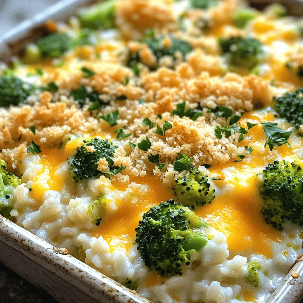 - 2 Tassen gekochter Reis - 2 Tassen Brokkoliröschen - 1 Tasse geriebener Cheddar-Käse - 1 Tasse Champignon-Cremesuppe - 1 Tasse Milch - 1 kleine Zwiebel, fein gehackt - 2 Knoblauchzehen, zerdrückt - 1/2 Teelöffel Salz, Pfeffer und Paprika - 1/2 Tasse Semmelbrösel Für meinen Käse-Brokkoli-Reisauflauf nutze ich frische und einfache Zutaten. Zuerst kommen die Hauptzutaten. Gekochter Reis bildet die Basis. Ich bevorzuge weißen oder braunen Reis. Dann kommen die Brokkoliröschen. Sie sind frisch und knackig, ein echter Genuss. Der Cheddar-Käse bringt den leckeren Käsegeschmack. Zusätzlich benötige ich die weiteren Zutaten. Champignon-Cremesuppe gibt dem Auflauf eine cremige Textur. Milch sorgt für mehr Feuchtigkeit. Eine kleine Zwiebel, fein gehackt, bringt einen tollen Geschmack. Die Gewürze und Toppings sind wichtig. Zerdrückter Knoblauch gibt ein tolles Aroma. Salz, Pfeffer und Paprika bringen die perfekte Würze. Semmelbrösel sorgen für eine knusprige Oberfläche. Schau dir das vollständige Rezept an, um den Auflauf selbst zu machen! Um den Brokkoli vorzubereiten, haben Sie zwei Optionen. Wenn Sie frischen Brokkoli verwenden, dämpfen Sie die Röschen. Dämpfen Sie sie für etwa 3-4 Minuten. Der Brokkoli sollte leicht zart, aber noch knackig sein. Dies behält den frischen Geschmack und die Nährstoffe. Wenn Sie gefrorenen Brokkoli nutzen, tauen Sie ihn auf. Lassen Sie ihn gut abtropfen. So vermeiden Sie, dass der Auflauf zu nass wird. Ein gut abgetropfter Brokkoli ist wichtig für die Konsistenz des Gerichts. Jetzt kommt der spannende Teil! Erhitzen Sie einen Esslöffel Olivenöl in einer Pfanne. Nutzen Sie mittlere Hitze, damit die Zwiebeln und der Knoblauch nicht verbrennen. Fügen Sie die fein gehackte Zwiebel hinzu und braten Sie sie an. Nach etwa 3 Minuten sollte die Zwiebel durchsichtig werden. Dann kommt der zerdrückte Knoblauch dazu. Rühren Sie alles gut um. Der Duft wird köstlich sein! In einer großen Schüssel mischen Sie die Hauptzutaten. Geben Sie den gekochten Reis, den gedämpften Brokkoli und die angebratene Zwiebel mit dem Knoblauch hinein. Fügen Sie die Champignon-Cremesuppe und die Milch hinzu. Streuen Sie auch die Hälfte des geriebenen Cheddar-Käses dazu. Würzen Sie mit Salz, Pfeffer und Paprika. Rühren Sie alles gut um, bis es gleichmäßig vermischt ist. Jetzt füllen Sie die Mischung in eine gefettete Auflaufform. Achten Sie darauf, dass alles gleichmäßig verteilt ist. Streuen Sie dann den restlichen Cheddar-Käse oben drauf. In einer kleinen Schüssel mischen Sie die Semmelbrösel mit geschmolzener Butter oder Olivenöl. Verteilen Sie diese Mischung gleichmäßig über den Käse. Stellen Sie die Auflaufform in den vorgeheizten Ofen. Backen Sie den Auflauf für 25-30 Minuten. Er ist fertig, wenn die Oberfläche sprudelnd und goldbraun ist. Genießen Sie das köstliche Ergebnis Ihres Käse-Brokkoli-Reisauflaufs! Für die genaue Zubereitung, schauen Sie sich das Full Recipe an. Um den perfekten Käse-Brokkoli-Reisauflauf zu machen, ist die Cremigkeit wichtig. Verwende Sahne statt Milch. Sahne macht das Gericht reichhaltiger und cremiger. Es gibt dem Auflauf eine tolle Textur. Die Käseauswahl spielt auch eine große Rolle. Wähle hochwertigen Cheddar-Käse. Er schmilzt gut und bringt viel Geschmack. Du kannst auch andere Käsesorten wie Gouda oder Mozzarella hinzufügen. Diese Käse sorgen für einen anderen Geschmack und machen den Auflauf noch leckerer. Serviere den Auflauf direkt in der Auflaufform. Das sieht rustikal und einladend aus. Du kannst auch einzelne Portionen in Schalen schöpfen. Das macht das Essen noch schöner. Garnieren ist ebenfalls wichtig. Verwende frische, gehackte Petersilie für einen schönen Akzent. Die grüne Farbe bringt Frische und macht das Gericht noch appetitlicher. Denk an Beilagen, die gut zum Auflauf passen. Ein frischer Salat oder knuspriges Brot sind tolle Optionen. Sie ergänzen die Cremigkeit des Auflaufs. Wenn du Zeit sparen möchtest, bereite die Zutaten im Voraus vor. Du kannst den Auflauf einen Tag vorher zubereiten. Lege ihn einfach in den Kühlschrank. Am nächsten Tag backst du ihn frisch. So hast du mehr Zeit für deine Gäste. {{image_4}} Eine köstliche vegetarische Variante ist einfach. Du kannst Tofu hinzufügen oder mehr Gemüse nutzen, wie Karotten oder Erbsen. Wenn du die Champignon-Cremesuppe ersetzen möchtest, wähle eine pflanzliche Variante. So bleibt der Auflauf leicht und lecker. Diese Änderungen machen dein Gericht bunt und nährstoffreich. Für glutenfreie Optionen nutze glutenfreie Semmelbrösel. Diese sind in vielen Läden erhältlich und machen deinen Auflauf knusprig. Wenn du die Cremesuppe ersetzen willst, probiere eine glutenfreie Suppe oder eine einfache weiße Sauce aus. Das macht den Auflauf gesund und für alle geeignet. Wenn du mehr Protein möchtest, füge Hähnchen oder Schinken hinzu. Diese Zutaten machen den Auflauf sättigender. Du kannst auch edamame oder Kichererbsen verwenden. Diese Bohnen sind reich an Eiweiß und passen gut zu Brokkoli. Sie geben dem Auflauf eine extra Portion Nährstoffe und einen tollen Geschmack. Für das vollständige Rezept schau dir das Rezept für Käse-Brokkoli-Reisauflauf an. Um den Käse-Brokkoli-Reisauflauf richtig zu lagern, lassen Sie ihn zuerst abkühlen. Decken Sie die Auflaufform mit Frischhaltefolie oder Aluminiumfolie ab. Alternativ können Sie den Auflauf in einen luftdichten Behälter umfüllen. Im Kühlschrank bleibt der Auflauf bis zu fünf Tage frisch. Achten Sie darauf, dass die Temperatur konstant bleibt. Für das Einfrieren von Resten lassen Sie den Auflauf zuerst abkühlen. Schneiden Sie ihn in Portionen, um das Einfrieren zu erleichtern. Wickeln Sie jede Portion in Frischhaltefolie und legen Sie sie dann in einen Gefrierbeutel. So hält der Auflauf bis zu drei Monate. Zum Auftauen legen Sie den gefrorenen Auflauf einfach über Nacht in den Kühlschrank. Alternativ können Sie die Portionen direkt in der Mikrowelle auftauen. Die besten Methoden zur Erwärmung sind der Ofen oder die Mikrowelle. Im Ofen heizen Sie ihn bei 175°C für etwa 20 Minuten auf. Decken Sie ihn mit Folie ab, um Austrocknung zu vermeiden. In der Mikrowelle erwärmen Sie ihn in kurzen Intervallen von 1-2 Minuten. Rühren Sie zwischendurch um, damit die Hitze gleichmäßig verteilt wird. Fügen Sie bei Bedarf einen Spritzer Milch hinzu, um die Cremigkeit zu erhalten. Der Käse-Brokkoli-Reisauflauf hält sich gut im Kühlschrank. Du kannst ihn dort bis zu fünf Tage aufbewahren. Achte darauf, ihn in einem luftdichten Behälter zu lagern. Wenn du ihn länger aufbewahren möchtest, kannst du ihn einfrieren. Im Gefrierschrank hält er bis zu drei Monate. Stelle sicher, dass er gut verpackt ist, um Gefrierbrand zu vermeiden. Zu diesem Auflauf passen viele Beilagen gut. Ich empfehle einen frischen grünen Salat. Ein einfacher Rucola- oder Spinatsalat mit einem leichten Dressing ist perfekt. Auch ein Tomatensalat mit Feta schmeckt toll dazu. Wenn du etwas Herzhaftes möchtest, sind knusprige Brötchen eine gute Wahl. Ja, du kannst die Zubereitung im Voraus machen. Du kannst den Auflauf am Abend vorher zubereiten und im Kühlschrank lagern. Backe ihn dann einfach, wenn du bereit bist zu essen. Wenn du ihn einfrierst, bereite ihn bis zum Backen vor. Decke die Auflaufform gut ab und friere sie ein. Du kannst ihn dann direkt aus dem Gefrierfach backen. Achte darauf, die Backzeit anzupassen. Zusammengefasst haben wir leckere und gesunde Zutaten für den Käse-Brokkoli-Reisauflauf erkundet. Ich habe Ihnen Schritt für Schritt gezeigt, wie Sie den Auflauf zubereiten und welche Tipps Ihnen helfen können, ihn perfekt zu machen. Denken Sie daran, dass Variationen diesen Auflauf anpassbar machen. Ob vegetarisch oder glutenfrei, der Auflauf passt immer. Lagern Sie die Reste richtig für spätere Mahlzeiten. Probieren Sie es aus, und genießen Sie diesen einfachen, doch schmackhaften Auflauf!