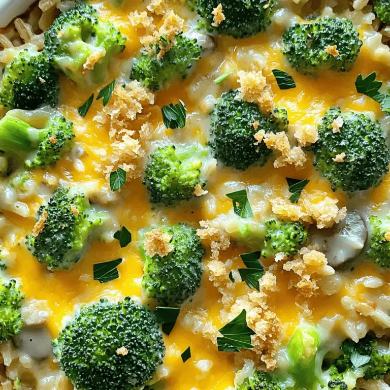 Für einen leckeren Käse-Brokkoli-Reis-Auflauf brauchst du: - 2 Tassen ungekochter Vollkornreis - 4 Tassen Gemüsebrühe - 3 Tassen frische Brokkoliröschen - 1 Tasse geriebener scharfer Cheddar-Käse - 1 Tasse Pilzsuppe (aus der Dose oder selbstgemacht) - 1/2 Tasse Milch - 1 mittelgroße Zwiebel, gewürfelt - 2 Knoblauchzehen, fein gehackt - 1 Teelöffel Paprika - 1 Teelöffel schwarzer Pfeffer - Salz nach Geschmack - 1/2 Tasse Semmelbrösel - 2 Esslöffel Olivenöl Diese Zutaten bilden die Basis für das Gericht. Jeder Bestandteil hat seinen eigenen Geschmack. Der Vollkornreis gibt einen tollen Biss. Der Brokkoli sorgt für Frische und Farbe. Der Käse macht alles schön cremig. Ich empfehle, frische und hochwertige Zutaten zu verwenden. Frischer Brokkoli bringt mehr Geschmack als tiefgefrorener. Achte darauf, dass der Käse gut schmilzt. Scharfer Cheddar gibt dem Auflauf eine tolle Würze. Verwende auch gute Gemüsebrühe für den besten Geschmack. Wenn du keine frischen Zutaten hast, gibt es gute Alternativen. Tiefgefrorener Brokkoli ist eine einfache Option. Er ist oft gleich frisch und spart Zeit. Für die Zwiebel kannst du auch Zwiebelpulver nutzen. Anstelle von Cheddar kannst du andere Käsesorten ausprobieren, wie Gouda oder Mozzarella. Diese Varianten bringen neue Geschmäcker in den Auflauf. Für das vollständige Rezept schaue dir den Abschnitt über die Zubereitung an. Zuerst benötigst du 2 Tassen ungekochten Vollkornreis. Gib den Reis in einen mittelgroßen Topf. Füge 4 Tassen Gemüsebrühe hinzu. Bringe alles zum Kochen. Decke den Topf ab und lasse den Reis bei niedriger Hitze für etwa 45 Minuten köcheln. Der Reis ist fertig, wenn er zart ist und die Brühe aufgesogen wurde. Während der Reis kocht, erhitze 2 Esslöffel Olivenöl in einer großen Pfanne. Füge 1 gewürfelte Zwiebel hinzu und brate sie für 5 Minuten. Die Zwiebel wird glasig und duftet. Danach gib 2 fein gehackte Knoblauchzehen dazu und brate alles eine weitere Minute. Jetzt ist es Zeit für 3 Tassen frische Brokkoliröschen. Sautiere sie 3-4 Minuten, bis sie leuchtend grün sind. In einer großen Schüssel kombiniere den gekochten Reis mit der Zwiebel-Brokkoli-Mischung. Füge 1 Tasse geriebenen scharfen Cheddar-Käse, 1 Tasse Pilzsuppe, 1/2 Tasse Milch, 1 Teelöffel Paprika, 1 Teelöffel schwarzen Pfeffer und Salz nach Geschmack hinzu. Mische alles gut. Übertrage die Mischung in eine gefettete Auflaufform. Streue 1/2 Tasse Semmelbrösel oben drauf. Backe den Auflauf bei 175°C für 30 Minuten. Lass ihn dann 5-10 Minuten ruhen, bevor du ihn servierst. Für das vollständige Rezept, schau dir das Rezept für Käse-Brokkoli-Reis-Auflauf an. Um einen perfekten Auflauf zu machen, ist Timing wichtig. Kochen Sie den Reis nicht zu lange. Der Reis sollte zart sein, aber nicht matschig. Achten Sie darauf, die Brokkoliröschen nicht zu überkochen. Sie sollen noch einen leichten Biss haben. Das gibt dem Auflauf Textur. Mischen Sie die Zutaten gut, damit der Käse gleichmäßig schmilzt. Ein häufiger Fehler ist, zu viel Flüssigkeit zu verwenden. Das kann den Auflauf matschig machen. Achten Sie auch darauf, die Zwiebeln nicht zu dunkel zu braten. Sie sollen glasig und süß sein. Ein weiterer Fehler ist, die Semmelbrösel zu früh hinzuzufügen. Streuen Sie sie erst vor dem Backen darüber. So bleiben sie schön knusprig. Gewürze sind der Schlüssel zu einem guten Geschmack. Fügen Sie Paprika oder Pfeffer nach Ihrem Wunsch hinzu. Sie können auch etwas Knoblauchpulver für mehr Geschmack verwenden. Ein Hauch Muskatnuss passt wunderbar zu Käse. Experimentieren Sie mit Kräutern wie Thymian oder Rosmarin. So können Sie den Auflauf ganz nach Ihrem Geschmack anpassen. {{image_4}} Für eine vegetarische Version kannst du den Käse durch pflanzlichen Käse ersetzen. Nutze für die Sauce eine Mischung aus pflanzlicher Milch und Hefeflocken. Diese geben einen schönen, käsigen Geschmack. Wenn du die vegane Option wählst, achte darauf, dass die Brühe und die Suppe ebenfalls vegan sind. Es gibt viele leckere Alternativen, die du ausprobieren kannst. Um mehr Geschmack hinzuzufügen, experimentiere mit weiteren Zutaten. Du kannst zum Beispiel gebratene Pilze oder Paprika hinzufügen. Auch eine Handvoll Nüsse kann eine knusprige Textur bieten. Wenn du magst, füge etwas Spinat oder Erbsen hinzu. Diese Zutaten bringen Farbe und Nährstoffe in dein Gericht. Für einen noch intensiveren Geschmack kannst du den Auflauf mit verschiedenen Käsesorten überbacken. Versuche Gouda oder Mozzarella für eine cremige Textur. Du kannst auch etwas Parmesan für eine herzhaftere Note hinzufügen. Eine weitere Idee ist, den Auflauf mit einer Schicht knuspriger Zwiebelringe zu toppen. Das gibt einen tollen Crunch und einen zusätzlichen Geschmack. So wird dein Käse-Brokkoli-Reis-Auflauf immer wieder neu und spannend. Um übrig gebliebenen Auflauf richtig aufzubewahren, lassen Sie ihn zuerst abkühlen. Dann decken Sie die Form mit Folie oder einem Deckel ab. Dies hilft, Feuchtigkeit zu halten. Lagern Sie den Auflauf im Kühlschrank. Er bleibt dort für drei bis fünf Tage frisch. Stellen Sie sicher, dass die Temperatur unter 4°C bleibt. Wenn Sie den Auflauf länger aufbewahren möchten, frieren Sie ihn ein. Teilen Sie den Auflauf in Portionen. Verwenden Sie luftdichte Behälter oder Gefrierbeutel. So bleibt der Auflauf bis zu drei Monate haltbar. Zum Auftauen, legen Sie den Auflauf über Nacht in den Kühlschrank. Sie können ihn auch direkt aus dem Gefrierfach backen. Das dauert länger, aber das Ergebnis ist lecker. Zum Aufwärmen sollten Sie den Auflauf im Ofen machen. Heizen Sie den Ofen auf 175°C vor. Bedecken Sie den Auflauf mit Folie, um ein Austrocknen zu verhindern. Erwärmen Sie ihn für etwa 20 bis 25 Minuten. Überprüfen Sie die Temperatur. Der Auflauf sollte heiß sein. Für eine knusprige Oberseite können Sie die Folie in den letzten fünf Minuten abnehmen. So wird der Käse schön goldbraun. Dieses Rezept ergibt 6 bis 8 Portionen. Die Menge hängt von der Größe der Portionen ab. Es ist perfekt für eine Familie oder eine kleine Gruppe. Wenn Sie eine größere Menge brauchen, können Sie die Zutaten einfach verdoppeln. Ja, Sie können andere Käsesorten verwenden. Gouda oder Mozzarella sind gute Alternativen. Diese Käsesorten schmelzen gut und geben einen anderen Geschmack. Experimentieren Sie mit Ihren Lieblingskäsesorten, um neue Aromen zu entdecken. Ja, dieser Auflauf ist ideal für Meal Prep. Sie können ihn im Voraus zubereiten und im Kühlschrank aufbewahren. Er bleibt frisch und lecker für einige Tage. Sie können auch Portionen einfrieren und später genießen. Der Käse-Brokkoli-Reis-Auflauf ist einfach zuzubereiten und sehr lecker. Wir haben die Hauptzutaten, deren Qualität und Alternativen besprochen. Ich habe dir eine Schritt-für-Schritt-Anleitung gegeben, um die Zubereitung zu erleichtern. Tipps und Tricks helfen dir, den perfekten Auflauf zu machen. Variationen zeigen dir Möglichkeiten zur Anpassung. Schließlich gibt es Hinweise zur Lagerung und häufige Fragen. Mach dein Rezept einzigartig und genieß es!