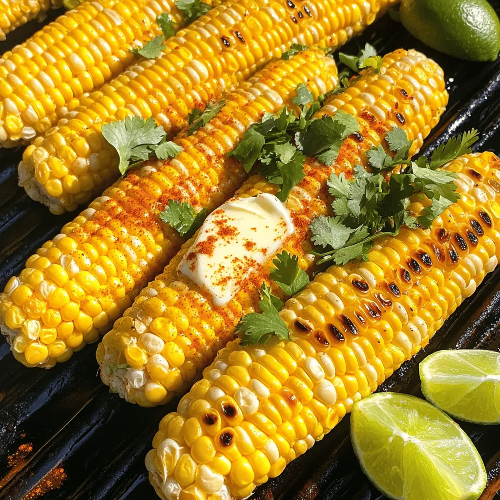 - 4 frische Maiskolben, von der Hülle befreit - 3 Esslöffel Limettensaft - 1 Teelöffel Chili-Pulver (nach Geschmack anpassen) - 1/2 Teelöffel geräuchertes Paprikapulver - 1/2 Teelöffel Knoblauchpulver - 1/4 Teelöffel Salz - 1/4 Teelöffel schwarzer Pfeffer Die Hauptzutaten für Chili Lime Corn on the Cob sind einfach und frisch. Frische Maiskolben sind der Schlüssel. Sie bringen den süßen Geschmack mit. Limettensaft fügt eine spritzige Note hinzu. Gewürze wie Chili-Pulver und geräuchertes Paprikapulver geben Tiefe und Wärme. Salz und Pfeffer runden alles ab. - Geschmolzene Butter - Frischer Koriander zur Garnierung - Limettenviertel zum Servieren Optionales Zubehör macht das Gericht noch besser. Geschmolzene Butter sorgt für reichhaltigen Geschmack. Frischer Koriander verleiht einen schönen Farbkontrast und frischen Geschmack. Limettenviertel sind perfekt, um mehr Saft hinzuzufügen. Diese Extras machen Ihr Gericht besonders. Für das vollständige Rezept schauen Sie sich die [Full Recipe] an. - Heizen Sie Ihren Grill auf mittelhohe Hitze vor (ca. 200°C oder 400°F). - Befreien Sie die Maiskolben vollständig von der Hülle. Entfernen Sie alle Seidenfäden. - In einer kleinen Schüssel vermengen Sie den Limettensaft, das Chili-Pulver, das geräucherte Paprikapulver, das Knoblauchpulver, das Salz und den schwarzen Pfeffer. - Rühren Sie die Mischung gut um, bis alles gut kombiniert ist. - Bestreichen Sie jeden Maiskolben großzügig mit der geschmolzenen Butter. Achten Sie darauf, dass jeder Teil gut bedeckt ist. - Streuen Sie die Gewürzmischung gleichmäßig über die Maiskolben. Stellen Sie sicher, dass alle Seiten gut beschichtet sind. - Legen Sie die Maiskolben direkt auf den Grill. Grillen Sie sie etwa 10-15 Minuten lang. - Wenden Sie die Kolben gelegentlich, bis der Mais zart ist und schöne Grillstreifen hat. - Nach dem Grillen nehmen Sie die Maiskolben vom Grill. Garnieren Sie sie mit frischem, gehacktem Koriander. - Servieren Sie die heißen Maiskolben mit Limettenvierteln an der Seite für zusätzlichen Zest! Für detaillierte Anweisungen und Tipps schauen Sie sich das [Full Recipe] an. - Temperaturkontrolle: Achte darauf, deinen Grill auf mittelhohe Hitze vorzubereiten. Das sorgt für gleichmäßiges Garen. Die ideale Temperatur liegt bei etwa 200°C. So grillst du die Maiskolben perfekt. - Hinweise zum Wenden der Kolben: Wende die Kolben alle paar Minuten. So bekommst du schöne Grillstreifen. Diese Technik hilft, den Mais gleichmäßig zu garen, ohne dass er anbrennt. - Schärfe grad genau abstimmen: Du kannst die Schärfe anpassen, indem du mehr oder weniger Chili-Pulver verwendest. Beginne mit einem Teelöffel und taste dich langsam vor. So findest du den perfekten Kick für deinen Geschmack. - Alternative Gewürzkombinationen: Probiere auch andere Gewürze aus. Paprika, Kreuzkümmel oder sogar Parmesan können tolle Akzente setzen. Sei kreativ und finde deine Lieblingsmischung! - Anrichten für besondere Anlässe: Serviere die Maiskolben auf einem rustikalen Holzteller. Das gibt deinem Gericht ein tolles Aussehen. Ergänze es mit frischen Limettenvierteln und Koriander für den Wow-Faktor. - Dekorative Serviervorschläge: Eine schöne Servieridee ist, die Kolben in einem hohen Glas zu präsentieren. So sieht es ansprechend aus und bleibt warm. Deine Gäste werden begeistert sein! {{image_4}} Für die vegane Variante von Chili Lime Corn on the Cob benutze ich pflanzliche Butter. Diese Butter gibt dem Mais den gleichen tollen Geschmack. Du kannst auch andere Gemüsebeilagen hinzufügen, wie Paprika oder Zucchini. Diese passen gut zum Grillen und machen dein Gericht bunter und gesünder. Wenn du eine asiatische Wendung magst, füge Sojasauce und Sesam hinzu. Diese Zutaten geben dem Mais einen herzhaften, salzigen Geschmack. Ich empfehle, den Mais nach dem Grillen mit frischen Frühlingszwiebeln zu garnieren. Sie bringen eine frische Note und einen schönen Crunch. Für eine süß-smoky Variante kannst du Honig oder Ahornsirup verwenden. Diese Süße passt perfekt zu dem scharfen Chili. Ergänze es mit geräuchertem Paprikapulver. Das gibt dem Gericht einen tiefen, rauchigen Geschmack, der einfach unwiderstehlich ist. Wenn du mehr Ideen brauchst, schau dir das [Full Recipe] an! Um frische Maiskolben zu lagern, wählen Sie einen luftdichten Behälter. Ein feuchtes Tuch kann helfen, die Feuchtigkeit zu halten. Lagern Sie die Kolben im Kühlschrank. So bleibt der Geschmack frisch und süß. Wenn Sie Reste haben, schneiden Sie den Mais vom Kolben ab. Bewahren Sie ihn in einem luftdichten Behälter auf. Reste halten sich etwa drei bis vier Tage im Kühlschrank. Sie können die Reste auch in Salaten oder als Füllung verwenden. Um Maiskolben einzufrieren, blanchieren Sie sie zuerst in kochendem Wasser. Lassen Sie sie danach abkühlen und verpacken Sie sie in Gefrierbeutel. So bleiben sie bis zu sechs Monate haltbar. Zum Auftauen legen Sie die Kolben einfach in den Kühlschrank oder tauen sie in der Mikrowelle auf. So bleibt der Geschmack frisch und lecker. Für das beste Ergebnis, probieren Sie das vollständige Rezept für Chili Lime Corn on the Cob! Die Zubereitung dauert etwa 10 Minuten. Die Kochzeit auf dem Grill beträgt 10 bis 15 Minuten. Insgesamt sind das 25 Minuten für das gesamte Gericht. So bleibt der Mais frisch und lecker. Chili Lime Corn on the Cob passt gut zu vielen Gerichten. Hier sind einige Ideen: - Gegrilltes Hähnchen oder Rindfleisch - Frische Salate wie einen Tomatensalat - Guacamole oder Salsa für einen mexikanischen Touch - Reis oder Quinoa als sättigende Beilage Diese Kombinationen bringen den Geschmack des Maises noch besser zur Geltung. Ja, du kannst die Maiskolben auch im Ofen zubereiten. Heize den Ofen auf 200 Grad Celsius vor. Lege die vorbereiteten Maiskolben auf ein Backblech. Backe sie für 20 bis 25 Minuten. Wende sie nach der Hälfte der Zeit, damit sie gleichmäßig garen. So bleibt der Mais zart und saftig. Ja, dieses Rezept ist glutenfrei. Alle Zutaten sind von Natur aus frei von Gluten. Das macht es perfekt für alle, die Gluten meiden möchten. Achte jedoch darauf, dass die Gewürze, die du verwendest, ebenfalls glutenfrei sind. Zusammengefasst zeigt dieser Beitrag, wie man leckere Chili Lime Maiskolben zubereitet. Wir haben die Hauptzutaten besprochen, die Zubereitungsschritte detailliert erläutert und Tipps gegeben, um das Grillen zu perfektionieren. Du kannst die Rezepte ganz nach deinem Geschmack anpassen, inklusive veganer und asiatischer Varianten. Nutze die Lagerungstipps, um deine Reste frisch zu halten. Experimentiere und finde deine Lieblingsversion dieses köstlichen Snacks. Lass den Grill heiß werden und genieße jeden Bissen!