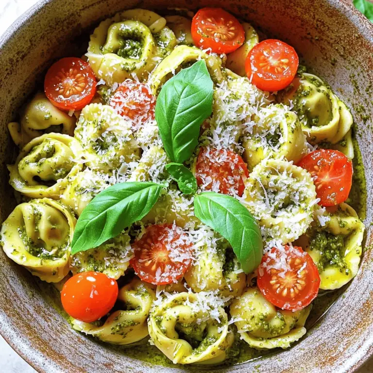 Für ein leckeres Pesto Hühnchen Tortellini Gericht brauchst du: - 2 Tassen frische Tortellini (mit Käse oder Spinat gefüllt) - 1 Tasse gekochtes Hühnchen, zerrissen oder gewürfelt - 1 Tasse Basilikumpesto (aus dem Laden oder selbstgemacht) - 1 Tasse Kirschtomaten, halbiert - 1/2 Tasse Schlagsahne - 1/2 Tasse geriebener Parmesan - 2 Esslöffel Olivenöl - Salz und Pfeffer nach Geschmack - Frische Basilikumblätter zur Garnitur Diese Zutaten sind einfach zu finden und machen die Mahlzeit besonders lecker. Ich empfehle, frische Tortellini zu verwenden. Sie haben einen tollen Geschmack und eine angenehme Textur. Um das Pesto Hühnchen Tortellini zu kochen, benötigst du: - Einen großen Topf für die Tortellini - Eine große Pfanne für das Hühnchen und die Sauce - Ein Sieb zum Abgießen der Tortellini - Ein Kochlöffel zum Rühren - Ein Schneidebrett und ein Messer für das Gemüse Mit diesen Utensilien kannst du alles leicht und schnell zubereiten. Hochwertige Zutaten machen einen großen Unterschied. Hier sind einige Tipps: - Wähle frische Tortellini aus dem Kühlregal. Sie schmecken besser als getrocknete. - Achte auf gutes Hühnchen. Frisch oder selbstgekocht ist ideal. - Verwende frisches Basilikum für das Pesto. Es hat mehr Aroma. - Kirschtomaten sollten reif und fest sein. Sie bringen Süße ins Gericht. - Hochwertiger Parmesan gibt dem Gericht einen tollen Geschmack. Wenn du diese Tipps befolgst, wird dein Gericht noch leckerer! Du kannst das ganze Rezept im Abschnitt "Full Recipe" nachlesen. Um die Tortellini perfekt zu kochen, bringe einen großen Topf mit gesalzenem Wasser zum Kochen. Füge die frischen Tortellini hinzu und koche sie für 3-4 Minuten. Sie sollten al dente sein, also nicht zu weich. Gieße sie dann ab und stelle sie beiseite. Erhitze in einer großen Pfanne 2 Esslöffel Olivenöl bei mittlerer Hitze. Gib das gekochte Hühnchen und die halbierten Kirschtomaten in die Pfanne. Brate alles für etwa 3-4 Minuten an. Achte darauf, dass die Tomaten weich werden und das Hühnchen warm ist. Reduziere die Hitze auf mittlere bis niedrige Stufe. Gieße das Basilikumpesto und die Schlagsahne in die Pfanne. Rühre gut um, damit sich alles verbindet. Lass die Mischung für etwa 2 Minuten köcheln, bis sie heiß ist. Jetzt ist es Zeit, die gekochten Tortellini hinzuzufügen. Gib sie vorsichtig in die Pfanne und wende sie sanft in der Pesto-Mischung. Streue den geriebenen Parmesan darüber und rühre, bis er schmilzt. Schmecke alles mit Salz und Pfeffer ab. Nehme die Pfanne vom Herd und garniere das Gericht mit frischen Basilikumblättern. Serviere es sofort für den besten Geschmack. Diese Schritte ergeben eine schmackhafte und schnelle Mahlzeit. Für das vollständige Rezept, schau dir die [Full Recipe] an. Um eine perfekte Pesto-Mischung zu erstellen, beginne mit frischen Zutaten. Frisches Basilikum bringt den besten Geschmack. Wenn du magst, kannst du auch Pinienkerne oder Walnüsse hinzufügen. Diese Nüsse geben dem Pesto eine schöne Textur. Mische alles in einem Mixer. Füge langsam Olivenöl hinzu, bis die Mischung cremig wird. Denke daran, Parmesan am Ende hinzuzufügen. So bleibt der Geschmack frisch und intensiv. Du kannst die Aromen deines Pestos leicht anpassen. Möchtest du einen schärferen Geschmack? Füge etwas Knoblauch oder Chili hinzu. Für einen milderen Geschmack verwende weniger Knoblauch. Salz und Pfeffer sind wichtig, aber gehe sparsam damit um. Probiere die Mischung während des Mixens. So findest du die perfekte Balance für deinen Geschmack. Wenn du wenig Zeit hast, benutze fertiges Pesto aus dem Laden. Es spart Zeit und ist oft sehr lecker. Du kannst auch gefrorene Tortellini verwenden. Diese sind schnell zubereitet und haben eine gute Konsistenz. Für eine extra schnelle Mahlzeit, bereite das Hühnchen im Voraus vor. So kannst du alles in weniger als 20 Minuten zubereiten. Das macht das Rezept perfekt für geschäftige Tage. Für das komplette Rezept, schau dir das [Full Recipe] an! {{image_4}} Wenn Sie eine vegetarische Version von Pesto Hühnchen Tortellini machen möchten, ist das ganz einfach. Statt Hühnchen können Sie gegrilltes Gemüse verwenden. Zucchini, Paprika und Auberginen passen gut. Diese Gemüse bringen frische Aromen in Ihr Gericht. Sie können auch Kichererbsen oder Linsen für zusätzliche Proteine nutzen. Anstelle von Schlagsahne können Sie pflanzliche Sahne verwenden. Das macht das Gericht leicht und dennoch lecker. Wenn Sie Abwechslung bei den Proteinen möchten, probieren Sie Garnelen oder Lachs. Diese Meeresfrüchte passen toll zu Pesto. Sie geben dem Gericht einen neuen Geschmack. Für eine herzhaftere Option können Sie auch Wurst oder Speck verwenden. Diese Zutaten verleihen dem Gericht eine rauchige Note. Achten Sie darauf, die Garzeiten anzupassen, damit alles gut durchgekocht wird. Pesto gibt es in verschiedenen Geschmacksrichtungen. Sie können traditionelles Basilikumpesto verwenden oder kreativ werden. Rucola oder Spinat sind tolle Alternativen für einen anderen Geschmack. Auch getrocknete Tomatenpesto bringt eine süße Note. Wenn Sie Nüsse nicht mögen, können Sie Sonnenblumenkerne verwenden. Diese Optionen machen Ihr Gericht besonders. Experimentieren Sie und finden Sie Ihre Lieblingsversion. Für das vollständige Rezept schauen Sie sich die Pesto Hühnchen Tortellini Delight an. Um die Reste von Pesto Hühnchen Tortellini frisch zu halten, lege sie in einen luftdichten Behälter. Stelle sicher, dass der Behälter gut verschlossen ist. Lagere ihn im Kühlschrank. So bleiben die Aromen und die Textur erhalten. Du solltest die Reste innerhalb von 3 bis 4 Tagen essen. Du kannst die Tortellini auch einfrieren. Teile die Reste in Portionen auf und lege sie in Gefrierbeutel. Drücke die Luft heraus, bevor du sie verschließt. So bleiben die Tortellini bis zu einem Monat frisch. Wenn du bereit bist, sie zu essen, taue sie im Kühlschrank auf. Um die Tortellini aufzuwärmen, benutze eine Pfanne. Füge einen Schuss Wasser oder Brühe hinzu, um das Gericht feucht zu halten. Erhitze es langsam bei mittlerer Hitze. Rühre die Mischung gut um, bis alles heiß ist. Vermeide die Mikrowelle, da dies die Textur beeinträchtigen kann. Für das vollständige Rezept gehe zu [Full Recipe]. Die Zubereitung von Pesto Hühnchen Tortellini dauert insgesamt etwa 20 Minuten. Die Vorbereitungszeit ist nur 10 Minuten. Das Kochen der Tortellini benötigt etwa 3-4 Minuten. Das Anbraten des Hühnchens und der Tomaten dauert ebenfalls 3-4 Minuten. Die restlichen Schritte sind schnell erledigt. Ja, du kannst Tiefkühl-Tortellini verwenden. Sie sind eine praktische Option, wenn du wenig Zeit hast. Achte darauf, die Tortellini nach den Anweisungen auf der Verpackung zu kochen. Der Geschmack wird trotzdem köstlich sein. Zu Pesto Hühnchen Tortellini passen viele Beilagen. Ein einfacher grüner Salat ist erfrischend und leicht. Auch geröstetes Gemüse ergänzt das Gericht gut. Wenn du etwas mehr möchtest, sind Knoblauchbrot oder ein italienisches Brot eine tolle Wahl. Sie fügen Geschmack und Textur hinzu. Für das vollständige Rezept kannst du die [Full Recipe] ansehen. Dieses Rezept für Pesto Hühnchen Tortellini ist einfach und lecker. Wir haben die nötigen Zutaten, die Schritte zum Kochen und wertvolle Tipps besprochen. Denk daran, hochwertige Produkte zu wählen, um den besten Geschmack zu erzielen. Du kannst auch Variationen ausprobieren, um dein Gericht zu personalisieren. Reste lassen sich gut lagern und aufwärmen. Überrasche deine Freunde mit diesem tollen Gericht. Es ist schnell zubereitet und wird allen gefallen. Viel Spaß beim Kochen!