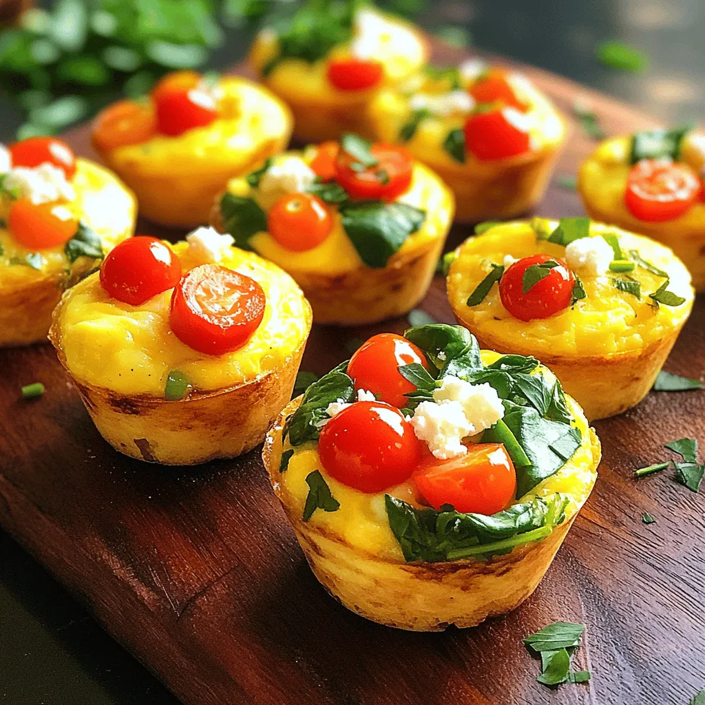 - 6 große Eier - 1 Tasse frischer Spinat, grob gehackt - 1 Tasse Kirschtomaten, halbiert - 1/2 Paprika, gewürfelt - 1/2 Tasse Feta-Käse, zerbröselt Die Hauptzutaten sind einfach und frisch. Die Eier bilden die Basis der Muffins. Spinat bringt Farbe und Nährstoffe. Kirschtomaten sind süß und saftig. Paprika sorgt für Knackigkeit und Geschmack. Feta-Käse gibt einen salzigen, cremigen Kick. - 1/4 Tasse Milch - 1 Teelöffel italienische Kräuter - Salz und Pfeffer nach Geschmack - Kochspray oder Olivenöl zum Einfetten Die Gewürze und Zusatzstoffe machen den Unterschied. Milch macht die Eier locker und cremig. Italienische Kräuter bringen ein tolles Aroma. Salz und Pfeffer sind wichtig für den Geschmack. Verwenden Sie Kochspray oder Olivenöl, um das Muffinblech vorzubereiten. Wenn Sie mehr über die Zubereitung erfahren möchten, schauen Sie sich das Full Recipe an. Heize deinen Ofen auf 175°C (350°F) vor. Das sorgt dafür, dass die Muffins gleichmäßig backen. Fette ein Muffinblech mit Kochspray oder Olivenöl ein. Dies hilft, dass die Muffins später nicht kleben bleiben. Nimm eine große Rührschüssel und breche die Eier hinein. Verquirle die Eier gründlich. Sie sollten gut vermischt sein. Füge dann die Milch, italienische Kräuter, Salz und Pfeffer zu den Eiern. Vermenge alles gut miteinander. So bekommst du eine leckere Basis für deine Muffins. Jetzt kommt der spannende Teil. Füge den gehackten Spinat, die halbierten Kirschtomaten, die gewürfelte Paprika und den zerbröselten Feta-Käse zur Eiermischung hinzu. Vermenge alles sanft. Gieße die Mischung gleichmäßig in die Muffinformen. Fülle jede Form bis zu drei Vierteln. Stelle das Muffinblech in den vorgeheizten Ofen. Backe die Muffins 18 bis 20 Minuten. Sie sind fertig, wenn sie aufgegangen sind und die Mitte fest ist. Lass sie kurz abkühlen, bevor du sie herausnimmst. Du kannst sie warm servieren oder im Kühlschrank für später aufbewahren. Für die vollständige Zubereitung sieh dir das [Full Recipe] an. Um die perfekte Konsistenz deiner Muffins zu erreichen, achte auf die Backzeit und Temperatur. Heize deinen Ofen auf 175°C vor. Backe die Muffins für 18 bis 20 Minuten. Sie sollten aufgegangen und die Mitte fest sein. Überprüfe die Temperatur vor dem Servieren. Lass die Muffins einige Minuten abkühlen, bevor du sie aus der Form nimmst. So bleibt die Form schön. Die Möglichkeiten sind groß, wenn es um Anpassungsoptionen geht. Du kannst verschiedene Gemüsearten verwenden, wie Zucchini oder Brokkoli. Auch verschiedene Käsesorten wie Cheddar oder Mozzarella passen gut. Gewürze kannst du nach deinem Geschmack anpassen. Probiere Paprika, Kreuzkümmel oder frische Kräuter. Experimentiere und finde deine Lieblingskombinationen. Das macht das Kochen spannend und individuell. Für die vollständige Anleitung, schaue dir das Full Recipe an. {{image_4}} Um die herzhaften Frühstücks-Ei-Muffins vegan zu machen, können Sie Feta-Käse durch veganen Käse ersetzen. Veganer Käse schmilzt oft gut und sorgt für den cremigen Geschmack, den wir lieben. Zusätzlich empfehle ich, saisonales Gemüse zu verwenden. Im Frühling sind Spargel und Erbsen toll. Im Herbst passen Kürbis und Zucchini gut. Diese Zutaten geben den Muffins frische Aromen und Farben. Wenn Sie mehr Protein möchten, fügen Sie Schinken oder Speck hinzu. Schneiden Sie diese Zutaten klein und mischen Sie sie unter die Eier. Das gibt den Muffins einen herzhaften Biss. Eine weitere Option ist, Eiweiß anstelle ganzer Eier zu verwenden. Das macht die Muffins leichter und verringert den Fettgehalt. Mischen Sie einfach das Eiweiß mit den anderen Zutaten. Für das vollständige Rezept schauen Sie sich den Abschnitt „Herzhafte Frühstücks-Ei-Muffins“ an. Um die Muffins frisch zu halten, wählen Sie einen guten Behälter. Ein luftdichter Behälter ist ideal. Legen Sie die Muffins vorsichtig hinein, um sie nicht zu zerdrücken. So bleiben sie schön. Die Muffins halten sich im Kühlschrank etwa 3 bis 5 Tage. Wenn Sie sie länger aufbewahren möchten, denken Sie ans Einfrieren. Um die Muffins einzufrieren, lassen Sie sie zuerst abkühlen. Wickeln Sie jede Muffin in Frischhaltefolie. Legen Sie die eingewickelten Muffins in einen gefrierfesten Beutel. So bleibt der Geschmack erhalten. Zum Aufwärmen nehmen Sie die Muffins einfach aus dem Gefrierfach. Lassen Sie sie im Kühlschrank über Nacht auftauen. Sie können sie dann in der Mikrowelle oder im Ofen aufwärmen. Für die Mikrowelle, erwärmen Sie sie 30 Sekunden lang. Im Ofen backen Sie sie bei 175°C für etwa 10 Minuten. So schmecken sie fast wie frisch gebacken. Die Muffins halten sich etwa 3 bis 5 Tage im Kühlschrank. Um sie frisch zu halten, lege sie in einen luftdichten Behälter. So bleiben sie saftig und lecker. Du kannst sie auch in Plastikfolie wickeln. Das schützt sie vor dem Austrocknen. Wenn du die Muffins länger aufbewahren möchtest, friere sie einfach ein. Ja, du kannst die Muffins ohne Milch machen. Ersetze die Milch einfach durch Wasser oder eine pflanzliche Alternative. Zum Beispiel, Mandelmilch oder Hafermilch sind gute Optionen. Diese Alternativen verändern den Geschmack etwas, aber die Muffins bleiben köstlich und fluffig. Ich finde, die Muffins schmecken warm am besten. Wenn sie frisch aus dem Ofen kommen, sind sie saftig und die Aromen sind stark. Du kannst sie auch kalt genießen, vor allem als Snack. Die Textur ist dann fester, aber immer noch lecker. Probiere beide Varianten aus, um deinen Favoriten zu finden! Diese Anleitung zeigt, wie man leckere Gemüse-Eier-Muffins zubereitet. Sie benötigen einfache Zutaten wie Eier, Spinat und Feta-Käse. Wir haben den gesamten Prozess erklärt, vom Vorheizen des Ofens bis zum Backen. Mit unseren Tipps erreichen Sie die perfekte Konsistenz. Variieren Sie die Rezepte mit verschiedenen Gemüsesorten oder Käse. Lagern Sie die Muffins richtig, um ihre Frische zu halten. Mit diesen Tricks können Sie schnell, gesund und lecker essen. Probieren Sie es aus und genießen Sie Ihre eigenen Muffins!