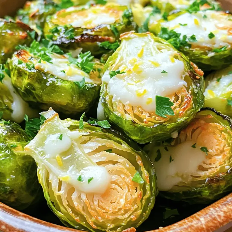 - 450 g Brussels sprouts, gewaschen, geputzt und halbiert - 60 ml Olivenöl - 4 Knoblauchzehen, fein gehackt - 50 g frisch geriebener Parmesan - 1 Teelöffel Meersalz - 1/2 Teelöffel schwarzer Pfeffer - 1/2 Teelöffel rote Pfefferflocken (optional für Schärfe) - Schale von 1 Zitrone - Frische Petersilie, gehackt (zum Garnieren) Wenn du keine Brussels sprouts hast, kannst du Brokkoli verwenden. Das gibt einen ähnlichen Geschmack. Anstelle von Olivenöl kannst du auch Avocadoöl nutzen. Parmesan kann durch Pecorino ersetzt werden, wenn du etwas Würziges möchtest. Für eine vegane Option kannst du Hefeflocken anstelle von Käse verwenden. Knoblauch bringt nicht nur Geschmack, sondern auch viele gesundheitliche Vorteile. Er stärkt das Immunsystem und hat entzündungshemmende Eigenschaften. Parmesan ist reich an Kalzium und verleiht den Röst-Brussels sprouts eine cremige Textur. Zitronenschale fügt Frische hinzu und hebt die Aromen hervor. Petersilie ist nicht nur dekorativ, sondern auch eine gute Quelle für Vitamine. Zuerst sammelst du alle Zutaten. Du brauchst 450 g Brussels sprouts, 60 ml Olivenöl, 4 Knoblauchzehen, 50 g Parmesan, 1 Teelöffel Meersalz, 1/2 Teelöffel schwarzen Pfeffer, und 1/2 Teelöffel rote Pfefferflocken, wenn du es scharf magst. Außerdem nimm die Schale von 1 Zitrone und frische Petersilie für die Garnierung. Wasche und putze die Brussels sprouts, dann halbierst du sie. In einer großen Schüssel vermischst du die halbierten Brussels sprouts mit dem Olivenöl, dem gehackten Knoblauch, dem Salz und dem Pfeffer. Wenn du die roten Pfefferflocken magst, füge sie jetzt hinzu. Rühre alles gut durch, damit die Brussels sprouts gleichmäßig bedeckt sind. Heize deinen Ofen auf 200°C vor. Lege ein Backblech mit Backpapier aus. Breite die marinierten Brussels sprouts auf dem Blech in einer einzigen Schicht aus. Das hilft beim Rösten und macht die Reinigung einfach. Roste die Brussels sprouts für 20 bis 25 Minuten. Wende sie nach etwa 10 Minuten, damit sie gleichmäßig garen. Die Röst-Brussels sprouts sind bereit, wenn sie goldbraun und knusprig sind. Sobald die Brussels sprouts aus dem Ofen kommen, streue schnell den frisch geriebenen Parmesan darüber. Schiebe das Blech für weitere 3 bis 5 Minuten zurück in den Ofen. Der Käse soll schmelzen und leicht sprudeln. Wenn du die Röst-Brussels sprouts herausnimmst, streue die Zitronenschale und die frische Petersilie darüber. Das gibt einen frischen Geschmack und sieht toll aus. Serviere die Röst-Brussels sprouts warm. Sie sind perfekt als Beilage oder Hauptgericht. Wenn du mehr über das Rezept erfahren möchtest, schau dir das [Full Recipe] an. Um die besten Röstergebnisse zu bekommen, achte darauf, die Brussels sprouts gleichmäßig zu schneiden. Halbiere sie, damit sie innen zart und außen knusprig werden. Das Olivenöl hilft, die Hitze gleichmäßig zu verteilen. So bräunen sie schön. Lasse genug Platz zwischen den Stückchen auf dem Blech. Wenn sie sich berühren, werden sie nicht knusprig. Das Rösten bei 200°C sorgt für die perfekte Temperatur. Ein häufiges Problem ist das Überladen des Backblechs. Wenn du zu viele Brussels sprouts auf einmal röstest, dampfen sie statt zu rösten. Ein weiterer Fehler ist, den Käse zu früh hinzuzufügen. Warte, bis die Brussels sprouts fast fertig sind. So bleibt der Parmesan geschmolzen und knusprig. Achte auch darauf, die Sprouts zur Hälfte der Backzeit zu wenden. So garen sie gleichmäßig und werden schön braun. Du kannst das Rezept leicht anpassen, um mehr Geschmack zu bekommen. Füge Speck oder Schinken hinzu, um einen herzhaften Kick zu erhalten. Für eine süßere Note, probiere Honig oder Balsamico-Essig. Auch Nüsse oder Mandeln bringen einen tollen Crunch. Experimentiere mit verschiedenen Kräutern wie Thymian oder Rosmarin für mehr Aroma. Diese kleinen Extras machen das Gericht besonders und lecker. Für das gesamte Rezept schau dir die [Full Recipe] an. {{image_4}} Du kannst diese Röst-Brussels sprouts leicht vegan machen. Verwende einfach eine pflanzliche Käsealternative. Dazu kannst du Nährhefe verwenden, um einen ähnlichen Geschmack zu erzielen. Diese Option gibt deinem Gericht einen herzhaften Geschmack. Die Gewürze machen den Unterschied! Probiere verschiedene Gewürze aus, um neue Aromen zu entdecken. Zum Beispiel, füge Kreuzkümmel oder Paprika hinzu. Für ein wenig mehr Schärfe kannst du auch Cayennepfeffer verwenden. Diese Variationen bringen frischen Wind in dein Rezept. Röst-Brussels sprouts passen gut zu vielen Gerichten. Serviere sie mit Quinoa oder einem frischen Salat. Auch Kartoffelpüree ist eine tolle Beilage. Für ein festliches Essen kombiniere sie mit geröstetem Fleisch oder Fisch. Auf diese Weise wird dein Mahlzeit noch schmackhafter. Entdecke weitere Ideen in der [Full Recipe]. Um die Röst-Brussels sprouts frisch zu halten, lege sie in einen luftdichten Behälter. Lass sie auf Raumtemperatur abkühlen, bevor du sie lagerst. Stelle den Behälter in den Kühlschrank. So bleiben sie bis zu drei Tage gut. Vermeide es, sie warm zu lagern, da dies die Textur beeinflusst. Wenn du die Röst-Brussels sprouts wieder aufwärmen möchtest, benutze den Ofen. Heize ihn auf 180°C vor. Lege die Röst-Brussels sprouts auf ein Backblech. Backe sie 10 bis 15 Minuten, bis sie wieder knusprig sind. Du kannst auch eine Pfanne verwenden. Erhitze sie bei mittlerer Hitze und rühre sie regelmäßig um. Röst-Brussels sprouts halten sich im Kühlschrank bis zu drei Tage. Wenn sie unangenehm riechen oder matschig aussehen, entsorge sie. Du kannst sie auch einfrieren, aber die Textur ändert sich. Im Gefrierschrank bleiben sie bis zu einem Monat gut. Wenn du sie aufwärmst, erwarte eine weichere Konsistenz. Du solltest die Brussels sprouts etwa 20 bis 25 Minuten rösten. Sie sollten goldbraun und knusprig sein. Wende sie nach der Hälfte der Zeit, damit sie gleichmäßig garen. So erhältst du die beste Textur und den besten Geschmack. Ja, du kannst andere Käsesorten nutzen. Feta oder Gouda sind tolle Alternativen. Diese Käsesorten bringen eigene Aromen mit. Experimentiere ruhig und finde deinen Favoriten. Röst-Brussels sprouts sind vielseitig. Sie passen gut zu gegrilltem Hähnchen oder Fisch. Du kannst sie auch zu einer einfachen Pasta servieren. Salate oder Quinoa-Beilagen ergänzen das Gericht ebenfalls gut. Entdecke die Knoblauch-Parmesan Röst-Brusselssprossen mit dem Full Recipe! Diese Anleitung bietet alle wichtigen Punkte für geröstete Rosenkohl. Wir haben die Zutaten, ihre Vorteile und Tipps, um Fehler zu vermeiden, besprochen. Zudem gibt es viele Variationen und Aufbewahrungstipps für frische Ergebnisse. Die perfekte Röstung bringt den besten Geschmack. Experimentiere mit neuen Kombinationen, um kreative Beilagen zu schaffen. Mit diesen Informationen kannst du jetzt loslegen und deine Gäste begeistern. Röstete der Rosenkohl wird sicher zum Hit!