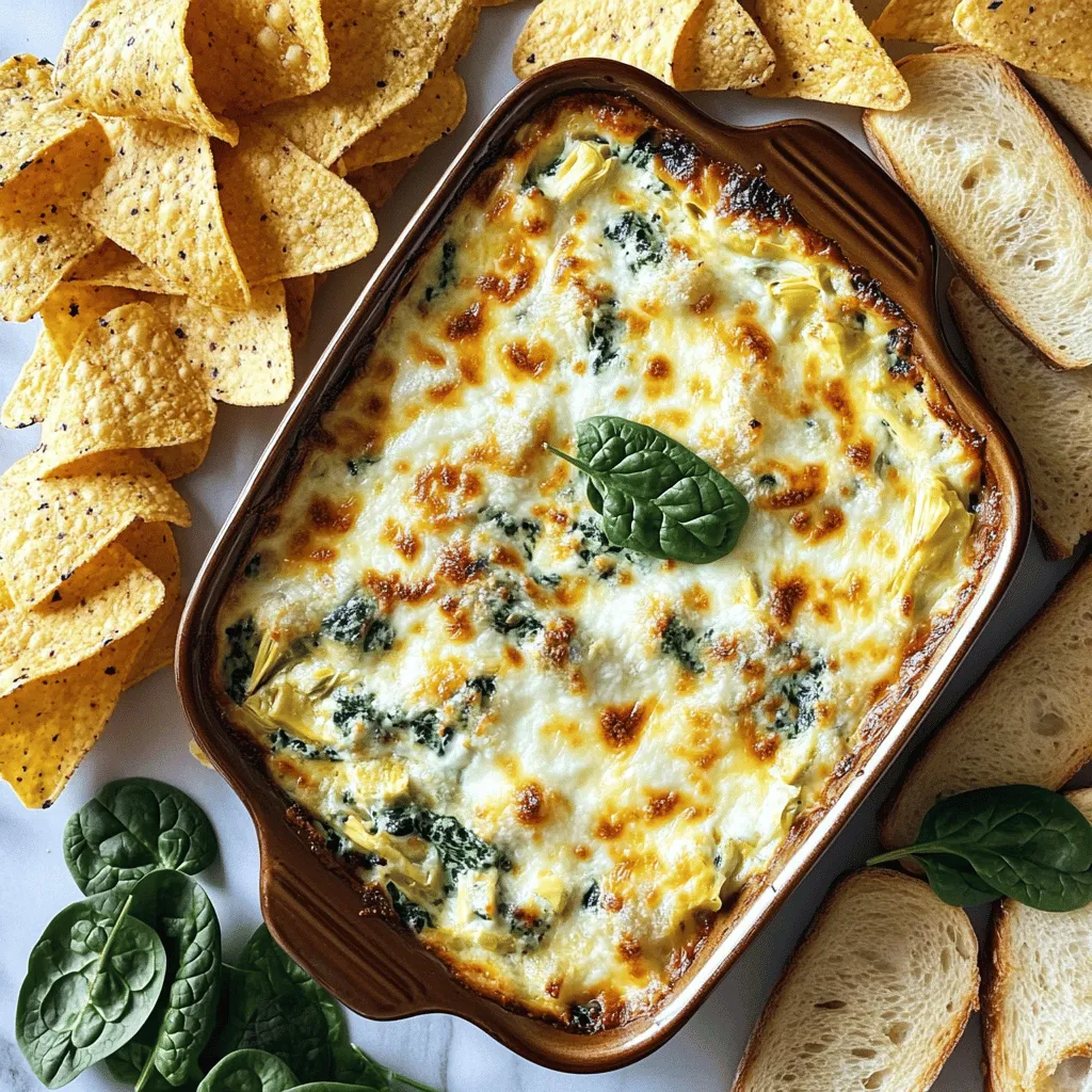 Um den cremigen Spinat-Artischocken Dip zuzubereiten, benötigen Sie folgende Zutaten: - 1 Tasse gefrorener Spinat, aufgetaut und gut abgetropft - 1 Dose (400 g) Artischockenherzen, abgetropft und grob gehackt - 1 Tasse Frischkäse, weich und zimmerwarm - 1/2 Tasse saure Sahne - 1/2 Tasse Mayonnaise - 1 Tasse geriebener Mozzarella-Käse - 1/4 Tasse geriebener Parmesan-Käse - 2 Knoblauchzehen, fein gehackt - 1 Teelöffel Zwiebelpulver - 1/2 Teelöffel zerstoßene rote Pfefferflocken (optional) - Salz und Pfeffer nach Geschmack - Tortillachips oder geröstete Baguettescheiben zum Servieren Achten Sie darauf, den Spinat gut abzutropfen. Zu viel Flüssigkeit macht den Dip dünn. Für den Frischkäse ist es wichtig, dass er weich ist. So lässt er sich besser vermengen. Verwenden Sie frische Zutaten, wenn möglich. Dies verbessert den Geschmack und die Textur. Wählen Sie frische Artischockenherzen aus der Dose. Sie sollten fest und nicht matschig sein. Für den Käse ist es am besten, die Marke zu wählen, die Sie mögen. Hochwertiger Mozzarella und Parmesan geben dem Dip mehr Geschmack. Bei Knoblauch verwenden Sie frische Zehen anstelle von Pulver. Das hebt den Geschmack. Achten Sie auf die Zutatenliste der sauren Sahne und Mayonnaise. Sie sollten möglichst wenige Zusatzstoffe enthalten. Für das beste Ergebnis, nutzen Sie die Full Recipe als Leitfaden. Zuerst heizen Sie Ihren Ofen auf 175 °C vor. Dies sorgt dafür, dass der Dip gleichmäßig gart. Während der Ofen sich erwärmt, sammeln Sie alle Zutaten. Sie brauchen gefrorenen Spinat, Artischocken, Frischkäse, saure Sahne, Mayonnaise, Mozzarella, Parmesan, Knoblauch, Zwiebelpulver, Pfeffer und Salz. Achten Sie darauf, den Spinat gut abtropfen zu lassen. Das ist wichtig, damit der Dip nicht wässrig wird. In einer großen Schüssel vermengen Sie zuerst den weichen Frischkäse, die saure Sahne und die Mayonnaise. Rühren Sie alles gut um, bis es cremig ist. Dann fügen Sie den Spinat, die gehackten Artischocken, den Knoblauch, das Zwiebelpulver und die Gewürze hinzu. Mischen Sie das alles gründlich. Zum Schluss geben Sie den geriebenen Mozzarella und Parmesan dazu. Rühren Sie, bis alles gut verteilt ist. Gießen Sie die Mischung in eine Auflaufform. Streichen Sie die Oberfläche glatt. Stellen Sie die Form in den vorgeheizten Ofen. Backen Sie den Dip für 25 bis 30 Minuten. Er ist fertig, wenn die Ränder blubbern und die Oberfläche goldbraun ist. Lassen Sie ihn vor dem Servieren einige Minuten abkühlen. Dies hilft, die Aromen zu verstärken. Servieren Sie ihn warm mit Tortillachips oder gerösteten Baguettescheiben. Genießen Sie diesen cremigen Genuss! Für die vollständige Anleitung und das Rezept, schauen Sie sich den Full Recipe an. Ein häufiger Fehler ist, die Zutaten nicht richtig abzutropfen. Wenn der Spinat oder die Artischocken zu feucht sind, wird der Dip wässrig. Achten Sie darauf, den Spinat gut auszudrücken. Auch das Messen der Käsemenge ist wichtig. Zu viel Käse kann den Dip schwer machen. Halten Sie sich an die Mengenangaben im Full Recipe. Um den Dip besonders cremig zu machen, verwenden Sie zimmerwarmen Frischkäse. Das hilft, Klumpen zu vermeiden. Mischen Sie die Zutaten langsam, damit sich die Aromen gut verbinden. Fügen Sie etwas mehr saure Sahne hinzu, wenn Sie einen leichteren Geschmack wünschen. Das macht den Dip noch geschmeidiger und leckerer. Servieren Sie den Dip warm. Nutzen Sie Tortillachips oder geröstete Baguettescheiben. Diese knusprigen Beilagen passen perfekt. Sie können auch Gemüse wie Karotten oder Selleriesticks anbieten. Diese bieten eine gesunde Option. Dekorieren Sie den Dip mit frischen Spinatblättern. So sieht er frisch und einladend aus. {{image_4}} Um einen veganen Dip zu machen, ersetzen Sie den Frischkäse. Verwenden Sie stattdessen eine vegane Frischkäse-Option. Für die saure Sahne können Sie eine pflanzliche Variante wählen. Auch die Mayonnaise lässt sich gut durch eine vegane Mayonnaise ersetzen. Achten Sie darauf, dass die Artischocken und der Spinat ebenfalls vegan sind. Diese Anpassungen machen den Dip leicht vegan und lecker. Experimentieren Sie mit verschiedenen Käsesorten! Anstelle von Mozzarella können Sie Cheddar oder Gouda verwenden. Diese Käsesorten geben dem Dip einen anderen Geschmack. Feta-Käse kann ebenfalls eine spannende Note hinzufügen. Kombinieren Sie verschiedene Käsesorten, um Ihren eigenen einzigartigen Dip zu kreieren. Die Möglichkeiten sind endlos! Um mehr Geschmack zu erhalten, fügen Sie zusätzliche Gewürze hinzu. Knoblauchpulver, Paprika oder sogar etwas Zitronensaft können den Dip aufpeppen. Mögen Sie es scharf? Geben Sie mehr rote Pfefferflocken hinzu. Sie können auch frische Kräuter wie Petersilie oder Dill hinzufügen. Diese Zutaten bringen frische Aromen in den Dip und machen ihn noch köstlicher. Für die vollständige Rezeptanleitung schauen Sie sich den [Full Recipe] an. Um den cremigen Spinat-Artischocken Dip richtig zu lagern, solltest du ihn zuerst abkühlen lassen. Danach füllst du ihn in einen luftdichten Behälter. Stelle sicher, dass der Behälter gut verschlossen ist, um Luft und Feuchtigkeit fernzuhalten. So bleibt der Dip frisch und lecker. Wenn du den Dip aufwärmen möchtest, benutze am besten den Ofen oder die Mikrowelle. Bei der Mikrowelle stelle die Leistung auf niedrig und rühre den Dip zwischendurch um. Im Ofen kannst du ihn bei 175 °C für etwa 15 Minuten wiedererwärmen. Füge ein wenig zusätzliche saure Sahne oder Käse hinzu, um die Cremigkeit zu erhalten. Im Kühlschrank bleibt der Dip etwa 3 bis 5 Tage frisch. Du kannst ihn auch einfrieren, was die Haltbarkeit auf bis zu 2 Monate verlängert. Achte darauf, den Dip in einem gefrierfesten Behälter zu lagern. Zum Auftauen stelle ihn einfach über Nacht in den Kühlschrank. Für die vollständige Anleitung und Rezeptdetails, schau dir die [Full Recipe]. Sie können den Dip bis zu zwei Tage im Voraus zubereiten. Das macht die Planung einfacher. Bereiten Sie den Dip einfach bis zum Backen vor. Decken Sie die Auflaufform gut ab und stellen Sie sie in den Kühlschrank. Wenn Sie bereit sind, ihn zu servieren, backen Sie ihn einfach wie im Rezept beschrieben. Ja, frischer Spinat ist eine tolle Wahl. Verwenden Sie etwa 200 Gramm frischen Spinat. Kochen Sie ihn kurz, bis er zusammengefallen ist, und lassen Sie ihn abkühlen. Drücken Sie dann das überschüssige Wasser aus. So bleibt der Dip schön cremig und hat einen frischen Geschmack. Tortillachips sind klassisch und sehr beliebt. Sie bieten einen schönen Crunch. Auch geröstete Baguettescheiben sind eine gute Wahl. Sie nehmen den Dip gut auf. Sie können auch Gemüse-Sticks wie Karotten und Sellerie verwenden, um es gesünder zu machen. Diese Beilagen passen perfekt zu dem cremigen Spinat-Artischocken Dip. Vergessen Sie nicht, den Dip warm zu servieren, damit er am besten schmeckt. Der cremige Spinat-Artischocken Dip ist einfach und lecker. Wir haben die besten Zutaten, eine klare Anleitung und nützliche Tipps besprochen. Ich hoffe, die Variationen inspirieren dich, kreativ zu werden. Denke daran, den Dip richtig zu lagern, damit er frisch bleibt. Mit den richtigen Tricks wird dein Dip immer cremig und schmackhaft. Probiere ihn aus und genieße ihn mit deinen Lieblingsbeilagen. Viel Spaß beim Kochen!