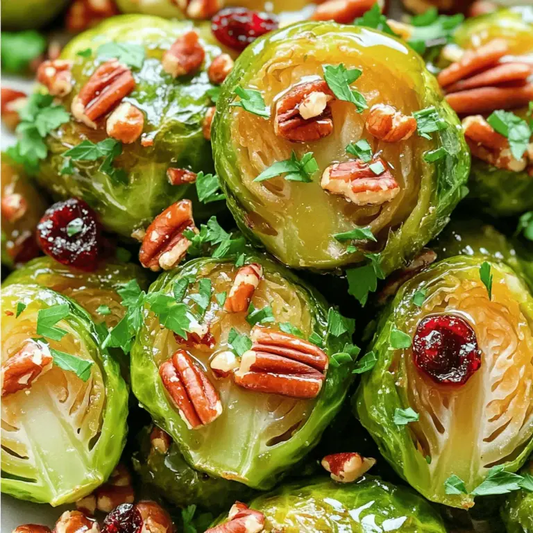 Um köstliche Ahornsirup-glänzende Rosenkohl zuzubereiten, benötigen Sie: - 450 g Rosenkohl, vorbereitet und halbiert - 3 Esslöffel Ahornsirup - 2 Esslöffel Olivenöl - 1 Teelöffel Dijon-Senf - Salz und Pfeffer nach Geschmack - 60 g Pekannüsse, grob gehackt - 60 g getrocknete Cranberries (optional) - Frische Petersilie zum Garnieren Wählen Sie frischen Rosenkohl, der fest und grün ist. Achten Sie auf eine glatte Haut. Vermeiden Sie Rosenkohl mit gelben oder braunen Flecken. Frischer Rosenkohl hat eine feste, knackige Textur. Sie können auch die Blätter leicht drücken. Sie sollten knackig sein und nicht welken. Kaufen Sie Rosenkohl, der klein und gleichmäßig groß ist. Kleinere Röschen sind oft zarter und süßer. Rosenkohl ist sehr gesund. Sie sind reich an Vitaminen K und C. Diese Vitamine stärken Ihr Immunsystem. Sie enthalten auch Ballaststoffe, die gut für die Verdauung sind. Eine Portion hat nur wenige Kalorien, aber viel Nährstoffe. Ahornsirup bringt Antioxidantien ins Spiel. Diese helfen Ihrem Körper, sich zu schützen. Die Pekannüsse fügen gesunde Fette hinzu. Sie fördern die Herzgesundheit. Diese Kombination macht das Gericht lecker und nahrhaft. Es ist ein Genuss, der gut für Sie ist! Für das gesamte Rezept, besuchen Sie die [Full Recipe]. Zuerst heizen Sie den Ofen auf 200°C vor. Dies sorgt für eine schöne Röstaroma. Während der Ofen warm wird, bereiten Sie die Zutaten vor. Sie benötigen 450 g Rosenkohl, der schon halbiert ist. Achten Sie darauf, frischen Rosenkohl zu wählen. Er sollte fest und grün sein. In einer großen Schüssel mischen Sie die halbierten Rosenkohlhälften mit zwei Esslöffeln Olivenöl, drei Esslöffeln Ahornsirup und einem Teelöffel Dijon-Senf. Fügen Sie Salz und Pfeffer nach Geschmack hinzu. Mischen Sie alles gut. Jede Rosenkohlhälfte sollte gleichmäßig mit der Marinade überzogen sein. Dies macht sie süß und herzhaft. Verteilen Sie die marinierten Rosenkohlhälften auf ein Backblech. Achten Sie darauf, dass sie in einer einzigen Schicht liegen. Rösten Sie sie für 20 bis 25 Minuten. Rühren Sie die Rosenkohlhälften nach der Hälfte der Zeit um. So garen sie gleichmäßig und karamellisieren schön. In den letzten fünf Minuten streuen Sie die gehackten Pekannüsse darüber. Sie geben zusätzlichen Geschmack. Nach dem Röstvorgang können Sie nach Wunsch auch getrocknete Cranberries hinzufügen. Mischen Sie alles vorsichtig und garnieren Sie mit frischer Petersilie. Für das vollständige Rezept schauen Sie bitte [Full Recipe] nach. Ein häufiger Fehler ist, den Rosenkohl nicht gleichmäßig zu schneiden. Halbiere die Röschen, um ein gleichmäßiges Garen zu gewährleisten. Ein anderer Fehler ist, die Marinade nicht richtig zu mischen. Sorge dafür, dass jeder Röschen gut überzogen ist. Zu viel Wasser in den Röschen kann das Rösten beeinträchtigen. Trockne sie vor dem Marinieren gut ab. Die perfekte Röstdauer liegt zwischen 20 und 25 Minuten bei 200°C. Rühre die Röschen nach 10 Minuten um. So werden sie gleichmäßig braun und knusprig. Achte darauf, den Ofen nicht zu öffnen, bevor 10 Minuten vergangen sind. Das hilft, die Hitze zu halten. Serviere die Ahornsirup-glasierten Rosenkohl als Beilage zu einem Hauptgericht. Sie passen gut zu Hühnchen oder Fisch. Du kannst sie auch auf einem Salat mit Quinoa und Feta verwenden. Ein Spritzer Zitrone bringt zusätzlichen Geschmack. Für einen besonderen Touch, füge geröstete Nüsse oder Samen hinzu. Die Kombination aus süß und salzig macht das Gericht noch interessanter. Für die vollständige Anleitung, schau dir das Rezept an: [Full Recipe]. {{image_4}} Um Ihr Gericht zu verbessern, können Sie verschiedene Zutaten hinzufügen. Zum Beispiel passen geröstete Knoblauchzehen gut zu Rosenkohl. Sie bringen einen herzhaften Geschmack mit. Auch etwas Balsamico-Essig kann den Süßgeschmack des Ahornsirups ausgleichen. Fügen Sie einen Hauch von Chili-Flocken hinzu, wenn Sie es schärfer mögen. Die Kombination aus süß und scharf macht das Gericht aufregender. Dieses Rezept ist von Natur aus vegetarisch. Um es vegan zu machen, stellen Sie sicher, dass der Dijon-Senf keine tierischen Produkte enthält. Viele Marken sind vegan. Außerdem können Sie anstelle von Pekannüssen auch andere Nüsse verwenden, wie Walnüsse oder Mandeln. Diese bieten ähnliche Texturen und Geschmäcker. Wenn Sie möchten, können Sie auch Hefeflocken für einen käsigen Geschmack hinzufügen. Je nach Saison können Sie verschiedene Gemüsesorten einfügen. Im Herbst passen zum Beispiel Kürbiswürfel gut zu diesem Gericht. Im Winter können Sie Wurzelgemüse wie Karotten oder Süßkartoffeln hinzufügen. Diese Gemüsesorten bieten zusätzliche Farben und Nährstoffe. Sie können auch frische Kräuter wie Thymian oder Rosmarin verwenden, um den Geschmack zu variieren. So bleibt das Gericht spannend und passend zur Saison. Für die vollständige Rezeptanleitung besuchen Sie bitte [Full Recipe]. Um Reste von Ahornsirup-glasierten Rosenkohl zu lagern, lassen Sie sie zuerst abkühlen. Danach geben Sie die Reste in einen luftdichten Behälter. Stellen Sie sicher, dass der Behälter gut verschlossen ist, um die Frische zu erhalten. Sie können die Reste bis zu fünf Tage im Kühlschrank aufbewahren. Wenn Sie die Reste wieder aufwärmen möchten, nutzen Sie den Ofen. Heizen Sie ihn auf 180°C vor. Geben Sie die Rosenkohlhälften auf ein Backblech und backen Sie sie für etwa 10 Minuten. So bleiben sie knusprig und lecker. Alternativ können Sie eine Pfanne verwenden, um sie bei mittlerer Hitze zu erwärmen. Fügen Sie einen Spritzer Olivenöl hinzu, um die Textur zu verbessern. Im Kühlschrank halten die Reste bis zu fünf Tage. Wenn Sie die Rosenkohlhälften länger lagern möchten, können Sie sie einfrieren. Legen Sie die abgekühlten Rosenkohlhälften in einen gefrierfesten Behälter. Sie bleiben bis zu drei Monate frisch. Beim Auftauen sollten Sie sie über Nacht im Kühlschrank lassen, bevor Sie sie wieder aufwärmen. Die Zubereitung dauert insgesamt etwa 35 Minuten. Davon sind 10 Minuten für die Vorbereitung und 25 Minuten für das Rösten im Ofen. Es ist einfach und schnell. Ja, du kannst das Rezept leicht anpassen. Du kannst mehr oder weniger Ahornsirup verwenden, je nach deinem Geschmack. Auch die Nüsse kannst du variieren. Mandeln oder Walnüsse passen gut. Wenn du keine Cranberries magst, lasse sie einfach weg. Ahornsirup-Glasierte Rosenkohl passen gut zu vielen Gerichten. Sie sind großartig neben gebratenem Hühnchen oder Lamm. Auch zu Reis oder Quinoa sind sie lecker. Ich empfehle, sie mit einer leckeren Sauce zu servieren. So wird das Essen noch besser. Für das vollständige Rezept, schau dir die Full Recipe an. Zusammenfassend haben wir die wichtigen Zutaten und deren Auswahl besprochen. Ich habe erklärt, wie man Rosenkohl richtig zubereitet und einige nützliche Tipps gegeben. Variationen des Rezepts steigern den Geschmack und die Anpassungsfähigkeit. Richtiges Lagern sorgt dafür, dass Reste frisch bleiben. Mit diesen Ratschlägen kannst du ein leckeres Gericht ganz einfach genießen. Experimentiere mit den Ideen und finde deinen Favoriten. Viel Spaß beim Kochen!
