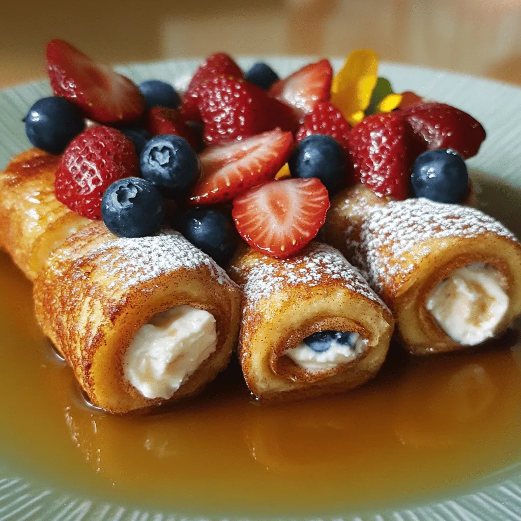 Für leckere French Toast Roll-Ups brauchst du folgende Zutaten: - 8 Scheiben Weißbrot (ohne Rinde) - 120 g Frischkäse, weich - 125 g frische Erdbeeren, gewürfelt - 125 g frische Blaubeeren - 2 große Eier - 60 ml Milch - 1 Esslöffel Vanilleextrakt - 1 Teelöffel gemahlener Zimt - 2 Esslöffel Zucker - Butter, zum Braten - Ahornsirup, zum Servieren Diese Zutaten sind einfach zu finden und machen dein Frühstück besonders lecker. Du kannst die Füllung der Roll-Ups anpassen. Hier sind einige Vorschläge: - Bananen, in Scheiben geschnitten - Nüsse, wie Mandeln oder Walnüsse - Schokolade, in kleinen Stücken Diese Zusätze bringen neuen Geschmack in die Roll-Ups. Für die besten Roll-Ups wähle weiches Brot. Hier sind einige gute Optionen: - Weißbrot ist klassisch und einfach. - Brioche ist süß und sehr fluffig. - Vollkorntoast bietet mehr Ballaststoffe. Das richtige Brot macht den Unterschied in der Textur und dem Geschmack deiner Roll-Ups. Zuerst mischen Sie den Frischkäse mit den gewürfelten Erdbeeren und Blaubeeren. Nutzen Sie eine Rührschüssel. Rühren Sie alles gut um, bis Sie eine gleichmäßige Mischung haben. Diese Füllung gibt den Roll-Ups einen frischen Geschmack. Stellen Sie die Mischung beiseite, während Sie die Brotscheiben vorbereiten. Nehmen Sie die Brotscheiben und drücken Sie sie mit einem Nudelholz flach. Das macht sie biegsam. So lässt sich das Brot besser rollen. Achten Sie darauf, dass alle Scheiben gleichmäßig flach sind. Dies hilft Ihnen später beim Rollen und Braten. Jetzt kommt der spaßige Teil! Nehmen Sie einen Esslöffel der Frischkäse-Frucht-Mischung und geben Sie ihn auf jede flachgedrückte Brotscheibe. Verteilen Sie die Mischung gleichmäßig. Rollen Sie dann jede Brotscheibe vorsichtig zu einem engen Rohr. Drücken Sie die Enden gut zusammen. In einer flachen Schüssel mixen Sie Eier, Milch, Vanilleextrakt, Zucker und Zimt. Verquirlen Sie alles gut. Erhitzen Sie eine Pfanne bei mittlerer Hitze und geben Sie etwas Butter hinein. Tauchen Sie jedes Roll-Up in die Eiermischung und legen Sie es mit der Nahtseite nach unten in die Pfanne. Braten Sie die Roll-Ups 2-3 Minuten auf jeder Seite, bis sie goldbraun sind. Nehmen Sie die Roll-Ups aus der Pfanne und lassen Sie sie auf einem Papiertuch abtropfen. Servieren Sie sie warm mit Puderzucker und Ahornsirup. Sie sind bereit für ein leckeres Frühstück! Um die beste Konsistenz zu erreichen, solltest du frisches Weißbrot verwenden. Das Brot muss weich und leicht drückbar sein. Drücke jede Scheibe mit einem Nudelholz flach. Dadurch wird das Brot biegsam. So bleibt die Füllung beim Rollen gut drin. Achte darauf, die Frischkäse-Mischung nicht zu dick aufzutragen. Eine dünne Schicht reicht aus. Für das Braten ist die richtige Hitze wichtig. Stelle deine Pfanne auf mittlere Hitze ein. Zu hohe Hitze kann das Brot verbrennen. Zu niedrige Hitze lässt die Roll-Ups matschig werden. Brate die Roll-Ups 2-3 Minuten pro Seite. Sie sollten goldbraun und knusprig sein. Verwende ausreichend Butter für einen reichen Geschmack. Ein häufiger Fehler ist, das Brot nicht richtig zu rollen. Achte darauf, die Enden gut zu drücken. So bleibt die Füllung drin. Ein weiterer Fehler ist, die Roll-Ups nicht genug zu tauchen. Stelle sicher, dass sie vollständig in der Eiermischung sind. Lass sie nach dem Braten kurz abtropfen. So bleiben sie knusprig. Wenn du diese Tipps beachtest, wird dein Frühstück ein Hit! Hier ist die [Full Recipe] für deine French Toast Roll-Ups mit Beerenfüllung. {{image_4}} Die Füllungen für French Toast Roll-Ups sind vielseitig. Du kannst verschiedene Früchte verwenden. Zum Beispiel, Äpfel oder Bananen passen gut. Auch Nüsse wie Mandeln oder Walnüsse sind eine tolle Ergänzung. Wenn du Schokolade magst, probiere Nutella oder Schokoladenstückchen. Diese Füllungen geben jedem Bissen einen besonderen Geschmack. Du kannst deine Roll-Ups ganz nach deinem Wunsch gestalten. Die Beläge machen das Gericht noch besser. Du kannst Puderzucker über die Roll-Ups streuen. Das gibt einen süßen Kick. Ahornsirup ist eine beliebte Wahl, die perfekt dazu passt. Auch Schlagsahne oder Joghurt geben einen cremigen Touch. Wenn du etwas Frisches möchtest, füge frische Beeren hinzu. So wird dein Frühstück noch bunter und leckerer. Wenn du gesünder essen möchtest, gibt es Alternativen. Vollkornbrot hat mehr Ballaststoffe als Weißbrot. Das macht die Roll-Ups nahrhafter. Du kannst auch pflanzliche Milch wie Mandel- oder Hafermilch verwenden. Diese milchfreien Optionen sind lecker und gut für viele Menschen. So kannst du das Rezept anpassen und trotzdem genießen. Um die unbenutzten Roll-Ups frisch zu halten, lege sie in einen luftdichten Behälter. Schichte sie sorgfältig, damit sie nicht zerdrückt werden. Eine Schicht Backpapier zwischen den Roll-Ups hilft, sie zu trennen. Lagere sie im Kühlschrank, wo sie bis zu drei Tage frisch bleiben. Wenn du Reste hast, erwärme die Roll-Ups in einer Pfanne oder im Ofen. Die Pfanne sollte bei mittlerer Hitze sein. Brate sie für etwa zwei Minuten auf jeder Seite, bis sie warm sind. Im Ofen kannst du sie bei 180 Grad Celsius etwa zehn Minuten aufwärmen. So bleiben sie knusprig und lecker. Die Zutaten für die Roll-Ups haben unterschiedliche Haltbarkeiten. Frischkäse bleibt im Kühlschrank etwa ein bis zwei Wochen gut. Eier halten sich in der Regel drei bis fünf Wochen. Frische Beeren sind am besten, wenn du sie innerhalb von drei bis fünf Tagen verbrauchst. Achte darauf, alle Zutaten gut zu lagern, um ihre Frische zu bewahren. Um Zeit zu sparen, bereiten Sie die Füllung im Voraus zu. Mischen Sie einfach den Frischkäse mit den gewürfelten Erdbeeren und Blaubeeren. Sie können die Mischung in einem Behälter im Kühlschrank aufbewahren. Drücken Sie die Brotscheiben auch im Voraus flach. So sind Sie bereit, die Roll-Ups schnell zusammenzustellen, wenn Sie essen möchten. Ja, Sie können die Roll-Ups im Voraus zubereiten. Rollen Sie die Brotscheiben einfach auf und lagern Sie sie im Kühlschrank. Wickeln Sie sie gut ein, damit sie frisch bleiben. Sie können sie dann direkt in die Eiermischung tauchen und braten, wenn Sie bereit sind zu essen. Um die Roll-Ups aufzupeppen, probieren Sie verschiedene Füllungen. Nüsse, Schokolade oder andere Früchte passen gut. Sie können auch Gewürze wie Muskatnuss oder Kakao hinzufügen. Für eine besondere Note verwenden Sie einen leckeren Sirup oder frische Sahne als Topping. So machen Sie Ihre Roll-Ups einzigartig und lecker. French Toast Roll-Ups sind einfach zuzubereiten und sehr lecker. Wir haben die Hauptzutaten, die Schritte zur Zubereitung und viele nützliche Tipps besprochen. Außerdem können Sie kreativ sein und verschiedene Füllungen verwenden. Wenn Sie Reste haben, wissen Sie nun, wie Sie diese am besten lagern. Denken Sie daran, Fehler zu vermeiden und Ihre Roll-Ups zu variieren. Bieten Sie neue Geschmäcker an, um Freunden oder Familie Freude zu bringen. Viel Spaß beim Nachmachen!