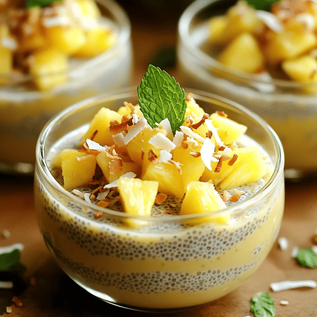 Für den Ananas-Kokos-Chia-Pudding brauche ich frische und einfache Zutaten. Hier sind die Hauptzutaten: - 1 Tasse Kokosmilch (aus der Dose oder im Karton) - 1/2 Tasse frische Ananas, gewürfelt - 1/4 Tasse Chiasamen - 2 Esslöffel Ahornsirup oder Honig (nach Geschmack) - 1 Teelöffel Vanilleextrakt - Eine Prise Salz Diese Zutaten machen den Pudding cremig und lecker. Die Kokosmilch gibt einen reichhaltigen Geschmack. Die Ananas bringt Frische. Die Chiasamen sorgen für die perfekte Konsistenz. Wenn ich einen anderen Geschmack will, kann ich verschiedene Süßstoffe nutzen. Hier sind einige Optionen: - Agavendicksaft - Kokosblütenzucker - Stevia Jeder Süßstoff hat einen eigenen Geschmack. Agavendicksaft ist flüssig und süß. Kokosblütenzucker hat einen leicht karamelligen Geschmack. Stevia ist sehr süß und kalorienarm. Die Dekoration macht den Pudding noch schöner. Hier sind meine Vorschläge: - Geröstete Kokosflocken - Frische Minzblätter (optional) - Weitere gewürfelte Ananasstücke Die gerösteten Kokosflocken geben einen schönen Crunch. Die Minzblätter sorgen für einen frischen Farbkontrast. Diese kleinen Extras machen das Gericht noch ansprechender und köstlicher. Für das vollständige Rezept, schau dir den [Full Recipe] an. Um den Ananas-Kokos-Chia-Pudding zuzubereiten, beginne mit der Vorbereitung der Zutaten. Du benötigst: - 1 Tasse Kokosmilch - 1/2 Tasse frische Ananas, gewürfelt - 1/4 Tasse Chiasamen - 2 Esslöffel Ahornsirup oder Honig - 1 Teelöffel Vanilleextrakt - Eine Prise Salz - Geröstete Kokosflocken (zur Dekoration) - Frische Minzblätter (optional) Stelle sicher, dass alles frisch ist. Frische Ananas macht einen großen Unterschied. Wenn du die Zutaten bereit hast, kannst du mit der Zubereitung beginnen. Jetzt kommt der spaßige Teil! Nimm eine Rührschüssel und gib die Kokosmilch, die gewürfelte Ananas, die Chiasamen, den Ahornsirup oder Honig, den Vanilleextrakt und die Prise Salz hinzu. Rühre alles gut mit einem Schneebesen um. Es ist wichtig, dass die Chiasamen gleichmäßig verteilt sind. Dann decke die Schüssel ab und stelle sie für mindestens 4 Stunden oder über Nacht in den Kühlschrank. Die Chiasamen quellen auf und verwandeln die Mischung in einen Pudding. Nach der Kühlzeit nimm die Schüssel heraus und rühre die Mischung nochmals gut um, um Klumpen zu vermeiden. Wenn du bereit bist zu servieren, löffle den Chia-Pudding in kleine Schalen oder Tassen. Dekoriere ihn mit zusätzlichen Ananasstücken. Streue geröstete Kokosflocken darüber für einen knusprigen Biss. Für einen frischen Kick kannst du auch einige Minzblätter hinzufügen. Diese machen das Gericht noch ansprechender. Du wirst sehen, dass dieser Pudding nicht nur gut aussieht, sondern auch köstlich schmeckt! Für das gesamte Rezept, schau dir die Full Recipe an. Um die perfekte Konsistenz für Ihren Ananas-Kokos-Chia-Pudding zu erreichen, ist Geduld wichtig. Chiasamen brauchen Zeit, um Flüssigkeit aufzusaugen. Ich empfehle, den Pudding mindestens vier Stunden oder über Nacht im Kühlschrank zu lassen. So wird er schön dick und cremig. Rühren Sie nach der Kühlzeit erneut um. Dadurch brechen Sie Klumpen und sorgen für eine glatte Textur. Der Geschmack Ihres Puddings kann leicht angepasst werden. Für mehr Süße fügen Sie einfach mehr Ahornsirup oder Honig hinzu. Wenn Sie es fruchtiger mögen, probieren Sie andere Früchte wie Mango oder Beeren. Ein Spritzer Limettensaft kann ebenfalls Frische bringen. Experimentieren Sie mit verschiedenen Zutaten, um Ihren perfekten Pudding zu finden. Ein häufiger Fehler ist, die Chiasamen nicht gut genug in die Flüssigkeit zu vermengen. Dies kann Klumpen verursachen. Achten Sie darauf, die Mischung gut zu rühren, bis die Samen gleichmäßig verteilt sind. Ein weiterer Fehler ist, die Kühlzeit zu verkürzen. Lassen Sie den Pudding immer lange genug stehen, damit die Chiasamen die Flüssigkeit aufnehmen können. Halten Sie sich an die Anleitung im Full Recipe, um die besten Ergebnisse zu erzielen. {{image_4}} Ich liebe es, neue Wege zu finden, um Rezepte anzupassen. Für vegane und glutenfreie Versionen des Ananas-Kokos-Chia-Puddings ist es ganz einfach. Verwenden Sie einfach Kokosmilch ohne Zusatzstoffe. Dies funktioniert gut mit den Chiasamen. Wenn Sie etwas Süße brauchen, greifen Sie zu Ahornsirup. Dieser ist vegan und glutenfrei. So bleibt der Pudding leicht und lecker. Sie können mit vielen Früchten experimentieren. Ananas und Kokos sind toll, aber auch andere Kombinationen sind lecker. Probieren Sie Mango und Passionsfrucht oder Erdbeeren und Banane. Jedes Mal, wenn Sie eine neue Frucht wählen, wird der Pudding anders und spannend. Mischen Sie die Früchte, um die Farben und Geschmäcker zu variieren. Das macht Spaß und schmeckt frisch! Die Toppings machen den Pudding noch besser. Sie können geröstete Kokosflocken verwenden, um einen knusprigen Biss hinzuzufügen. Frische Minzblätter bringen einen tollen Duft und Geschmack. Sie können auch Nüsse oder Samen für etwas Crunch hinzufügen. Für einen extra süßen Kick, probieren Sie ein paar Schokoladenstückchen. So wird jeder Löffel zum Genuss! Ich finde es spannend, neue Varianten zu kreieren. Der Ananas-Kokos-Chia-Pudding bleibt dabei immer frisch und nahrhaft! Der Ananas-Kokos-Chia-Pudding bleibt frisch, wenn du ihn im Kühlschrank aufbewahrst. Nutze dafür einen luftdichten Behälter. So bleibt der Geschmack erhalten. Du kannst ihn einfach für bis zu fünf Tage lagern. Vergiss nicht, vor dem Servieren gut umzurühren. Der Pudding hat eine Haltbarkeit von etwa fünf Tagen im Kühlschrank. Nach dieser Zeit kann die Konsistenz jedoch abnehmen. Die Chiasamen können die Flüssigkeit weiter aufnehmen. Das kann den Pudding dicker machen. Wenn du also etwas überbleibst, prüfe den Pudding gut, bevor du ihn isst. Du kannst den Chia-Pudding auch einfrieren. Fülle ihn in einen gefriergeeigneten Behälter. Achte darauf, etwas Platz zu lassen, damit der Pudding beim Einfrieren expandieren kann. Der Pudding hält sich bis zu drei Monate im Gefrierfach. Lass ihn einfach über Nacht im Kühlschrank auftauen, wenn du ihn genießen möchtest. Lassen Sie den Pudding mindestens vier Stunden quellen. Ich empfehle, ihn über Nacht im Kühlschrank zu lassen. So können die Chiasamen die Flüssigkeit gut aufnehmen. Das Ergebnis ist eine schöne, dicke Konsistenz. Wenn Sie weniger Zeit haben, sind vier Stunden ausreichend. Aber glauben Sie mir, die Wartezeit lohnt sich! Ja, frische Früchte sind eine tolle Ergänzung! Sie bringen zusätzlichen Geschmack und Nährstoffe. Ich liebe es, Ananasstücke oder Beeren hinzuzufügen. Diese sorgen für mehr Frische und Farbe. Fügen Sie die Früchte kurz vor dem Servieren hinzu. So bleiben sie knackig und frisch. Chiasamen sind kleine Kraftpakete! Sie sind reich an Ballaststoffen, Omega-3-Fettsäuren und Antioxidantien. Diese Nährstoffe fördern Ihre Gesundheit auf verschiedene Weise. Sie unterstützen die Verdauung und helfen, den Blutzuckerspiegel zu regulieren. Außerdem geben sie Ihnen ein langanhaltendes Sättigungsgefühl. Das macht sie perfekt für gesunde Snacks oder Frühstücke. Der Ananas-Kokos-Chia-Pudding verbindet leckere Zutaten und einfache Zubereitung. Ich habe die Hauptzutaten, Alternativen und Dekorationen in den einzelnen Abschnitten behandelt. Tipps zur Konsistenz, Geschmack und häufige Fehler helfen Ihnen, den Pudding perfekt hinzubekommen. Variationen bieten Raum für Kreativität, und Lagerinformationen zeigen, wie lange der Pudding frisch bleibt. Experimentieren Sie mit verschiedenen Obstsorten und Toppings. So wird Ihr Pudding immer neu und spannend. Nutzen Sie diese Tipps und genießen Sie jeden Bissen!