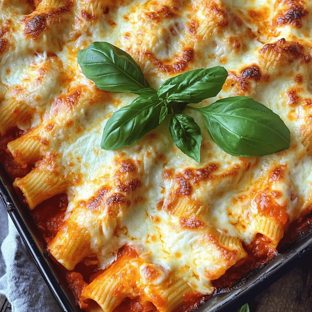 Für unser leckeres Drei Käses Baked Ziti brauchst du: - 340 g Ziti-Pasta - 425 g Ricotta-Käse - 100 g geriebener Mozzarella-Käse - 100 g geriebener Parmesan-Käse - 800 g Dose zerdrückte Tomaten - 2 Teelöffel getrockneter Oregano - 1 Teelöffel getrocknetes Basilikum - 1 Teelöffel Zucker - Salz und Pfeffer nach Geschmack Die Ziti-Pasta ist der Star. Sie nimmt die Soße gut auf. Die Käseauswahl macht das Gericht cremig und geschmackvoll. Tomatensoße und Gewürze geben dem Ganzen den richtigen Kick. Für mehr Geschmack und Aroma benötigst du: - 1 Esslöffel Olivenöl - 1 kleine Zwiebel, fein gehackt - 3 Knoblauchzehen, gehackt - Frische Basilikumblätter zur Dekoration Olivenöl bringt die Zwiebel und den Knoblauch zum Strahlen. Diese beiden Zutaten geben der Soße eine schöne Tiefe. Frische Basilikumblätter sind der perfekte Abschluss. Sie verleihen dem Baked Ziti einen frischen Geschmack. Lass uns gemeinsam die Hauptzutaten und zusätzlichen Zutaten für das Drei Käses Baked Ziti ausprobieren! Du findest das [Full Recipe] in der Anleitung. - Koche 340 g Ziti-Pasta in einem großen Topf mit gesalzenem Wasser. - Achte darauf, die Pasta al dente zu kochen. Das ist wichtig, damit sie beim Backen nicht matschig wird. - Gieße die Pasta ab und stelle sie beiseite. - In einer großen Pfanne erhitze 1 Esslöffel Olivenöl bei mittlerer Hitze. - Füge 1 kleine fein gehackte Zwiebel und 3 gehackte Knoblauchzehen hinzu. - Brate sie an, bis die Zwiebel glasig ist. Das dauert etwa 5 Minuten. - Rühre dann 800 g zerdrückte Tomaten in die Pfanne. - Füge 2 Teelöffel getrockneten Oregano, 1 Teelöffel getrocknetes Basilikum, 1 Teelöffel Zucker, sowie Salz und Pfeffer nach Geschmack hinzu. - Lass die Soße 10-15 Minuten köcheln. So dickt sie etwas ein und entfaltet ihren Geschmack. - In einer großen Schüssel vermische die gekochte Ziti-Pasta mit 425 g Ricotta-Käse. - Gib die Hälfte von 100 g geriebenem Mozzarella und 100 g geriebenem Parmesan dazu. - Rühre alles gut um, bis alle Zutaten gleichmäßig gemischt sind. - Füge die Tomatensoße zur Ziti-Mischung hinzu und vermische alles gründlich. - Heize deinen Ofen auf 190°C vor. - Fette eine Auflaufform ein und gib die Mischung hinein. - Verteile die Mischung gleichmäßig und bestreue die Oberseite mit dem restlichen Mozzarella und Parmesan. - Backe das Gericht für 25-30 Minuten, bis die Oberfläche goldbraun und sprudelnd ist. - Lass es nach dem Backen einige Minuten abkühlen. - Garniere es mit frischen Basilikumblättern. Für das vollständige Rezept, schau dir die Details in der [Full Recipe] an. Wie erstelle ich eine ideal gewürzte Soße? Beginne mit frischen Zutaten. Nutze reife Tomaten oder eine gute Dose. Zwiebeln und Knoblauch bringen viel Geschmack. Das Rösten beider Zutaten macht die Soße reichhaltiger. Oregano und Basilikum sind wichtige Kräuter. Sie geben dem Gericht Tiefe. Vergiss nicht den Zucker! Er balanciert die Säure der Tomaten. Welche Käsealternativen und -kombinationen kann ich nutzen? Ricotta, Mozzarella und Parmesan sind klassisch. Möchtest du etwas Neues? Probiere Gouda oder Feta. Für einen kräftigen Geschmack ist Blauschimmelkäse gut. Kombiniere verschiedene Käsesorten für mehr Textur. Achte darauf, dass der Käse gut schmilzt. Wie kann ich Zeit in der Küche sparen? Bereite die Soße und Pasta im Voraus vor. Koche die Pasta am Vortag und lagere sie im Kühlschrank. Die Soße kann auch einen Tag früher zubereitet werden. So sparst du Zeit am Kochtag. Wie kann ich Fertigprodukte nutzen? Fertige Tomatensoßen sind eine gute Wahl. Achte auf die Qualität und den Geschmack. Sie können viel Zeit sparen, ohne den Geschmack zu beeinträchtigen. Käse aus dem Kühlregal ist ebenfalls praktisch. Es gibt auch vorgegarte Ziti-Pasta. So kannst du viel schneller ein leckeres Gericht zubereiten. Für das vollständige Rezept schau dir [Full Recipe] an. {{image_4}} Wenn du etwas Gesünderes willst, füge Gemüse hinzu. Brokkoli, Spinat oder Zucchini passen gut. Sie bringen Farbe und Nährstoffe. Du kannst auch Vollkorn- oder glutenfreie Pasta verwenden. Das macht das Gericht leichter und gesünder. Vollkorn-Pasta hat mehr Ballaststoffe. Glutenfreie Pasta ist gut, wenn du Gluten vermeiden musst. Beide Optionen sind einfach in vielen Geschäften erhältlich. Um mehr Geschmack zu bekommen, passe die Gewürze an. Du kannst frische Kräuter wie Basilikum oder Oregano verwenden. Sie geben einen tollen Geschmack. Auch mediterrane Gewürzmischungen sind möglich. Überlege, etwas Paprika oder Chili für eine würzige Note hinzuzufügen. Experimentiere mit verschiedenen Kräutern, um deine perfekte Mischung zu finden. So bleibt dein Baked Ziti immer interessant. Wie man Reste lagert: Baked Ziti ist einfach zu lagern. Lass das Gericht nach dem Backen abkühlen. Teile es in Portionen auf. Lege die Reste in luftdichte Behälter. Du kannst auch Frischhaltefolie verwenden. Stelle sicher, dass die Reste gut verpackt sind. So bleibt der Geschmack frisch. Beste Aufbewahrungsmethoden für Frische: Lagere Baked Ziti im Kühlschrank. Es bleibt dort etwa 3 bis 5 Tage gut. Wenn du es länger halten möchtest, friere es ein. Baked Ziti kann bis zu 3 Monate im Gefrierfach bleiben. Achte darauf, es in einem gefrierfesten Behälter zu lagern. Das schützt es vor Gefrierbrand. Mikrowelle vs. Ofen: Die Mikrowelle ist schnell und einfach. Erwärme einzelne Portionen bei mittlerer Hitze. Überprüfe die Temperatur nach 1-2 Minuten. Der Ofen gibt ein besseres Ergebnis. Heize ihn auf 180°C vor. Lege das Baked Ziti in eine Auflaufform. Decke es mit Aluminiumfolie ab, um es saftig zu halten. Portionierung und Einfrieren: Wenn du Portionen einfrierst, benutze kleine Behälter. So kannst du einfach eine Portion herausnehmen. Markiere die Behälter mit dem Datum. Das hilft dir, den Überblick zu behalten. Stelle sicher, dass die Reste gut abgekühlt sind, bevor du sie einfrierst. Baked Ziti ist ein tolles Gericht für die spätere Verwendung. Es schmeckt immer noch lecker! Baked Ziti bleibt im Kühlschrank etwa 3 bis 5 Tage frisch. Um die beste Qualität zu erhalten, lagere es in einem luftdichten Behälter. So bleibt der Geschmack gut. Überprüfe vor dem Essen immer den Geruch und das Aussehen. Wenn es komisch riecht oder aussieht, wirf es weg. Ja, du kannst Baked Ziti im Voraus zubereiten! Bereite die Pasta und die Soße einen Tag vorher zu. Mische alles und stelle es im Kühlschrank. Du kannst es auch einfrieren. Teile es in Portionen auf und verwende gefrierfeste Behälter. Lass es vor dem Backen im Kühlschrank auftauen. Definitiv! Du kannst verschiedene Käsesorten verwenden, um die Aromen anzupassen. Feta oder Gouda sind tolle Alternativen. Auch Cheddar gibt schönen Geschmack. Achte darauf, dass die Käsesorten gut schmelzen, um die cremige Textur zu erhalten. Drei Käses Baked Ziti ist einfach und lecker. Du hast gelernt, welche Zutaten du benötigst, wie du sie vorbereitest und das Gericht zubereitest. Wir haben Tipps für Variationen, Lagerung und Wiedererwärmung besprochen. Nutze das Wissen, um dein Baked Ziti anzupassen und zu verbessern. Experimentiere mit Käse und Gewürzen für mehr Geschmack. So machst du jedes Mal ein köstliches Essen. Genieße deinen nächsten Baked Ziti und lass es dir schmecken!