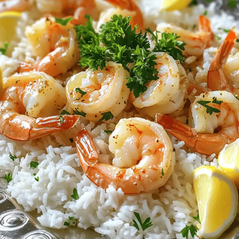 Für dieses Gericht benötigst du frische und gute Zutaten. Hier sind die Hauptzutaten: - 450 g große Garnelen, geschält und entdarmt - 200 g Jasminreis - 30 g ungesalzene Butter - 4 Knoblauchzehen, fein gehackt - 240 ml Gemüsebrühe - 240 ml Wasser Diese Zutaten bilden die Basis für den vollen Geschmack. Die Garnelen sind der Star des Gerichts. Frische Garnelen bringen einen tollen Geschmack. Jasminreis ist aromatisch und leicht klebrig, was gut zur Sauce passt. Die richtigen Gewürze machen den Unterschied. Hier sind die Gewürze, die du brauchst: - 1 Teelöffel Paprika - 1/2 Teelöffel rote Chiliflocken (optional) - Salz und Pfeffer nach Geschmack - 2 Esslöffel frische Petersilie, gehackt - Zitronenschnitze zum Servieren Paprika gibt Farbe und eine milde Süße. Chiliflocken fügen ein wenig Hitze hinzu, wenn du es magst. Petersilie bringt Frische, während Zitronenschnitze das Gericht aufhellen. Die Wahl der Garnelen ist wichtig. Hier sind einige Tipps: - Kaufe frische Garnelen, wenn möglich. Sie haben den besten Geschmack. - Achte auf die Größe. Große Garnelen bleiben saftig und zart. - Überprüfe die Farbe. Sie sollten glänzend und feucht aussehen. - Wenn du gefrorene Garnelen kaufst, wähle solche ohne Zusatzstoffe. Die besten Garnelen machen dein Gericht besonders lecker. Sie sind einfach zuzubereiten und passen gut zu den Aromen der Knoblauchbutter. Für das vollständige Rezept kannst du die [Full Recipe] anschauen. Um den perfekten Jasminreis zuzubereiten, spüle ihn zuerst gründlich. Nutze kaltes Wasser, bis das Wasser klar ist. Dies entfernt überschüssige Stärke und macht den Reis lockerer. Lass den Reis gut abtropfen. In einem mittleren Topf vermischst du den Reis mit Gemüsebrühe und Wasser. Erhitze die Mischung bei mittlerer Hitze, bis sie kocht. Sobald das Wasser kocht, reduziere die Hitze und decke den Topf ab. Lass den Reis 15 bis 18 Minuten köcheln, bis alles Wasser aufgesogen ist. Danach nimm den Topf vom Herd und lass den Reis fünf Minuten ruhen. Dies sorgt dafür, dass der Reis perfekt zart wird. Während der Reis kocht, kannst du die Knoblauchbutter-Garnelen zubereiten. Schmelze die Butter in einer großen Pfanne bei mittlerer Hitze. Füge den fein gehackten Knoblauch hinzu. Brate ihn 1 bis 2 Minuten lang an, bis er duftet. Achte darauf, dass der Knoblauch nicht verbrennt, denn das kann bitter schmecken. Gib nun die Garnelen in die Pfanne. Würze sie mit Paprika, roten Chiliflocken, Salz und Pfeffer. Brate die Garnelen 3 bis 4 Minuten pro Seite. Sie sind fertig, wenn sie rosa und durchscheinend sind. Nimm die Pfanne dann vom Herd. Sobald der Reis fertig ist, lockere ihn mit einer Gabel auf. Füge den Reis vorsichtig zu den Garnelen in der Pfanne hinzu. Mische alles sanft, damit sich die Aromen gut verbinden. Streue zum Schluss die frische Petersilie über das Gericht. Dies sorgt für einen schönen Farbkontrast und zusätzlichen Geschmack. Serviere die Knoblauchbutter Garnelen und Reis auf einem großen Teller. Garniere sie mit Zitronenschnitzen und einer extra Portion Petersilie. So sieht das Gericht nicht nur gut aus, sondern schmeckt auch fantastisch. Für das vollständige Rezept, schau dir die [Full Recipe] an. Die richtige Garzeit für Garnelen ist wichtig. Garnelen brauchen nur 3-4 Minuten pro Seite. Sie sind fertig, wenn sie rosa und durchscheinend sind. Übergaren kann sie zäh machen. Achte darauf, die Hitze nicht zu hoch einzustellen. So vermeidest du ein schnelles Anbrennen des Knoblauchs. Der Jasminreis sollte locker und zart sein. Nach dem Kochen kannst du den Reis mit einer Gabel auflockern. Lass ihn nach dem Kochen 5 Minuten ruhen. Das hilft, die richtige Konsistenz zu erreichen. Füge nach Belieben etwas Butter oder Öl hinzu, um den Geschmack zu verbessern. Serviere die Knoblauchbutter Garnelen und Reis auf einem großen Teller. Garniere das Gericht mit Zitronenschnitzen. Eine Prise frische Petersilie gibt einen schönen Farbkontrast. Du kannst auch eine kleine Schüssel mit extra Sauce daneben stellen. So können die Gäste nach Belieben nachschenken. {{image_4}} Du kannst dein Gericht auf viele Arten anpassen. Füge einfach Gemüse hinzu, um mehr Farbe und Nährstoffe zu bekommen. Brokkoli, Paprika oder Zucchini passen gut zu den Garnelen. Du kannst auch den Reis ändern. Probiere Quinoa oder Vollkornreis für einen gesünderen Ansatz. Diese Optionen bieten dir neue Texturen und Geschmäcker. Wenn du es schärfer magst, füge mehr Chiliflocken hinzu. Du kannst auch frischen Ingwer für einen besonderen Kick verwenden. Eine Prise Cayennepfeffer gibt deinem Gericht mehr Wärme. Diese würzigen Varianten bringen eine aufregende Note in das Rezept. Experimentiere mit verschiedenen Gewürzen, um deine perfekte Mischung zu finden. Für eine vegetarische Version kannst du Garnelen durch Tofu ersetzen. Wähle festen Tofu und brate ihn goldbraun an. Du kannst auch Kichererbsen verwenden, die reich an Protein sind. Diese Alternativen bieten dir die gleiche köstliche Textur, während sie fleischfrei bleiben. Vergiss nicht, die Gewürze anzupassen, um den Geschmack zu intensivieren. Das Rezept bleibt einfach und lecker, egal welche Variante du wählst. Finde die Kombination, die dir am besten gefällt und genieße die Reise in die Welt der Aromen. Um alle Details zu erfahren, schaue dir das Full Recipe an. Um die Knoblauchbutter Garnelen und den Reis frisch zu halten, lagere sie in einem luftdichten Behälter. Stelle sicher, dass der Behälter sauber ist, bevor du die Reste hineinlegst. Kühle das Gericht innerhalb von zwei Stunden nach dem Kochen. So bleibt der Geschmack und die Textur erhalten. Um die Garnelen und den Reis wieder aufzuwärmen, benutze eine Pfanne bei mittlerer Hitze. Füge einen kleinen Esslöffel Wasser oder Brühe hinzu. Dies verhindert, dass sie austrocknen. Rühre das Gericht häufig um, bis es gleichmäßig heiß ist. Alternativ kannst du die Reste auch in der Mikrowelle aufwärmen. Decke das Gericht mit einem feuchten Küchentuch ab, um Feuchtigkeit zu halten. Im Kühlschrank bleiben die Knoblauchbutter Garnelen und der Reis etwa drei Tage frisch. Wenn du sie länger aufbewahren möchtest, friere sie ein. In einem luftdichten Behälter sind sie bis zu drei Monate haltbar. Achte darauf, sie gut zu verpacken, um Gefrierbrand zu vermeiden. Wenn du sie aufgetaut hast, erwärme sie gründlich, bevor du sie servierst. Das vollständige Rezept findest du in der Sektion "Vollständiges Rezept". Um Garlic Butter Shrimp and Rice von Grund auf neu zu machen, folge diesen Schritten: 1. Spüle den Jasminreis gründlich ab. 2. Koche ihn mit Gemüsebrühe und Wasser. 3. Schmelze Butter in einer Pfanne. 4. Brate den gehackten Knoblauch kurz an. 5. Füge die Garnelen hinzu und würze sie. 6. Mische den gekochten Reis mit den Garnelen. Dieses Rezept vereint einfache Schritte mit großartigem Geschmack. Du findest die genauen Mengen in der [Full Recipe]. Beilagen, die gut zu Garlic Butter Shrimp and Rice passen, sind: - Frischer grüner Salat - Gebratene Zucchini - Gedämpfter Brokkoli - Knoblauchbrot Diese Beilagen ergänzen den Geschmack der Garnelen und bringen frische Komponenten hinzu. Du kannst sie leicht zubereiten und sie passen gut zu diesem Gericht. Ja, du kannst frische Garnelen durch tiefgefrorene Garnelen ersetzen. Achte darauf, sie vorher aufzutauen. - Tau die Garnelen über Nacht im Kühlschrank auf. - Spüle sie unter kaltem Wasser ab, um Eisreste zu entfernen. Tiefgefrorene Garnelen sind oft gleichwertig in Geschmack und Textur. So hast du immer Garnelen zur Hand, wenn du Lust auf dieses Gericht hast. In diesem Artikel haben wir alles über Knoblauchbutter-Garnelen und Reis behandelt. Wir begannen mit den Hauptzutaten und wie man die besten Garnelen auswählt. Dann gab es eine klare Schritt-für-Schritt-Anleitung zur Zubereitung. Tipps zur perfekten Garzeit und Präsentation halfen uns, das Gericht abzurunden. Auch Varianten und Lagerinformationen waren wichtig. Denke daran, kreativ zu sein und dein Gericht anzupassen. Genieße dein leckeres Essen!