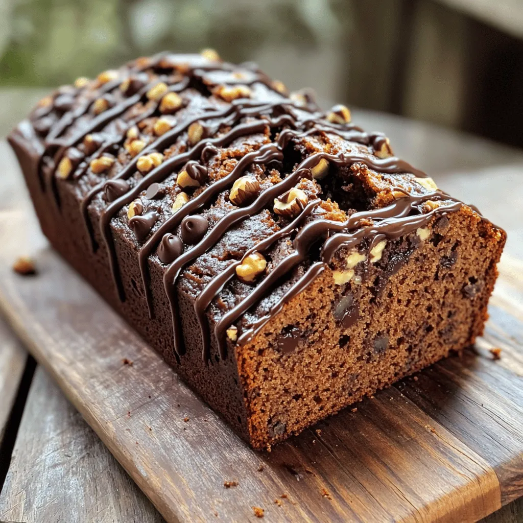 Für mein Schokoladen-Haselnuss-Bananenbrot brauche ich einige einfache Zutaten. Hier sind die Hauptzutaten: - 3 reife Bananen, zerdrückt - 80 ml geschmolzenes Kokosnussöl - 100 g brauner Zucker - 50 g Kristallzucker - 2 große Eier - 1 Teelöffel Vanilleextrakt - 130 g Weizenmehl - 1/2 Teelöffel Natron - 1/2 Teelöffel Backpulver - 1/4 Teelöffel Salz - 80 g Schokoladenstückchen - 80 g gehackte Haselnüsse - Optional: 1 Teelöffel gemahlener Zimt Diese Zutaten sorgen für einen tollen Geschmack und eine feuchte Textur. Um den Geschmack noch besser zu machen, kann ich einige einfache Zutaten hinzufügen. Zimt ist eine tolle Wahl. Er bringt Wärme und Tiefe in den Teig. Eine Prise Salz verstärkt auch die Süße. Manchmal füge ich auch eine Prise Muskatnuss oder Kardamom hinzu. Diese Gewürze geben dem Brot einen besonderen Kick. Wenn jemand glutenfrei backen möchte, gibt es gute Alternativen. Ich empfehle, die Weizenmehl durch eine glutenfreie Mehlmischung zu ersetzen. Achte darauf, dass die Mischung Xanthan enthält. Das hilft, die Struktur zu halten. Auch Hafermehl ist eine schöne Option, solange es glutenfrei ist. So kann jeder mein leckeres Schokoladen-Haselnuss-Bananenbrot genießen. Für das vollständige Rezept schau dir die [Full Recipe] an. Heize deinen Ofen auf 175 °C vor. Das sorgt für ein gleichmäßiges Backen. Fette eine Kastenform (23x13 cm) mit Butter oder Kochspray ein. Das hilft, das Brot später leicht herauszunehmen. Stelle die vorbereitete Form beiseite. So bist du bereit für den nächsten Schritt. Nimm eine Rührschüssel und zerdrücke drei reife Bananen. Du kannst eine Gabel oder einen Kartoffelstampfer verwenden. Füge 80 ml geschmolzenes Kokosnussöl zu den Bananen hinzu. Rühre alles gut um, bis es glatt ist. Danach kommen 100 g brauner Zucker und 50 g Kristallzucker dazu. Mische alles gut, damit sich die Zutaten vermengen. Jetzt schlag zwei große Eier einzeln unter. Achte darauf, dass jedes Ei gut eingearbeitet ist, bevor du das nächste hinzufügst. Zum Schluss rührst du 1 Teelöffel Vanilleextrakt ein, um den Geschmack zu verbessern. Nimm eine separate Schüssel. Siebe 130 g Weizenmehl, 1/2 Teelöffel Natron, 1/2 Teelöffel Backpulver und 1/4 Teelöffel Salz zusammen. Wenn du magst, kannst du auch 1 Teelöffel gemahlenen Zimt hinzufügen. Diese trockenen Zutaten sorgen für die Struktur deines Brotes. Füge diese Mischung schrittweise zur Bananenmischung hinzu. Falten sie vorsichtig unter, bis kein trockenes Mehl mehr sichtbar ist. Achte darauf, nicht zu stark zu vermischen, damit das Brot schön locker bleibt. Jetzt ist es Zeit, das Bananenbrot zu backen! Hebe 80 g Schokoladenstückchen und 80 g gehackte Haselnüsse vorsichtig unter den Teig. Gieße den Teig in die vorbereitete Kastenform. Glätte die Oberseite mit einem Spatel. Backe das Brot für 50-60 Minuten. Prüfe mit einem Zahnstocher, ob es durchgebacken ist. Der Zahnstocher sollte sauber herauskommen. Lass das Bananenbrot nach dem Backen für 10 Minuten in der Form abkühlen. Danach lege es auf ein Kuchengitter, um vollständig auszukühlen. Die Wahl der Bananen ist wichtig für dein Schokoladen-Haselnuss-Bananenbrot. Für den besten Geschmack solltest du Bananen verwenden, die sehr reif sind. Sie sollten braune Flecken haben, denn das zeigt, dass sie süß und weich sind. Wenn du nur grüne Bananen hast, lege sie in eine Papiertüte. So reifen sie schneller. Um die Textur deines Bananenbrotes zu verbessern, achte darauf, die Zutaten richtig zu mischen. Mische die feuchten und trockenen Zutaten getrennt, bevor du sie kombinierst. Füge die Schokoladenstückchen und Haselnüsse zuletzt hinzu. Das sorgt für eine gleichmäßige Verteilung und macht das Brot saftig und lecker. Um dein Bananenbrot frisch zu halten, lagere es in einem luftdichten Behälter. So bleibt es weich und feucht. Du kannst es auch in Frischhaltefolie wickeln. Wenn du das Brot für längere Zeit aufbewahren möchtest, friere es ein. So bleibt der Geschmack erhalten. Wenn du es auftauen möchtest, lasse es einfach bei Raumtemperatur liegen. {{image_4}} Um dein Schokoladen-Haselnuss-Bananenbrot noch aufregender zu machen, kannst du verschiedene Zutaten hinzufügen. Hier sind einige Ideen: - Nüsse: Walnüsse oder Pekannüsse verleihen zusätzliche Textur. - Trockenfrüchte: Rosinen oder getrocknete Cranberries bringen eine süße Note. - Gewürze: Eine Prise Muskatnuss oder Ingwer kann dem Brot eine besondere Note geben. Wenn du eine vegane Version machen möchtest, gibt es einfache Alternativen. Ersetze die Eier durch Apfelmus oder Leinsamen. Verwende pflanzliches Öl anstelle von Kokosnussöl. Achte darauf, dass du vegane Schokoladenstückchen nutzt. Diese Änderungen machen dein Bananenbrot genauso lecker und saftig. Das richtige Topping kann dein Bananenbrot aufpeppen. Hier sind einige Vorschläge: - Schokoladenglasur: Verwende geschmolzene Schokolade für einen süßen Guss. - Nussbutter: Ein Löffel Erdnuss- oder Mandelbutter gibt einen tollen Geschmack. - Frisches Obst: Bananenscheiben oder Beeren machen das Brot frischer und bunter. Diese Variationen und Toppings machen dein Schokoladen-Haselnuss-Bananenbrot einzigartig und lecker! Wenn du mehr über die Zubereitung erfahren möchtest, schau dir das [Full Recipe] an. Um dein Schokoladen-Haselnuss-Bananenbrot frisch zu halten, lagere es in einem luftdichten Behälter. Das Brot bleibt so weich und lecker. Du kannst es auch in Frischhaltefolie wickeln. Lagere es bei Raumtemperatur, fern von direkter Sonne. So bleibt der Geschmack am besten. Wenn du das Bananenbrot länger aufbewahren möchtest, friere es ein. Lass das Brot zuerst vollständig abkühlen. Schneide es dann in Scheiben. Wickele jede Scheibe in Frischhaltefolie und lege sie in einen gefrierfesten Beutel. So bleibt das Brot bis zu drei Monate frisch. Um die Frische nach dem Auftauen zu bewahren, lasse das Bananenbrot in der Folie. So bleibt die Feuchtigkeit erhalten. Du kannst das Brot auch kurz im Ofen aufwärmen. Stelle den Ofen auf 150 °C und erwärme es für 10 Minuten. Das macht das Brot wieder weich und lecker. Wenn du die Schritte aus dieser Anleitung befolgst, wirst du immer frisches, schmackhaftes Bananenbrot genießen. Du findest das Rezept im Abschnitt [Full Recipe]. Schokoladen-Haselnuss-Bananenbrot bleibt frisch für etwa 3 bis 5 Tage. Bewahre es in einem luftdichten Behälter auf. So bleibt es saftig und lecker. Wenn du das Brot kühlst, kann es bis zu einer Woche halten. Achte darauf, dass es nicht austrocknet. Du kannst auch Scheiben einfrieren, um sie länger frisch zu halten. Ja, du kannst die Haselnüsse durch andere Nüsse ersetzen. Mandeln, Walnüsse oder Pecannüsse sind gute Alternativen. Achte darauf, dass die Nüsse gut gehackt sind. So verteilst du den Geschmack gleichmäßig im Brot. Wenn du eine Nussallergie hast, kannst du die Nüsse ganz weglassen. Das Brot bleibt trotzdem köstlich. Wenn dein Bananenbrot zu trocken ist, gibt es einige Tricks. Du kannst die nächsten Bananen reifer wählen. Reife Bananen bringen mehr Feuchtigkeit. Eine andere Option ist, etwas mehr Kokosnussöl hinzuzufügen. Das macht das Brot weicher. Achte darauf, die Backzeit nicht zu verlängern. Benutze auch immer frische Zutaten für das beste Ergebnis. Du kannst auch einen Löffel Joghurt in den Teig geben. Zusammenfassend haben wir die besten Zutaten für Schokoladen-Haselnuss-Bananenbrot besprochen. Die Anleitung zeigt, wie Sie dieses Rezept Schritt für Schritt zubereiten. Wir haben wertvolle Tipps gegeben, um die Textur zu verbessern und das Brot frisch zu halten. Verschiedene Variationen und Lagerungsmethoden wurden ebenfalls behandelt. Jetzt können Sie mit Ihrem eigenen Bananenbrot kreativ werden. Viel Spaß beim Backen!